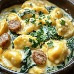 - 12 oz frozen pierogi (filled with potato and cheese) - 8 oz turkey sausage, sliced into rounds - 1 medium onion, finely chopped - 2 cloves garlic, minced - 1 cup heavy cream - 1 cup vegetable broth - 1 tablespoon mustard (Dijon or yellow) - 1 teaspoon smoked paprika - Salt and black pepper to taste - 2 tablespoons olive oil - 1 cup fresh spinach, washed and roughly chopped - Fresh parsley, chopped for garnish When I make this creamy pierogi and turkey sausage skillet, I always start with the main ingredients. Frozen pierogi are a lifesaver. They save time and still taste great. I love using turkey sausage for its lighter flavor. The onion adds sweetness, making everything even better. Next, I add garlic. Fresh garlic brings a strong taste that everyone loves. Heavy cream makes the sauce rich and smooth. I use vegetable broth to lighten it up, adding depth without being too heavy. For spices, mustard gives a nice tang. Smoked paprika adds warmth and depth. Salt and black pepper are key to make the flavors pop. Finally, olive oil is a must for cooking. The fresh spinach adds color and nutrition. I always finish with chopped parsley for a fresh touch. This mix of ingredients creates a dish that is both comforting and exciting. You can find the full recipe in the earlier section. - Heat olive oil in a large skillet. - Add turkey sausage and sauté until browned. - Set aside cooked sausage on a plate. First, grab a big skillet and warm the olive oil over medium heat. Once hot, toss in the sliced turkey sausage. Cook it for about 5 to 7 minutes. You want it to be nicely browned, which adds flavor. After that, take the sausage out and place it on a plate. - Add onion to the skillet and cook until translucent. - Incorporate minced garlic and sauté until fragrant. Next, in the same skillet, add the finely chopped onion. Cook it for about 4 to 5 minutes until it turns soft and translucent. This step makes the onion sweet. After that, add the minced garlic. Stir it for about a minute until it smells nice, but be careful not to burn it. - Pour in heavy cream and vegetable broth. - Stir in mustard and smoked paprika, adjust heat to simmer. Now it’s time to make the sauce. Pour in the heavy cream and vegetable broth, stirring to mix well. Turn the heat up a bit and bring it to a gentle simmer. Then, add in the mustard and smoked paprika. Let it simmer for about 3 to 4 minutes. This thickens the sauce and makes it very creamy. - Submerge frozen pierogi in the sauce. - Cover skillet and cook until heated through. Now, gently add the frozen pierogi into the sauce. Make sure they are well submerged. Cover the skillet and cook for about 8 to 10 minutes. Stir occasionally. You want the pierogi to be heated through and tender. - Add spinach and turkey sausage back to skillet. - Stir until spinach is wilted and evenly mixed. After the pierogi are ready, it’s time for the final touch. Add the fresh spinach and the cooked turkey sausage back into the skillet. Stir gently until the spinach wilts and mixes well with the other ingredients. - Taste and adjust seasoning. - Garnish with chopped parsley before serving. Finally, taste the dish and add salt or pepper if needed. Serve it hot, and don’t forget to sprinkle some chopped parsley on top to make it look nice. You can find the full recipe in the article for more details! - Ensure even cooking of pierogi by stirring occasionally. This keeps them from sticking. - Use high-quality ingredients for best flavor. Fresh produce and high-grade meats make a difference. - Experiment with different types of sausage for varied taste. Chicken or pork sausage can change the flavor profile. - Add grated cheese for extra creaminess and flavor. Cheddar or mozzarella blends well with the dish. - Serve in bowls with a drizzle of cream sauce. It enhances the look and makes it more appealing. - Add a sprinkle of crushed red pepper flakes for color. This gives a nice visual contrast and a hint of spice. For the full recipe, check the details provided earlier. {{image_4}} You can easily make this dish vegetarian. Simply swap the turkey sausage with a plant-based alternative. Options like tofu sausage or lentils work well. These substitutes still give you a hearty meal. To boost flavor, add fresh herbs. Dill and thyme can brighten the dish. You can also toss in vegetables for more texture. Bell peppers and mushrooms are great choices. They add color and taste to the skillet. You can change the sauce for a lighter touch. Swap heavy cream with Greek yogurt. This option still keeps the creaminess. You can also experiment with different mustards. Try spicy or honey mustard for new flavors. Each option brings a unique twist to the dish. Store any leftovers in an airtight container in the refrigerator. This keeps the dish fresh. I recommend eating leftovers within three days for the best taste. You can freeze this dish for later use. Make sure the sauce is slightly undercooked before freezing. This helps it hold its creamy texture when you reheat it. When you’re ready to enjoy your meal again, reheat it on the stovetop over low heat. This way, you keep the creaminess intact. If the sauce seems thick, add a splash of broth or cream to bring it back to life. This small trick can make a big difference! Cook for 8-10 minutes until heated through and tender. This time ensures they warm up nicely without getting mushy. Stir occasionally to keep them coated in the creamy sauce. Yes, you can prepare it a day ahead and reheat before serving. Just cook the pierogi and sauce, then store them separately. When ready to enjoy, simply reheat on the stove until warm. Chicken sausage, pork sausage, or a meat alternative work well. Each option brings a unique flavor. Choose what suits your taste or dietary needs best. Check packaging as traditional pierogi are often made with wheat flour. Some brands offer gluten-free options, so read the label to find a suitable choice. This blog post provided a tasty recipe for a skillet dish featuring pierogi, turkey sausage, and fresh spinach. You learned about the key ingredients and their roles in the dish. The step-by-step instructions guide you through cooking and garnishing, ensuring a delicious meal. Remember, you can customize the recipe with different sausages or a vegetarian twist. With the tips shared, you can store and reheat leftovers easily. Enjoy experimenting with flavors, and make this comforting dish your own!