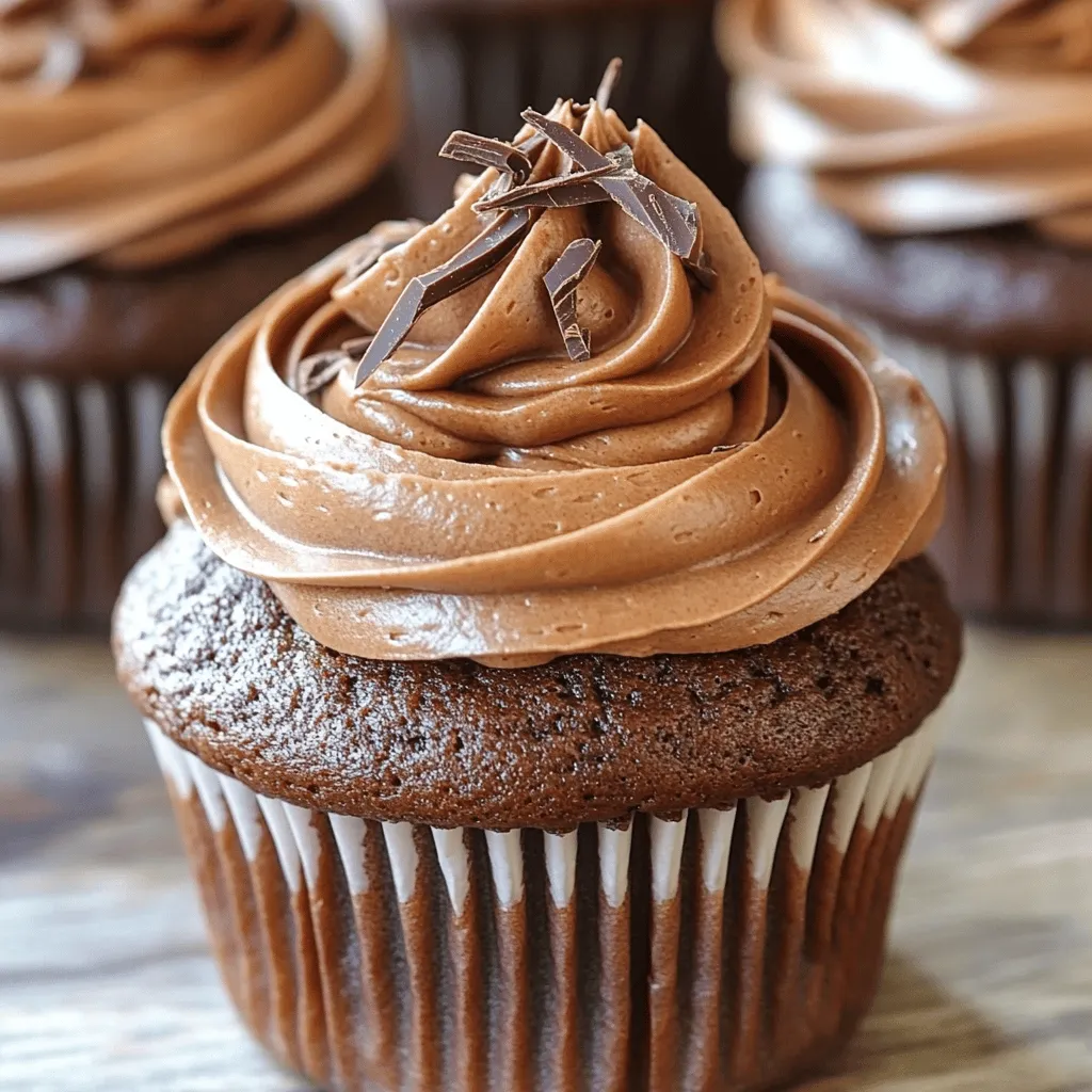 - 1 ½ cups all-purpose flour - ½ cup unsweetened cocoa powder - 1 cup semi-sweet chocolate chips The base of our jumbo chocolate cupcakes starts with all-purpose flour. It gives structure and a soft texture. Unsweetened cocoa powder adds a rich chocolate taste. For a delightful surprise, we mix in semi-sweet chocolate chips. These chips melt slightly during baking, creating pockets of gooey chocolate in every bite. - Chocolate shavings for garnish - Different types of frosting You can make your cupcakes even more special. Adding chocolate shavings on top gives a fancy look. For frosting, you can use creamy chocolate frosting, or even try peanut butter or cream cheese frosting. This lets you play with flavors and styles to match your taste. - Milk alternatives - Gluten-free flour options If you want to make these cupcakes dairy-free, you can use almond milk or oat milk instead. For gluten-free options, try using a 1:1 gluten-free flour blend. This way, everyone can enjoy these tasty treats without worry. For the full recipe, refer to the detailed instructions above. - Preheating the Oven Start by preheating your oven to 350°F (175°C). This helps the cupcakes bake evenly. - Lining the Muffin Pan While the oven heats, line a jumbo muffin pan with paper liners. This prevents sticking and makes cleanup easy. - Combining Dry Ingredients In a large bowl, mix together the all-purpose flour, granulated sugar, unsweetened cocoa powder, baking powder, baking soda, and salt. Whisk until there are no lumps. - Adding Wet Ingredients Next, add the eggs, whole milk, vegetable oil, and pure vanilla extract to the dry mix. Stir gently with a spatula. Don’t overmix; a few lumps are okay. - Pouring the Batter into Muffin Pan Now, carefully stir in the boiling water. The batter will be thin, which is just right for moist cupcakes! Use a measuring cup to pour the batter into the muffin cups, filling them about two-thirds full. - Baking Time and Doneness Check Place the muffin pan in the oven and bake for 18-20 minutes. To check if they are done, insert a toothpick into the center of a cupcake. It should come out clean or with a few moist crumbs. Follow these steps, and you'll create a batch of delicious jumbo chocolate cupcakes. For the full recipe, refer to the recipe section above. - Importance of Boiling Water Using boiling water in your batter is key. It helps cocoa powder bloom, which brings out the rich chocolate flavor. This step also keeps your cupcakes moist. The heat adds steam, making them fluffy. - Avoiding Overmixing Mix your batter gently. Overmixing can make your cupcakes tough. Stir until the ingredients just combine. A few lumps are okay. They will bake out, and you’ll get soft, tender cupcakes. - Recommended Frosting Techniques For frosting, use a piping bag. It gives a nice swirl on top. Start in the center and spiral out. Use a large round tip for a classic look. You can also spread frosting with a knife for a rustic feel. - How to Add Garnishes Garnishes add flair. Top each cupcake with chocolate shavings for a touch of elegance. You can also drizzle melted chocolate over the frosting. Fresh berries or nuts are great options too. - Best Muffin Pans for Jumbo Cupcakes Use a heavy-duty jumbo muffin pan. This ensures even baking. Look for non-stick options for easy removal. Silicone pans can also work well, as they allow for easy popping out of cupcakes. - Tools for Mixing and Serving A large mixing bowl and a whisk are essential. An electric mixer speeds up the process. Use a spatula to fold in ingredients gently. For serving, a cake stand showcases your cupcakes beautifully. For the full recipe, check out the details above! {{image_4}} To make your jumbo chocolate cupcakes extra special, consider flavor variations. You can easily switch up the chocolate types. Use dark chocolate for a rich taste or white chocolate for a sweet twist. Mixing in different chocolates can change the cupcake's profile completely. You can also add nuts or fruits. Chopped walnuts or pecans give a nice crunch. For a fruity kick, try adding raspberries or cherries. These additions create a delightful surprise in each bite. If you're looking for vegan options, it's simple to adapt this recipe. Replace eggs with flaxseed meal mixed with water. Use almond milk or coconut milk instead of whole milk. You can also use vegetable oil as your fat source. This way, everyone can enjoy these tasty treats! For gluten-free cupcakes, swap regular flour with a gluten-free blend. Make sure the blend contains xanthan gum for better texture. With these changes, you can still enjoy a delicious cupcake without gluten. Frosting is key to a cupcake's charm. Cream cheese frosting is a great choice. It adds a tangy flavor that pairs well with chocolate. Just mix cream cheese, butter, powdered sugar, and vanilla for a smooth, tasty topping. Another fun option is peanut butter frosting. This rich frosting adds a lovely nutty flavor. Combine creamy peanut butter with butter and powdered sugar for a dreamy finish. Both frostings will elevate your jumbo chocolate cupcakes to new heights. For the full recipe, check out the delicious details! - Best Practices for Refrigeration: Store leftover cupcakes in an airtight container. This keeps them fresh and moist. Place the container in the fridge. They can stay good for about 3 to 5 days. - How to Freeze Jumbo Cupcakes: To freeze, wrap each cupcake in plastic wrap. Then, place them in a freezer bag or container. Label the bag with the date. They can last up to 3 months in the freezer. When ready to eat, thaw them in the fridge overnight. - Typical Duration at Room Temperature: Jumbo chocolate cupcakes can last 1 to 2 days at room temperature. Keep them in a cool, dry place. Avoid direct sunlight to maintain freshness. - Signs of Spoilage: Check for mold or an off smell. If the texture feels dry or hard, the cupcakes are likely past their prime. Always trust your senses when it comes to food safety. - How to Refresh Cupcakes After Storing: To refresh, place the cupcakes in a microwave for about 10-15 seconds. This warms them up and makes them soft again. Avoid overheating, as this can dry them out. Enjoy these decadent treats warm! For the complete recipe, check out the Full Recipe. To make the best jumbo chocolate cupcakes, focus on texture and flavor. Use high-quality cocoa powder for rich taste. Adding boiling water to the batter makes it moist. Mix the batter gently to avoid tough cupcakes. Be sure to fold in chocolate chips evenly for bursts of chocolate. This technique enhances the overall flavor and texture. Yes, you can make these cupcakes ahead of time. Bake them and let them cool completely. Store them in an airtight container. This keeps them fresh for up to three days at room temperature. If you want to keep them longer, freeze the cupcakes. Just wrap them well in plastic wrap and place them in a freezer bag. You can find jumbo chocolate cupcakes at local bakeries or grocery stores. Look for bakeries known for their treats. Many shops offer online ordering, which is convenient. You might also check delivery apps for nearby options. If you want a specific flavor or design, calling ahead helps ensure you get what you want. The cooking time for jumbo cupcakes is generally 18 to 20 minutes. Always check for doneness by inserting a toothpick in the center. It should come out clean or with a few moist crumbs. Remember that oven temperatures can vary, so keep an eye on them as they bake. Enjoy the process of making these delightful treats! In this blog post, we explored the key ingredients for jumbo chocolate cupcakes, including essential and optional additions. We walked through each step, from prepping your oven to perfecting your cupcake’s look. Plus, we offered tips on moisture and variations for custom flavors. Remember, making these cupcakes is fun and creative. You'll enjoy baking and sharing your tasty treats. With practice and the right tools, you'll create the best jumbo chocolate cupcakes!