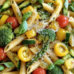 To make a great pasta primavera, you need fresh, colorful ingredients. Here’s what you will need: - 12 oz whole grain penne pasta - 1 medium zucchini, thinly sliced - 1 yellow bell pepper, diced - 1 cup cherry tomatoes, halved - 1 cup broccoli florets - 1 cup asparagus, trimmed and cut into 2-inch pieces - 3 cloves garlic, minced - 4 tablespoons olive oil - 1 teaspoon Italian seasoning - Salt and black pepper, to taste These ingredients bring a mix of flavors and textures. The whole grain penne adds a nutty taste. The vegetables provide bright colors and nutrients. Garlic enhances the dish with its warm aroma. While the main ingredients shine, you can add some optional items for extra taste: - 1 teaspoon red pepper flakes (for heat) - Fresh herbs like parsley or thyme Red pepper flakes give a nice kick. Fresh herbs add brightness and depth. These extras let you personalize the dish. Garnishes make your pasta primavera look and taste amazing. Here are some great options: - Fresh basil leaves - ½ cup grated Parmesan cheese (optional) Basil adds freshness. Parmesan brings a creamy, salty touch. These toppings make your dish even more inviting. For the full recipe, check out the links provided. To start, grab a large pot. Fill it with water and add a pinch of salt. Set it on the stove and bring it to a rolling boil. When the water is boiling, add the whole grain penne pasta. Cook it for about 10 to 12 minutes. Check the package for exact times. You want the pasta to be al dente, which means it should still have a slight bite. Before draining, save ½ cup of the pasta water. Then drain the pasta and set it aside. Next, take a large skillet or wok and heat 4 tablespoons of olive oil over medium heat. Wait until the oil shimmers. Add 3 cloves of minced garlic and sauté for about 1 minute. Stir it often; you want it to smell nice but not burn. After that, add your veggies. Toss in the sliced zucchini, diced yellow bell pepper, broccoli florets, asparagus pieces, and halved cherry tomatoes. Sauté this mix for 5 to 7 minutes. The veggies should be bright and tender but still a bit crunchy. Now, it’s time to mix everything. Sprinkle in 1 teaspoon of Italian seasoning and the optional red pepper flakes. Stir well to coat the veggies with the spices. Add salt and black pepper to taste. Next, gently add the drained pasta into the skillet. Pour in the reserved pasta water gradually. This helps create a light sauce. Toss everything together for about 2 to 3 minutes. Make sure it's heated through. Once it's all combined, transfer your pasta primavera to a serving bowl. If you like, top it with grated Parmesan cheese and fresh basil leaves. Enjoy your delightful dish! For the full recipe, check out the details above. To sauté vegetables well, start with a hot pan. Heat olive oil until it shimmers. Add garlic first to build flavor. Stir it for one minute until golden. Then, add your chopped veggies quickly. Keep stirring them to cook evenly. You want them bright and tender, not mushy. Aim for about five to seven minutes of cooking time. This keeps their color and crunch. Want more heat in your Pasta Primavera? Add red pepper flakes to the sautéed veggies. Start with a small amount, like 1/4 teaspoon, and taste as you go. This way, you can control the heat better. If you like it mild, skip the flakes altogether. You can also add black pepper for a little kick without too much heat. For a creamier sauce, mix in a splash of heavy cream or a dollop of cream cheese. Stir it in right after you add the reserved pasta water. This step makes the sauce rich and smooth. You can also use a vegan cream option if you prefer. If you want a cheesy flavor, sprinkle in some grated Parmesan cheese. This will give your dish a lovely, creamy finish. For the complete recipe, check out the Full Recipe section. {{image_4}} Pasta primavera shines as a vegetarian dish. You can add any of your favorite veggies. Think spinach, carrots, or bell peppers. They all blend well. You can also use fresh herbs. Basil and parsley will boost flavor. To make your pasta heartier, add protein. Grilled chicken or shrimp work great. You can also try chickpeas or white beans for a plant-based option. These add texture and nutrients. Just sauté them with the veggies for best results. If you need a gluten-free option, choose gluten-free pasta. Many brands offer great taste and texture. Look for options made from rice or lentils. They cook well and fit right into this dish. Always check the package for cooking times. After enjoying your pasta primavera, let it cool to room temperature. Then, place it in an airtight container. You can store it in the fridge for up to three days. This keeps the flavors fresh while preventing spoilage. If you want to keep it longer, consider freezing it. To reheat your pasta primavera, use the microwave or stovetop. If using the microwave, place a serving in a bowl. Add a splash of water to keep it moist. Heat for two to three minutes, stirring halfway. For stovetop reheating, add the pasta to a pan with a bit of olive oil. Warm it over medium heat, stirring until hot. This method helps keep the texture intact. Freezing pasta primavera is a great way to save leftovers. First, let it cool completely. Then, divide it into single servings for easy meals later. Use freezer-safe bags or containers. Squeeze out as much air as possible to prevent freezer burn. It can last for up to three months in the freezer. When you're ready to eat, thaw it overnight in the fridge before reheating. For the best results, eat it within one month. Try this simple storage guide to keep your pasta primavera fresh and tasty! For the full recipe, check out the [Full Recipe]. You can use nutritional yeast for a cheesy flavor. It is vegan and healthy. Another option is pecorino cheese, which has a stronger taste. For a nutty flavor, try using ground cashews. Yes, Pasta Primavera is very healthy. It contains lots of fresh vegetables. Whole grain pasta adds fiber. You can control the oil and salt to keep it lighter. This dish is colorful and packed with nutrients. To make Pasta Primavera vegan, simply skip the Parmesan cheese. Use nutritional yeast instead for a cheesy taste. You can also add more vegetables, like mushrooms and spinach, for extra flavor and nutrition. Check the pasta label to ensure it is egg-free. You can find the Full Recipe to get started! Pasta Primavera is a fun and easy dish. We explored key ingredients and tips for cooking. You learned how to make it extra tasty with various flavors. We also discussed how to store and reheat leftovers. Think about trying different veggies or proteins for variety. Enjoy cooking and eating your Pasta Primavera! It’s a dish full of color and flavor. Try your own twists and share your creations.