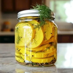 To make sweet yellow squash pickles, you need simple, fresh ingredients. This recipe creates crunchy and tasty pickles. You can enjoy them as a snack or a topping. - 3 medium yellow squash: The star of the dish. Their sweet flavor shines through. - 1 cup granulated sugar: This adds sweetness to balance the tangy vinegar. - 1 cup apple cider vinegar: The acid helps preserve the squash and adds a zing. - 1/2 cup water: Balances the brine for a milder taste. - 1 tablespoon kosher salt: This draws out moisture and enhances flavor. - 1 teaspoon mustard seeds: They add a subtle warmth and crunch. - 1 teaspoon whole black peppercorns: Gives a hint of spice and depth. - 1 teaspoon turmeric powder: Adds a warm color and earthy taste. - 1 teaspoon crushed red pepper flakes: Adjust for spice; it gives a kick. - 1 teaspoon garlic powder: Infuses a savory note to the pickles. - 1 small onion: Adds sweetness and texture to the pickles. If you want more flavor, you can add herbs or spices. For example, dill can give a fresh taste. You can also try adding ginger for a zesty twist. Experimenting with different flavors can make your pickles unique. Enjoy creating your own version! Start by slicing the yellow squash into thin rounds. You need about three medium squash for this recipe. Place the squash in a large bowl and sprinkle it with kosher salt. Let it sit for one hour. This step removes extra moisture, keeping the squash crisp. After an hour, rinse the slices well under cold water. Drain them in a colander to remove any excess salt. In a medium saucepan, mix together the following for the brine: - 1 cup granulated sugar - 1 cup apple cider vinegar - 1/2 cup water - 1 teaspoon mustard seeds - 1 teaspoon whole black peppercorns - 1 teaspoon turmeric powder - 1 teaspoon crushed red pepper flakes - 1 teaspoon garlic powder Heat the mixture on medium. Stir gently until the sugar dissolves. Let it boil lightly, then reduce the heat to low. Add the thinly sliced onion and stir. Let it simmer for five minutes. This melds the flavors together nicely. Carefully add the drained squash slices to the hot brine. Stir gently so each piece gets coated. Now, pack the squash and onion into clean, sterilized jars. Be sure to include some of the spices and onions for added flavor. Pour the hot brine over the packed squash, covering them fully. Leave about 1/2 inch of space at the top for the brine to expand. Seal the jars tightly with their lids. Allow them to cool to room temperature. Finally, refrigerate the jars. For the best taste, let the pickles marinate for at least 24 hours. This resting time is key for the flavors to develop. To keep your sweet yellow squash pickles crunchy, follow a few steps. First, slice the squash thinly. Thin slices absorb flavors well and stay crisp. Next, sprinkle salt on the squash. Let it sit for an hour to draw out moisture. Rinse and drain the squash well. This step is key to their crunch. Always use fresh ingredients for the best taste. You can easily change the sweetness and spice levels in your pickles. If you want them sweeter, add more sugar to the brine. Start with a tablespoon more and taste it. For spice, add more crushed red pepper flakes. Remember to adjust slowly. You can always add more, but it’s hard to take it out. Balance is essential for a great flavor. For storing your sweet yellow squash pickles, use clean, sterilized jars. Seal the jars tightly, then store them in the fridge. They can last for up to two weeks. For longer storage, consider canning them. Proper canning can keep them fresh for months. Always check for signs of spoilage, like off smells or bubbles. Enjoy your pickles all season long! {{image_4}} Adding garlic and herbs can make your sweet yellow squash pickles even better. I love using fresh garlic for a strong flavor. You can also add herbs like dill or thyme. These herbs add a nice touch to your pickles. Just a few sprigs can change the taste. Start with one or two garlic cloves and a small handful of herbs. Mix them into your brine before adding the squash. Let the flavors blend for a tasty twist. The type of vinegar can change the flavor of your pickles. While apple cider vinegar is a classic choice, you can try others. White vinegar gives a sharper taste. Rice vinegar offers a milder flavor. You might even use balsamic vinegar for a sweet touch. Each vinegar type brings its unique taste. Experiment with what you have on hand. Just keep the ratio of vinegar to water the same for the best results. Don't stop at yellow squash! Other vegetables can make great pickles too. Carrots, cucumbers, and bell peppers add color and crunch. Slice them thinly, like the squash, for even pickling. You can mix and match your favorites. Just remember, each veggie has its own pickling time. Some may take longer to marinate. Try using a mix for a colorful jar of deliciousness. You can find the full recipe for this in the Sweet Yellow Squash Pickles section. Sweet yellow squash pickles shine when paired with rich dishes. They balance flavors and add crunch. Try them with grilled meats like chicken or pork. They also pair well with sandwiches. Use them as a zesty topping for burgers or hot dogs. Their bright taste enhances salads, too. Add them to a garden salad for an extra kick. You can even serve them as a snack with cheese and crackers. Sweet yellow squash pickles are more than a side dish. They bring flavor to many meals. Chop them up and mix them into potato salad. They can also brighten pasta dishes or grain bowls. Try them in a tart or savory pie for surprise flavor. You can even blend them into a dressing for salads. Their sweet and tangy taste will elevate any dish. Bring your pickles to parties for a tasty treat. Serve them in a decorative jar for a fun touch. Use small bowls for guests to enjoy as snacks. Create a pickle platter with different types of pickles, cheeses, and meats. This gives a variety of flavors for everyone. You can also add them to charcuterie boards for a colorful look. Sweet yellow squash pickles will be a hit at any gathering. For the full recipe, check out the Sweet Yellow Squash Pickles section above. Enjoy your tasty treats! Homemade pickles can last about 2 to 3 months in the fridge. After that, they may lose their crunch and flavor. Always check for signs of spoilage, like an off smell or mold. To keep them fresh, store your jars in the coldest part of the fridge. Yes, you can use other types of squash! Zucchini works well too. Just slice it thinly like yellow squash. The pickling process and flavors will still shine through. Feel free to experiment with your favorite squash varieties for tasty results. If your pickles aren't sweet enough, don't worry! You can add more sugar to the brine. Start with one tablespoon at a time until you reach your desired sweetness. Mix well and let the pickles sit for a few more hours to absorb the new flavor. In this blog post, we explored how to make tasty sweet yellow squash pickles. We covered the key ingredients, the step-by-step process, and helpful tips for the best results. You can also try fun variations and find perfect ways to serve them. Remember, homemade pickles can last long if stored right. By following this guide, you’ll bring joy to your meals. Enjoy your time in the kitchen and savor the flavors!