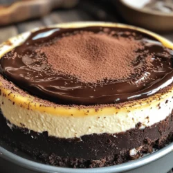 - 1 cup unsalted butter - 2 cups granulated sugar - 4 large eggs - 1 cup all-purpose flour - 1 cup unsweetened cocoa powder - 1 cup semi-sweet chocolate chips - 1 teaspoon vanilla extract - 1/4 teaspoon salt - 16 ounces cream cheese, softened to room temperature - 1/2 cup granulated sugar - 1 cup sour cream - 3 large eggs - 1/4 cup strong brewed coffee, cooled - 1 teaspoon vanilla extract - 1/4 cup unsweetened cocoa powder - 1 cup heavy cream - 8 ounces semi-sweet chocolate, chopped To make the Coffee Chocolate Brownie Cheesecake, you need these simple ingredients. Each layer adds its own taste and texture. The brownie layer gives a rich, chocolatey base. The cheesecake layer adds creaminess and a coffee kick. Lastly, the ganache topping gives a shiny finish and extra chocolate flavor. You can find the full recipe to guide you through each step. To start, preheat your oven to 350°F (175°C). Grease a 9-inch springform pan with butter or non-stick spray. In a medium saucepan, melt 1 cup of unsalted butter over medium heat. Once melted, remove it from heat. Stir in 2 cups of granulated sugar until combined. Add 4 large eggs, one at a time, whisking until smooth. Next, sift together 1 cup of all-purpose flour, 1 cup of unsweetened cocoa powder, and 1/4 teaspoon of salt in a separate bowl. Gradually mix this dry blend into the butter and sugar mixture. Be careful not to overmix! Fold in 1 cup of semi-sweet chocolate chips. Pour this brownie batter into your prepared pan, spreading it evenly. Bake for 25 minutes, then let it cool completely on a wire rack. In a large bowl, beat 16 ounces of softened cream cheese with 1/2 cup of granulated sugar using an electric mixer. Mix until creamy and smooth. Add 1 cup of sour cream, 1/4 cup of cooled brewed coffee, 1 teaspoon of vanilla extract, and 1/4 cup of unsweetened cocoa powder. Blend until smooth. Now, add 3 large eggs, one at a time. Mix on low speed after adding each egg. Scrape the sides of the bowl as needed. Be sure not to overmix. Pour this cheesecake mixture over the cooled brownie layer, spreading it evenly with a spatula. Lower the oven temperature to 325°F (160°C). Bake the cheesecake for 50 to 60 minutes. The edges should set, while the center will jiggle slightly. After baking, let it cool at room temperature for about an hour. Then, chill it in the refrigerator for at least 4 hours or overnight for best results. For the ganache topping, heat 1 cup of heavy cream in a small saucepan over medium heat until it simmers. Remove it from heat and add 8 ounces of chopped semi-sweet chocolate. Stir until fully melted and smooth. Allow it to cool slightly, then pour it over the chilled cheesecake. Once the ganache has set, carefully release the sides of the springform pan. Slice the cheesecake and serve. For a special touch, consider garnishing each slice with whipped cream or chocolate shavings. Enjoy your Coffee Chocolate Brownie Cheesecake! For the full recipe, refer to the ingredients section above. To get perfect brownies, follow these tips. First, measure your ingredients accurately. Use a kitchen scale for the best results. Also, melt the butter gently. If you overheat it, the brownies can turn dry. Mix the batter just enough to combine, but avoid overmixing. This keeps them fudgy. Lastly, let the brownies cool completely before adding the cheesecake layer. This step helps prevent the layers from mixing. For the cheesecake, room temperature cream cheese is key. It mixes smoothly and avoids lumps. When adding eggs, mix on low speed. This helps keep the batter light and airy. Don’t forget to scrape the bowl sides often. Bake the cheesecake at a lower temperature for even cooking. You want the edges set but the center slightly jiggly. After baking, let it cool before chilling. This helps avoid cracks on the surface. Ganache can be thick or thin, depending on your desire. For a thicker ganache, use more chocolate. If you prefer a thinner ganache, add more cream. Heat the cream until it just simmers. This ensures the chocolate melts evenly. Stir until smooth and shiny. Let it cool a bit before pouring it over the cheesecake. This helps the ganache set nicely without sliding off. For a fun twist, you can add a splash of coffee to enhance the flavor even more. For the complete recipe, check out the Coffee Chocolate Brownie Cheesecake section. Enjoy creating this delightful treat! {{image_4}} You can change the brownie layer for fun. Try adding different nuts like walnuts or pecans. These add crunch and flavor. You can also mix in some caramel chips for a sweet twist. If you love spice, add a pinch of cinnamon for warmth. Another great option is to use dark chocolate instead of semi-sweet chocolate. This makes the brownies richer and deeper in flavor. Each of these changes makes your Coffee Chocolate Brownie Cheesecake unique. The cheesecake layer is also fun to change. You can swap the coffee for a fruit puree like raspberry or strawberry. This gives a fresh taste to the cheesecake. If you want something richer, try adding chocolate hazelnut spread. It adds a nutty flavor that pairs well with chocolate. For a more tangy taste, you can add lemon or orange zest. This gives the cheesecake a nice bright flavor. These alternatives keep your cheesecake exciting and different. Ganache is easy to change, too. You can add flavors like peppermint or orange to the ganache. Just mix a few drops of extract into the warm cream before adding chocolate. For a thicker ganache, use less cream. If you like it thinner, add a bit more cream. You can also top the cheesecake with a layer of sweetened whipped cream before pouring on the ganache. This creates a lovely texture and taste. These small changes can make a big impact on your Coffee Chocolate Brownie Cheesecake. For the full recipe, check out the complete instructions. To keep your coffee chocolate brownie cheesecake fresh, store it in the fridge. Use an airtight container or cover it tightly with plastic wrap. This keeps moisture out and helps maintain its rich flavors. The cheesecake will remain good for about five days in the fridge. If you want to save some for later, you can freeze it! First, slice the cheesecake into pieces. Wrap each slice tightly in plastic wrap, then place them in a freezer-safe bag. This helps prevent freezer burn. Your cheesecake will be good for up to three months in the freezer. To enjoy your cheesecake warm, gently reheat it. Place a slice on a plate and microwave it for about 15 to 30 seconds. Check it often to make sure it doesn’t get too hot. You can also serve it cold if you prefer. It tastes great either way! For the full recipe, check out the Coffee Chocolate Brownie Cheesecake section above. Yes, you can make this cheesecake ahead of time. It actually tastes better after chilling. I recommend preparing it a day in advance. This gives the flavors time to mingle and deepen. Just store it in the fridge until you're ready to serve. If you need a cream cheese substitute, try mascarpone or Greek yogurt. Both options work well in this recipe. They give a similar creamy texture. You can also use ricotta cheese, but it may change the flavor a bit. This cheesecake lasts about five days in the fridge. Make sure to cover it tightly with plastic wrap or a lid. This helps keep it fresh and prevents it from absorbing other odors. For best taste, enjoy it within the first few days. For the full recipe, check the details above. This blog covered how to make a delicious coffee chocolate brownie cheesecake. We discussed the key ingredients for the brownie, cheesecake, and ganache. I shared step-by-step baking instructions and offered tips for perfecting each layer. You learned about flavor variations and storage methods too. In conclusion, enjoy creating this treat. It is fun and rewarding. Share it with friends or keep it all to yourself! Happy baking!