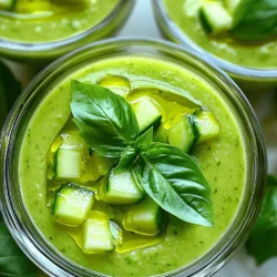 To make this cool dish, gather these ingredients: - 2 large cucumbers, peeled and roughly chopped - 1 green bell pepper, seeded and roughly chopped - 1 ripe tomato, diced - 1 small red onion, finely chopped - 2 cloves garlic, minced - 2 cups vegetable broth (preferably chilled) - 2 tablespoons extra virgin olive oil - 2 tablespoons apple cider vinegar - Salt and freshly cracked black pepper, to taste - Fresh basil leaves, torn, for garnish Garnishes can add a nice touch to your gazpacho. Try these options: - Fresh herbs like cilantro or parsley - A drizzle of olive oil - Sliced radishes for crunch - Diced avocado for creaminess Choosing fresh ingredients is key for great flavor. Here are some tips: - Cucumbers: Look for firm cucumbers with smooth skin. Avoid those with soft spots. - Tomatoes: Choose ripe tomatoes that feel heavy for their size. - Bell Peppers: Pick bright green peppers without wrinkles. They should feel firm. - Onions and Garlic: Select firm onions and garlic bulbs that are dry and free of sprouting. Fresh ingredients make your Quick Cucumber Gazpacho taste bright and lively. Use the Full Recipe to create a refreshing summer treat that everyone will love! Start with fresh, ripe vegetables. Choose cucumbers that are firm and green. Peel and chop the cucumbers into rough pieces. Next, take a green bell pepper, seed it, and chop it up. Use a ripe tomato for sweetness and dice it. Finely chop a small red onion and mince two cloves of garlic. This mix gives your gazpacho a fresh taste. Now, it’s time to blend! Grab a high-speed blender. Add your chopped cucumbers, green bell pepper, diced tomato, chopped onion, and minced garlic. Pour in two cups of chilled vegetable broth, two tablespoons of extra virgin olive oil, and two tablespoons of apple cider vinegar. Blend on high speed until the mixture is smooth and creamy. If needed, pause to scrape down the sides. This ensures an even blend. Taste your gazpacho and season it. Sprinkle in salt and black pepper to suit your taste. After seasoning, it’s chilling time! Transfer the gazpacho to a bowl or an airtight container. Refrigerate it for at least 30 minutes. This cooling step helps the flavors meld together. Serve it chilled for a refreshing summer treat. For the full recipe, check the details above. Enjoy your delicious cucumber gazpacho! Fresh herbs make a big difference in flavor. Use basil, mint, or dill. Add them to the blender with your veggies. These herbs bring a bright taste. You can also try adding a pinch of cumin or paprika. These spices give a warm, earthy feel. Always taste your gazpacho before serving and adjust as needed. Presentation is key. Pour your gazpacho into clear bowls or glasses. This shows off its vibrant color. For a fun touch, add a swirl of olive oil on top. You can use a sprig of basil as a garnish. Serve with crusty bread or crostini for added texture. This makes the dish look inviting and delicious. Avoid these common mistakes to get the best results. First, do not skip chilling the soup. It needs time to blend flavors. Next, don’t over-blend it. You want a smooth texture, but not too watery. Lastly, be careful with salt. Start with a little, then taste as you go. This helps you achieve the right balance. Remember, the goal is a refreshing summer delight. For the full recipe, check out the ingredients and steps provided. {{image_4}} You can spice up your gazpacho easily. Add a pinch of cayenne pepper for heat. You might also try smoked paprika for a rich, deep flavor. If you enjoy heat, chopped jalapeños will add a fresh kick. Just remember to taste as you go. A little spice can make a big difference! Switching ingredients can change your gazpacho's taste. Try using a yellow bell pepper instead of green. This change will give the soup a sweeter flavor. You can also add diced mango for a tropical twist. If tomatoes aren’t in season, use roasted red peppers instead. Each option creates a new and exciting taste. This gazpacho is already mostly vegan! To keep it vegan, use vegetable broth. You can replace olive oil with avocado for creaminess. If you want more texture, blend in some chickpeas. These small swaps keep the dish plant-based while adding flavor and nutrition. Enjoy exploring these variations to make it your own! For the full recipe, check out the detailed instructions above. To keep your cucumber gazpacho fresh, store it in the fridge. Use an airtight container. This helps keep the flavors bright and the texture smooth. Always chill it before serving. It tastes great cold. Avoid letting it sit out at room temperature. Gazpacho is best served cold. Reheating can change its taste and texture. If you prefer a warm soup, try a different recipe. Cold gazpacho is refreshing on hot days. It's a perfect summer meal. Your gazpacho lasts about 3 to 4 days in the fridge. Check for changes in smell or color. If it smells sour or looks off, toss it. Always trust your senses. Fresh is best for flavor. For the full recipe, refer back to the earlier section. A traditional gazpacho comes from Spain. It uses ripe tomatoes, green peppers, cucumbers, garlic, onion, and bread. These ingredients blend together with olive oil, vinegar, and salt. The result is a smooth, chilled soup that bursts with flavor. Each region in Spain has its own version. You can find variations using different herbs and spices. Yes, you can use frozen cucumbers, but fresh ones are best. Frozen cucumbers may lose some crunch. They can also add extra water when thawed. If you use frozen, drain any excess liquid before blending. This helps keep your gazpacho thick and tasty. To add spice, consider these options: - Jalapeños: Add one or two chopped jalapeños to the blend. - Hot Sauce: Mix in your favorite hot sauce to taste. - Cayenne Pepper: A pinch of cayenne can pack a punch. - Black Pepper: Increase the amount of freshly cracked black pepper for heat. Feel free to experiment with these ideas. Adjust the spice level to fit your taste. Enjoy your gazpacho with a kick! You can find the full recipe in the earlier sections. In this article, we explored how to make Quick Cucumber Gazpacho. We covered ingredients, step-by-step instructions, tips, variations, and storage information. Fresh ingredients are key for flavor, and blending is simple. Remember to avoid common mistakes for the best result. Gazpacho is tasty cold, and you can easily adapt the recipe to your taste. Enjoy your refreshing dish and impress others with your skills!