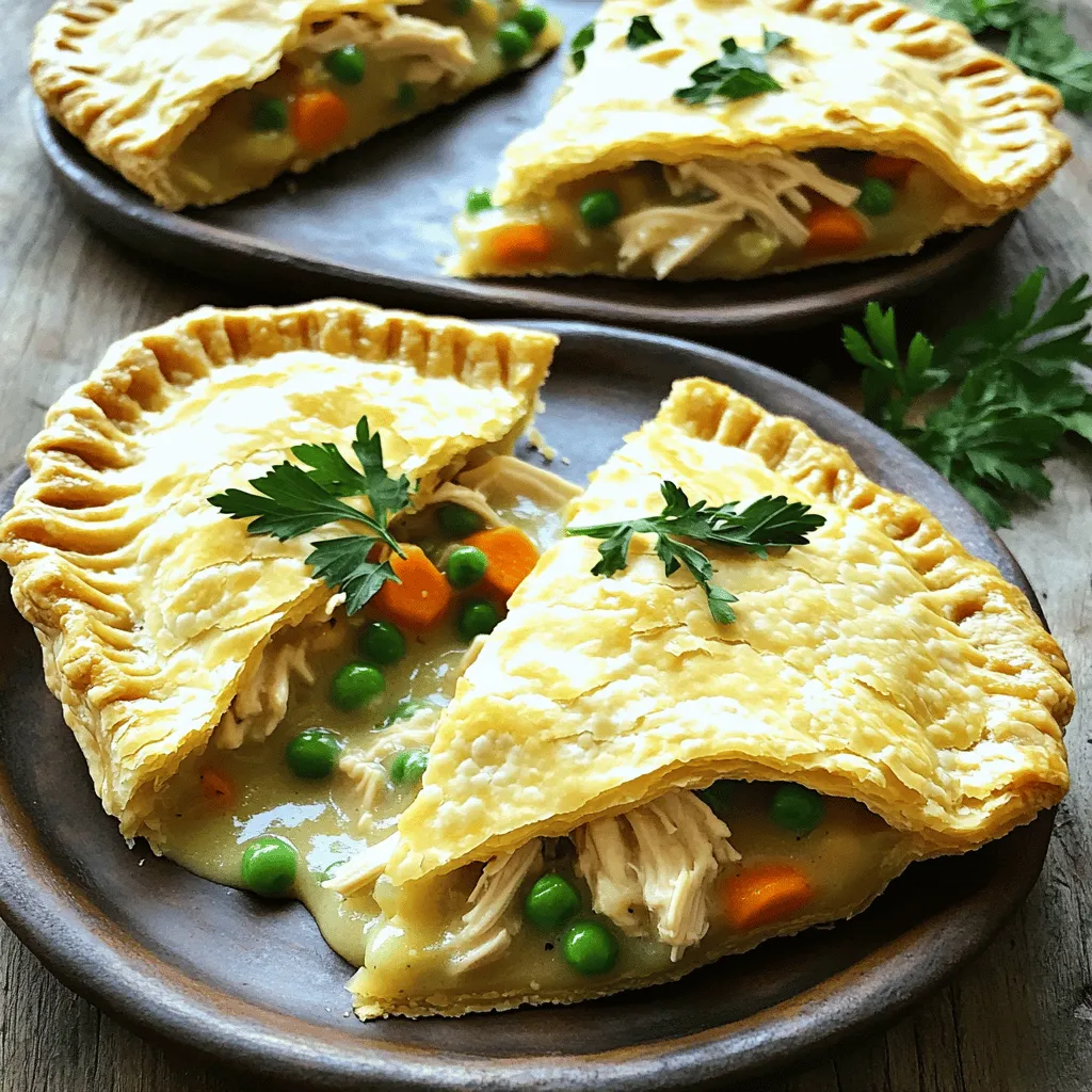 To create a classic chicken pot pie, gather these ingredients: - 2 cups cooked chicken, shredded - 1 cup carrots, diced - 1 cup green peas (fresh or frozen) - 1 cup potatoes, diced - 1 small onion, finely chopped - 2 cloves garlic, minced - 1/4 cup butter - 1/4 cup all-purpose flour - 2 cups chicken broth - 1 cup milk - 1 teaspoon dried thyme - Salt and pepper to taste - 1 package (2 crusts) refrigerated pie crusts - 1 egg, beaten (for egg wash) You can add extra flavor with these optional items: - 1 cup mushrooms, sliced - 1/2 cup corn (fresh or frozen) - 1 teaspoon fresh herbs like parsley or thyme - 1 teaspoon Dijon mustard for a tangy kick If you don’t have an item, here are some swaps: - Use turkey instead of chicken for a different taste. - Swap milk for heavy cream for a richer filling. - Replace all-purpose flour with cornstarch for a gluten-free option. - Use vegetable broth instead of chicken broth for a vegetarian version. These ingredients help create a dish that is both tasty and comforting. For the full recipe, refer to the detailed steps provided. First, you need to preheat your oven to 425°F (220°C). This step is key for a great crust. A hot oven helps the pie bake evenly and turn golden brown. Next, melt 1/4 cup of butter in a large pot over medium heat. Once it melts, add 1 small onion, finely chopped, and 2 cloves of minced garlic. Sauté for 2-3 minutes. The onion should turn soft and smell good. This creates a strong base for your filling. Now, stir in 1 cup of diced carrots and 1 cup of diced potatoes. Cook these for about 5 minutes. This softens the veggies. Next, sprinkle 1/4 cup of all-purpose flour over the mix. Stir well to coat everything. Cook this for 1-2 minutes to get rid of the raw flour taste. Then, whisk in 2 cups of chicken broth and 1 cup of milk. Keep stirring until the mix thickens, which takes about 5-7 minutes. Once thick, mix in 2 cups of cooked, shredded chicken, 1 cup of green peas, 1 teaspoon of dried thyme, salt, and pepper to taste. Stir everything until it blends well. Let the filling cool a bit. Roll out one pie crust and fit it into a 9-inch pie dish. Pour the chicken filling into the crust. Spread it out evenly. Then, roll out the second pie crust and cover the filling. Crimp the edges to seal it tight. Cut 3-4 small slits in the top crust to let steam escape. Before you bake, brush the top crust with a beaten egg. This gives it a nice shine. Now, place the pie in the oven. Bake for 30-35 minutes or until the crust looks golden brown and flaky. Once done, let the pie cool for about 10 minutes. This helps the filling settle. Now, you can slice and serve your classic chicken pot pie! Enjoy every bite of this comforting dish. To get a flaky crust, keep your ingredients cold. Use cold butter and ice water. This helps create steam while baking, which makes the crust rise. Roll the dough out gently, and handle it as little as possible. This keeps the layers intact. If you buy a pie crust, look for one labeled as "all-butter." It gives a rich flavor and nice texture. To boost flavor, add fresh herbs like rosemary or parsley. A splash of white wine during cooking adds depth. You can also stir in a teaspoon of Dijon mustard for a tangy twist. For extra richness, consider adding a bit of cream to the filling. This makes it taste even more luxurious. Serve the pot pie in individual bowls for a cozy touch. You can cut the pie into wedges and place them on plates. For color, sprinkle chopped parsley on top. A side salad pairs well with this dish. It adds freshness and balances the richness of the pie. Enjoy every bite of this classic comfort food! {{image_4}} You can easily make your chicken pot pie healthier. Swap regular butter for olive oil. Use low-fat milk or unsweetened almond milk instead of whole milk. You can also add more veggies like spinach or zucchini. They boost nutrition without changing the taste. If you want a lighter crust, try whole wheat pie crust or even a cauliflower crust. These changes keep the dish tasty and satisfying. If you want to switch proteins, you have great options. Turkey is a nice alternative to chicken. You can also try shredded beef or pork for a different flavor. For a seafood twist, use cooked shrimp or crab. These proteins add variety while keeping the dish comforting. For a vegetarian or vegan pot pie, replace chicken with hearty vegetables. Try mushrooms, lentils, or chickpeas for protein. Use vegetable broth instead of chicken broth. For the crust, choose a vegan pie crust or make one with coconut oil. Adding plant-based cream or cashew cream can help mimic that creamy filling. These swaps create a delicious dish for everyone to enjoy! You can find the Full Recipe for the classic chicken pot pie in the earlier sections. After enjoying your chicken pot pie, let any leftovers cool. Place them in an airtight container. You can store the pie in the fridge for up to three days. Make sure to cover it well to keep it fresh. If you want to enjoy it later, consider freezing it. To freeze your chicken pot pie, first, let it cool completely. Wrap the pie tightly in plastic wrap and then in aluminum foil. This helps prevent freezer burn. You can freeze the pie for up to three months. When you’re ready to eat it, simply thaw it in the fridge overnight. To reheat your chicken pot pie, preheat your oven to 350°F (175°C). Remove the pie from the fridge or freezer. If frozen, thaw it overnight in the fridge first. Bake the pie for about 20-30 minutes until it is heated through. You want the crust to be crispy and golden again. If you need a faster option, you can use a microwave, but the crust may not be as flaky. For the full recipe, check out the Comforting Chicken Pot Pie section above. To make pie crust from scratch, you need flour, butter, salt, and water. Start by mixing 2 cups of flour with 1 teaspoon of salt. Cut in 1 cup of cold butter until it looks like crumbs. Then, add cold water, a tablespoon at a time, until the dough forms. Chill the dough for 30 minutes before rolling it out. This homemade crust will give your chicken pot pie a personal touch. Yes, you can use many vegetables in your chicken pot pie. Try adding corn, green beans, or mushrooms. Even bell peppers add a great taste. Just make sure to cut them into small pieces to cook evenly. Mix and match to find your favorite veggie combination. Chicken pot pie can last about 3 to 4 days in the fridge. Make sure to cover it tightly to keep it fresh. If you want to keep it longer, consider freezing it. Frozen pot pie can last for up to 3 months. Chicken pot pie pairs well with many sides. A fresh green salad is a great choice. You can also serve it with mashed potatoes or steamed vegetables. These sides complement the rich flavors of the pie. Yes, this recipe is great for beginners. The steps are simple and easy to follow. You can also use store-bought crusts to save time. With a little practice, you will impress your friends and family with your cooking skills. For the full recipe, check out the Comforting Chicken Pot Pie section. This blog post covered everything you need to make a great chicken pot pie. We looked at the main and optional ingredients, plus substitutions. You learned the step-by-step process, from preheating the oven to achieving a flaky crust. We shared tips for flavor and presentation. Variations for healthy and vegan options were also included. Lastly, we discussed how to store leftovers and answered common questions. Now, it’s time to create your own delicious chicken pot pie and enjoy!