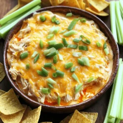- 2 cups cooked shredded chicken - 1 (8 oz) package cream cheese, softened - 1 cup buffalo sauce - 1 cup shredded cheddar cheese - 1/2 cup ranch dressing - 1/4 cup green onions, sliced Buffalo chicken dip shines because of its rich blend of flavors. The cooked shredded chicken adds a hearty base. Cream cheese gives it a creamy texture that makes each bite smooth. Buffalo sauce kicks up the heat, giving the dip its iconic zing. Cheddar cheese melts beautifully, adding a deliciously cheesy layer. Ranch dressing balances the spice with its cooling creaminess. Fresh green onions add a crisp finish. - Spices to adjust heat level - Extra toppings for garnishing You can play with the heat level by adding spices like cayenne or paprika. For a fun twist, try mixing in some blue cheese crumbles or extra herbs. These optional ingredients can elevate your dip even further. You can also add extra toppings like more green onions or even crumbled bacon for added crunch. - Tortilla chips - Celery sticks Serving buffalo chicken dip is easy and fun. Tortilla chips are perfect for scooping up the creamy dip. Celery sticks add a fresh crunch and a nice contrast to the rich flavors. Both options make your dip enjoyable and interactive. You can even set up a dip station with chips and veggies for guests to dive in. For the full recipe, check out the Buffalo Chicken Dip Delight . - Preheat the oven to 350°F (175°C). - In a large bowl, mix the softened cream cheese, cooked shredded chicken, Buffalo sauce, ranch dressing, and half of the cheddar cheese. I like to start by softening the cream cheese. It makes mixing easy and smooth. Use a fork or a spatula to blend everything well. You want a creamy and homogenous mix. - Transfer the mixture to a baking dish. - Sprinkle the remaining cheddar cheese and green onions on top. When you pour the mix into the dish, spread it evenly. This helps it cook better. The cheese on top will melt nicely, adding flavor and a golden touch. - Bake for 20-25 minutes. - Let it cool before serving. Keep an eye on the dip while it bakes. You want it to be bubbly and the cheese to melt. After baking, let it cool for a few minutes. This helps prevent burns when you dig in. Serve it warm with tortilla chips or celery sticks for a tasty treat. Enjoy! For the full recipe, check out Buffalo Chicken Dip Delight . To make the dip creamy, always use softened cream cheese. This helps with mixing and prevents lumps. Mix all the ingredients thoroughly. You want a smooth and even texture. If you don't mix well, you may end up with clumps. Bake your dip until it is bubbly and the cheese melts. This usually takes about 20 to 25 minutes in a preheated oven at 350°F (175°C). Keep an eye on it. You want it hot and ready to serve. For a great presentation, serve your Buffalo Chicken Dip in a colorful bowl. It makes the dip look more inviting. Add some extra green onions on top for a nice touch. Also, place a bowl of tortilla chips or celery sticks nearby. These are perfect for dipping. You can even offer a mix of both for variety. {{image_4}} You can change the heat of your Buffalo Chicken Dip. For a mild dip, use less Buffalo sauce. You can mix in some sour cream to soften the spice. For a medium option, use the original amount of Buffalo sauce. If you want it hot, add more sauce or a dash of cayenne pepper. This lets everyone enjoy the dip just how they like it. If you want a lighter dip, try using low-fat cream cheese. You can also swap out the ranch dressing for a low-fat version. For a vegan option, use shredded jackfruit instead of chicken. Replace cream cheese with blended tofu or vegan cream cheese. This keeps the creamy texture while making it plant-based. To make your dip stand out, try adding more cheese. Creamy blue cheese or mozzarella can give it a new twist. You can also mix in some cooked bacon for a smoky flavor. Adding diced jalapeños or roasted red peppers creates a fun twist. Don’t be afraid to experiment with flavors. For short-term storage, keep your Buffalo Chicken Dip in an airtight container. Let it cool down before sealing. You can store it in the fridge for up to three days. This way, the flavors stay fresh and tasty. When you want a snack, just grab it from the fridge and enjoy. For long-term storage, you can freeze the dip. Use a freezer-safe container to keep it safe from freezer burn. Make sure to leave some space at the top, as it may expand when freezing. It can last up to three months in the freezer. When ready to eat, thaw it in the fridge overnight. This keeps it safe and ready for reheating. To reheat your Buffalo Chicken Dip, use the oven or microwave. For the oven, preheat it to 350°F (175°C). Bake the dip in an oven-safe dish for about 15-20 minutes. This helps keep it creamy and warm. If you use a microwave, heat it in short bursts of 30 seconds. Stir in between to ensure even heating. This method helps maintain the texture you love. To add some heat, try these tips: - Use more Buffalo sauce for a bolder taste. - Add chopped jalapeños for a fresh kick. - Mix in cayenne pepper or hot sauce to taste. - Experiment with spicy cheese like pepper jack. These options let you control the spice level. Yes, you can prep Buffalo Chicken Dip in advance. - Mix all ingredients in a bowl. - Store it in the fridge for up to 24 hours. - When ready, bake it as directed. This makes it perfect for parties or game days. Buffalo Chicken Dip pairs well with: - Tortilla chips for a crunchy bite. - Celery sticks for a refreshing crunch. - Carrot sticks add some sweetness. - Pita chips offer a different texture. Each option makes dipping fun and tasty. You can make a meatless dip easily. - Use shredded jackfruit or tofu in place of chicken. - Keep the rest of the ingredients the same. - Add extra spices to enhance the flavor. This way, everyone can enjoy a version they love. Buffalo Chicken Dip stays fresh in the fridge for about 3-4 days. - Store it in an airtight container. - Reheat it before serving for the best taste. If you want to keep it longer, consider freezing it. Check out the full recipe for Buffalo Chicken Dip Delight for all the tasty details. This blog post detailed how to make a delicious Buffalo Chicken Dip. You learned about the main ingredients, like chicken and cheese, plus optional spices and toppings. I provided easy steps from mixing to baking, and tips for the perfect dip texture. You can adjust the spice level and find storage solutions too. Buffalo Chicken Dip is versatile and can fit many diets. Enjoy making it and sharing with friends! Your gatherings will never be the same!