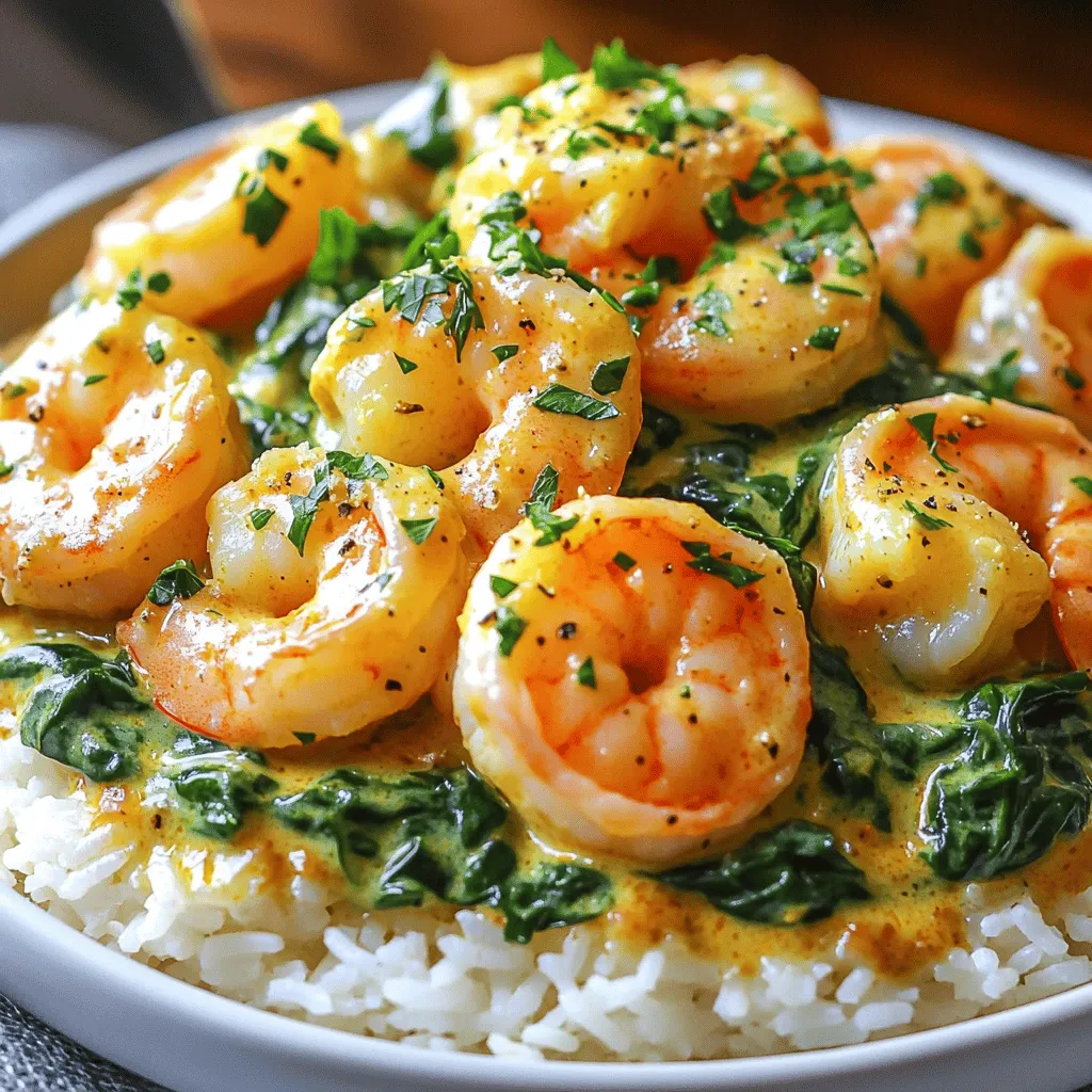 - 1 lb large shrimp, peeled and deveined - 4 cloves garlic, minced - 1 cup heavy cream - 1 tablespoon olive oil - 2 tablespoons unsalted butter - 1 teaspoon paprika - 1 teaspoon Italian seasoning - Salt and pepper to taste - Fresh parsley for garnish The main ingredients for creamy garlic shrimp include large shrimp and minced garlic. I always choose fresh, large shrimp for the best texture. The garlic adds a bold flavor. For the sauce, heavy cream creates a rich and smooth base. Olive oil and butter add depth, and the butter enhances the creaminess. Seasoning is key to making this dish shine. Paprika gives a subtle heat and color. Italian seasoning brings herbs that pair well with shrimp. Adding salt and pepper enhances all the flavors. Finally, finish with fresh parsley for color and freshness. You can find the full recipe easily to make this delightful dish. Each ingredient plays an important role in creating a dish that is both rich and comforting. Start by heating olive oil and butter in a skillet over medium heat. You want the oil to shimmer. This step is key for great flavor. Next, add minced garlic to the skillet. Sauté the garlic until it smells amazing. This usually takes about one minute. Be careful not to let it brown, as burnt garlic tastes bitter. Now it’s time to add the shrimp. Toss in the shrimp along with paprika, Italian seasoning, salt, and pepper. Cooking shrimp is quick and easy. Cook them for about two to three minutes on each side. You’ll know they are done when they turn pink and opaque. Once cooked, take the shrimp out and set them aside on a plate. In the same skillet, pour in the heavy cream. Let it come to a gentle simmer. This is where the magic happens! Stir in the remaining butter until it melts into the cream. Then, add the chopped spinach. Let it wilt for one to two minutes while stirring. Gradually sprinkle in grated Parmesan cheese. Stir until the sauce is creamy and smooth. This should take about one minute. Finally, return the cooked shrimp to the skillet. Gently toss them in the creamy sauce for about two minutes to warm through. Taste and add more salt or pepper as needed. You can find the full recipe [here](#). To avoid overcooking shrimp, pay close attention while cooking. Shrimp cook fast. They turn pink and opaque when done. This usually takes about 2-3 minutes per side. If you see them curl tightly, they are likely overcooked. For freshness, always choose large shrimp that smell clean and sweet. The shells should be shiny and firm. Buy shrimp that are stored on ice or kept refrigerated. If you can, ask for sustainably sourced shrimp. This helps protect our oceans and is better for the planet. To achieve a smooth sauce, stir continuously while adding the cheese. This prevents lumps and helps it melt evenly. Start with medium heat. If the sauce bubbles too much, lower the heat. You can adjust the sauce's thickness by adding more cream or reducing it longer. If it's too thin, simmer it for a while. If it's too thick, add a splash of cream to loosen it up. For extra flavor, try adding a pinch of red pepper flakes or a dash of lemon juice. These spices can brighten the dish and add a nice kick. Combining the cream sauce with a bit of white wine elevates the taste. Pour in a splash after you sauté the garlic, and let it cook down. This adds depth and richness without overpowering the shrimp. For the full recipe, be sure to check out the details. Enjoy creating a dish that delights! {{image_4}} You can swap shrimp for chicken or tofu. Chicken works great when diced. Use chicken thighs for more flavor. Cook them in the same way as shrimp. Tofu is a good choice for a vegetarian dish. Use firm tofu and press it before cooking. Add it to the sauce just like shrimp. If you want to try different seafood, think about scallops or fish. Scallops cook fast and add a sweet taste. Use firm fish like cod or halibut. They will soak up the creamy sauce well. Want to change the sauce? You can add lemon zest for a bright flavor. It gives a nice twist to the rich cream. White wine is another fun addition. Add it while cooking the garlic to deepen the flavor. If you like heat, sprinkle in red pepper flakes. Start with a small amount and taste. You can always add more for extra spice! Creamy garlic shrimp pairs well with rice or pasta. Serve it over fluffy white rice or whole grain options. Pasta, like fettuccine or penne, soaks up the sauce nicely. For garnishes, think about using basil or chives. Fresh herbs add color and flavor. A sprinkle of extra Parmesan cheese makes it even better. You can find the full recipe to explore all these ideas! To store leftovers properly, place creamy garlic shrimp in an airtight container. Make sure it cools down first to keep it fresh. I recommend eating it within three days. This keeps the flavors nice and the shrimp tender. Freezing is a great way to save creamy garlic shrimp. First, let the dish cool completely. Then, place it in a freezer-safe container or bag. Make sure to remove as much air as possible. For best quality, use it within two months. When you’re ready to eat, thaw it overnight in the fridge. To reheat without losing flavor, use the stovetop. Place the shrimp in a skillet over low heat. Stir often to keep it from sticking. If the sauce seems thick, add a splash of cream or broth. This helps ensure the sauce stays creamy and delicious. Enjoy your meal as if it were fresh! If you want a lighter option, try using half-and-half. It gives a creamy texture but with less fat. You can also use coconut milk for a dairy-free choice. Almond milk with a bit of cornstarch can work too. Another option is Greek yogurt, but mix it in slowly to avoid curdling. Yes, you can prep some parts ahead. Cook the shrimp and sauce, then store them in the fridge. Heat them up together when you are ready to serve. This saves time and keeps the meal fresh. Just add the spinach at the end so it stays bright and tender. Look for a pink color and a firm texture. Cooked shrimp should curl up a bit but not tightly. If they turn opaque, they are ready. Overcooked shrimp become tough, so keep an eye on them. Perfectly cooked shrimp are a delight in this creamy garlic dish. We covered the key ingredients for a creamy garlic shrimp dish, from shrimp and garlic to the rich sauce. I shared step-by-step instructions to help you cook it perfectly. You learned tips for shrimp cooking and sauce consistency, plus variations for proteins and flavors. Remember, cooking is about fun and creativity. Feel free to experiment with options you love. Enjoy making this dish and sharing it with others!