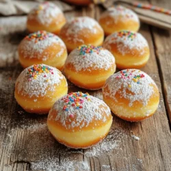To make these delightful cream soda donut holes, you need a mix of simple ingredients. This full recipe yields 24 delicious donut holes. Here’s what you will need: - 2 cups all-purpose flour - 3/4 cup granulated sugar - 1 tablespoon baking powder - 1/2 teaspoon salt - 2 large eggs - 1/2 cup whole milk - 1 cup cream soda - 1/2 cup unsalted butter, melted - 1 teaspoon vanilla extract - 1 cup powdered sugar (for coating) - Sprinkles for decoration (optional) Each ingredient plays a role in creating that sweet, fluffy texture. The cream soda adds a fun burst of flavor, making these treats unique. If you can’t find an ingredient, don’t worry! Here are some easy swaps: - For all-purpose flour, use gluten-free flour for a gluten-free option. - Instead of whole milk, almond milk or oat milk work well. - You can replace unsalted butter with coconut oil for a dairy-free version. - Use a sugar substitute for a lower-calorie treat. These substitutions keep the fun of making cream soda donut holes while catering to different diets. Enjoy the process! To make these cream soda donut holes, start by gathering your ingredients. You need: - 2 cups all-purpose flour - 3/4 cup granulated sugar - 1 tablespoon baking powder - 1/2 teaspoon salt - 2 large eggs - 1/2 cup whole milk - 1 cup cream soda - 1/2 cup unsalted butter, melted - 1 teaspoon vanilla extract - 1 cup powdered sugar (for coating) - Sprinkles for decoration (optional) First, preheat your oven to 350°F (175°C). Prepare a mini muffin tin or donut hole pan by greasing it well. This step helps keep the donut holes from sticking. In a large bowl, whisk the flour, sugar, baking powder, and salt together until they blend nicely. In another bowl, beat the eggs, milk, cream soda, melted butter, and vanilla. Make sure this mix is smooth. Pour the wet mix into the dry mix. Stir gently until just combined. Lumpy batter is key for fluffy donut holes. Next, fill each cavity in your pan about two-thirds full with the batter. This allows the donut holes to rise without spilling over. Place the pan in your oven and bake for 12 to 15 minutes. To check if they are done, insert a toothpick. If it comes out clean, they are ready! Once they are baked, let the donut holes cool in the pan for about 5 minutes. Then, move them to a wire rack to cool completely. While they are still warm, roll each donut hole in powdered sugar. This gives them a sweet coating. If you like, add colorful sprinkles for fun! You can serve these delicious cream soda donut holes warm or at room temperature. They make a great treat for any day. For the full recipe, check out the earlier section. To get fluffy donut holes, mix the batter gently. Over-mixing makes them dense. You want lumps in the batter; they help create a light texture. Use a light hand when filling the pan. Aim for two-thirds full to allow them to rise perfectly. A few mistakes can ruin your donut holes. First, avoid using cold ingredients. Cold eggs or milk can lead to uneven baking. Second, do not skip the greasing step. This step is crucial to prevent sticking. Lastly, check the baking time. Donut holes can overbake quickly, so watch them closely. These donut holes shine when served warm. They are perfect for parties or casual snacks. Arrange them on a tiered stand for a fun look. You can add a bowl of extra sprinkles on the side. Guests love to customize their treats! For a twist, serve with chocolate sauce or fruit dips. Enjoy these delightful bites with family and friends! {{image_4}} You can change the flavor of your cream soda donut holes easily. Try using vanilla extract for a classic taste. You can also swap in chocolate extract for a rich twist. For a fruity note, add orange or lemon zest to the batter. Each flavor brings a new vibe to your treat. Just ensure you stick to the same base recipe for the best results. If you need a gluten-free version, it is simple! Use a 1:1 gluten-free flour blend instead of regular flour. This swap keeps the donut holes soft and fluffy. Be sure to check that your baking powder is gluten-free too. This way, everyone can enjoy that sweet, creamy goodness. Toppings make your donut holes even more fun. A simple glaze adds a shiny finish. Mix powdered sugar with a bit of milk or cream soda for a sweet glaze. You can also roll them in cinnamon sugar for a cozy feel. Want some crunch? Add chopped nuts like pecans or almonds. Sprinkles are always a hit too! They add color and make your treats pop. To store your leftover donut holes, place them in an airtight container. This keeps them fresh and moist. You can store them at room temperature for up to two days. If you want to keep them longer, place the container in the fridge. They will last about a week this way. Just make sure they cool completely before storing. If you want to enjoy warm donut holes again, reheating is easy. Preheat your oven to 350°F (175°C). Place the donut holes on a baking sheet. Heat them for about five to seven minutes. You can also use a microwave for quick reheating. Just warm them for 10 to 15 seconds. Avoid overheating, or they may become tough. You can make donut holes ahead of time for special events. Prepare the dough and fill the muffin tin. Cover and refrigerate the filled pan for up to 24 hours. When ready, bake as usual. This method saves time and lets you enjoy fresh donut holes without the last-minute rush. For the best taste, I recommend rolling them in powdered sugar just before serving. Yes, you can freeze cream soda donut holes. First, let them cool completely. Then, place them in a single layer on a baking sheet. Freeze them for about an hour. After that, transfer them to a freezer bag. This way, they will stay fresh for up to three months. When you're ready to eat them, let them thaw at room temperature. You can also reheat them in the oven for a few minutes. This brings back their fluffy texture. Adding fillings to donut holes is easy. After baking, let them cool slightly. Use a small knife or a piping bag to create a small hole in the center. Fill it with your favorite treat, like jam, cream, or chocolate. If you want a surprise, try using a sweet filling like Nutella or raspberry jam. Just be careful not to overfill, or they might burst! You can find pre-made cream soda donut holes at some specialty bakeries. Check local shops that focus on unique treats. Some grocery stores may also carry them in their bakery section. If you want a quick option, consider searching online. Many bakeries ship their goodies, making it easy to enjoy these sweet treats at home. This blog post covered how to make delicious cream soda donut holes. We looked at key ingredients and how to substitute them. The step-by-step guide outlined preparation, baking, and cooling. I shared tips to avoid mistakes and achieve the right texture. Flavor variations and storage tips offered even more ideas. Making these treats is fun and easy. Experiment with flavors and toppings to make them your own. Enjoy sharing them with friends and family; they’re sure to love them. Happy baking!