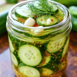 - 4 small cucumbers - 1 cup fresh water - 1 cup apple cider vinegar - 2 tablespoons granulated sugar - 1 tablespoon fine salt - 2 cloves garlic - 1 teaspoon mustard seeds - 1 teaspoon dill seeds - 1/2 teaspoon crushed red pepper flakes - Fresh dill sprigs for garnish To make quick refrigerator pickles, you need a few simple items. The main ingredients are cucumbers, water, and apple cider vinegar. I like using small cucumbers because they stay crisp and have great flavor. For seasoning, granulated sugar, fine salt, and garlic give the pickles a nice taste. The sugar balances the vinegar's tang. Don't skip the garlic; it adds depth to the flavor. You can also add optional ingredients to customize your pickles. Mustard seeds and dill seeds give an extra kick. If you like it spicy, add crushed red pepper flakes. Fresh dill sprigs make a lovely garnish and enhance the taste. In total, you can create a delightful and flavorful pickle with just these ingredients. It's fun to mix and match based on what you have at home! For the complete recipe, check out the Full Recipe. To start making your quick refrigerator pickles, combine water, apple cider vinegar, granulated sugar, and fine salt in a medium saucepan. Heat the mixture over medium heat. Stir well until the sugar and salt dissolve completely. This step is important because it forms the base for your pickles. Once dissolved, remove the saucepan from the heat and let it cool for about 10 minutes. While the brine cools, it’s time to prepare your cucumbers. Slice the small cucumbers into thin rounds. Next, take two cloves of garlic and gently smash them with the flat side of a knife. In a clean, airtight jar or container, begin layering your cucumber slices. Start with a layer of cucumber, then add the smashed garlic, mustard seeds, dill seeds, and optional crushed red pepper flakes for some heat. This layering adds flavor and texture. Now, carefully pour the cooled brine over the layered cucumbers. Make sure they are completely submerged in the liquid. This step is key for even flavor throughout the pickles. Once done, seal the jar tightly with a lid. Place it in the refrigerator and let the pickles marinate for at least 24 hours. If you can wait, the flavors will deepen. You can enjoy them after just a few hours, but be patient for the best taste. You can find the full recipe for these crispy quick refrigerator pickles to guide you through each step. Let your pickles marinate for at least 24 hours. This waiting time lets the flavors blend well. If you want more zing, consider adding spices. Mustard seeds and dill seeds bring depth. A pinch of crushed red pepper flakes adds heat if you like spice. Garnish your pickles with fresh dill. The green color looks nice and adds flavor. Serve them as a colorful appetizer or a tasty side dish. They pair well with sandwiches and BBQ. Always use clean jars to store your pickles. This keeps your pickles safe and fresh. Label your jars with the date you made them. This helps you track freshness and know when to eat them. {{image_4}} You can easily adjust the heat of your pickles. If you like spice, add more crushed red pepper flakes. They bring a nice kick. You can also try using jalapeños or other spicy peppers. Slice them thin and layer them with the cucumbers for a fun twist. This can turn a simple pickle into a spicy treat. To make your pickles unique, play with different vinegars. White wine vinegar or rice vinegar can change the taste. Each type of vinegar adds its own twist. You might also want to add herbs. Fresh thyme or basil can give your pickles a garden-fresh flavor. Just toss in a few sprigs while layering the cucumbers. This small change can lead to big flavor. The sweetness of your pickles is all up to you. If you want sweeter pickles, add more sugar. On the flip side, use less sugar for a tangier taste. You can also swap sugar with honey or agave syrup. This can add a different flavor profile. Experiment with these options to find your perfect balance. For the full recipe, check out the full recipe. To keep your quick refrigerator pickles fresh, use airtight containers or jars. This will prevent any air from getting in and ruining the flavor. Always store your pickles in the refrigerator. The cold helps keep them crunchy and tasty. Enjoy your pickles within 1-2 weeks for the best quality. After that, they may lose their crunch and flavor. Watch for signs of spoilage. If you see mold, off smells, or a change in color, it’s best to toss them out. Freezing pickles isn’t recommended. The texture changes when thawed, making them mushy. Instead, try other methods to preserve. You can make more pickles and give them away or share with friends. This way, you can enjoy your tasty treats without wasting any! Quick refrigerator pickles can last about 1 to 2 weeks in the fridge. Store them in an airtight jar to keep them fresh. Always check for any off smells or changes in texture before eating. If the pickles smell sour or feel slimy, it’s best to throw them away. Keeping your pickles submerged in the brine helps maintain their crispness and flavor. Yes, you can use many different vegetables for refrigerator pickles. Carrots, radishes, and green beans work well. You can even try cauliflower or bell peppers for a colorful mix. Just cut them into similar shapes and sizes for even pickling. The same brine works for these vegetables, but adjust the pickling time based on their texture. Quick refrigerator pickles are safe to eat if you follow proper methods. Make sure to use clean jars and fresh vegetables. The vinegar in the brine helps stop harmful bacteria. Always refrigerate your pickles after making them. If you notice any signs of spoilage or if they smell off, it's best to discard them. Enjoy your pickles safely! In this post, we explored making quick refrigerator pickles, detailing main and optional ingredients. Following simple steps, you can create tasty pickles in no time. Remember to let them marinate for the best flavor. Be creative with spices and adjust sweetness to your liking. Store in airtight jars for freshness and enjoy within 1-2 weeks. Quick pickles are fun and safe to make. With these tips, you can impress your friends or family. Now, go ahead and enjoy your homemade pickles!