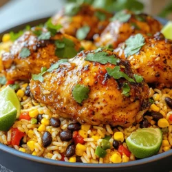 - 4 chicken thighs (bone-in, skin-on) - 2 tablespoons jerk seasoning - 1 tablespoon olive oil - 1 cup long-grain rice - 2 cups chicken broth - 1 can (15 oz) black beans, drained and rinsed I love using chicken thighs for this dish. They stay juicy and full of flavor. Jerk seasoning brings a wonderful mix of spices. Olive oil helps to sear the chicken well, creating a nice crust. Rice absorbs all those tasty juices and pairs perfectly with the beans. - 1 red bell pepper, diced - 1 cup corn kernels (fresh or frozen) - 1 teaspoon garlic powder - 1 teaspoon onion powder - 1 lime, juiced - Salt and pepper to taste The red bell pepper adds sweetness and color. Corn gives a nice crunch and freshness. Garlic and onion powders enhance the overall flavor. Lime juice adds a burst of brightness, while salt and pepper balance everything out. - Fresh cilantro, chopped (for garnish) - Lime wedges for serving Fresh cilantro adds a lovely touch and aroma. Lime wedges are great for squeezing over the dish before eating. They brighten the flavors even more, making each bite special. For the complete guide, check out the Full Recipe. To coat the chicken with jerk seasoning, start by placing the chicken thighs in a large mixing bowl. Sprinkle the jerk seasoning evenly over the chicken. Use your hands to rub the seasoning all over the chicken. Cover the bowl with plastic wrap. For the best flavor, let the chicken marinate for at least 30 minutes. If you have time, marinate it overnight in the fridge. To achieve crispy skin, heat olive oil in a large skillet over medium-high heat. Once the oil is hot, place the marinated chicken thighs skin-side down in the skillet. Sear them for about 5-7 minutes until the skin is golden brown. When it’s time to flip the chicken, use tongs to carefully turn each thigh. Cook for an additional 5 minutes on the other side, then remove the chicken from the skillet. Next, sauté the diced red bell pepper in the same skillet. Cook it for about 2-3 minutes until it becomes soft. This adds great flavor to your rice. After that, stir in the long-grain rice and cook it for another minute. This step helps the rice soak up the flavors of the oil and bell pepper. Slowly pour in the chicken broth, followed by the drained black beans and corn kernels. Also, add garlic powder, onion powder, lime juice, salt, and pepper. Stir well to mix everything together. Bring the mixture to a gentle boil. Now, gently layer the seared chicken thighs on top of the rice mixture. Cover the skillet with a lid, reduce the heat to low, and let it simmer for 20-25 minutes. This simmering time is crucial for making the chicken tender and ensuring the rice is cooked through. You can find the Full Recipe for Caribbean Jerk Chicken & Rice at the end of this article. Marinating is key for great flavor. I recommend at least 30 minutes. If you can, let the chicken sit overnight. This allows the spices to really soak in. Fresh lime juice is a must. It tastes brighter than bottled juice. Plus, it adds a zesty kick to the chicken. To check if the rice is done, taste it. It should be tender but not mushy. If it’s not ready, cover it and let it steam a bit longer. After cooking, fluff the rice with a fork. This helps separate the grains and keeps it light. For a nice look, serve the chicken on top of the rice. Add a sprinkle of beans and corn for color. Use fresh cilantro as a bright garnish. Lime wedges on the side add a fun touch. This dish looks great and tastes even better! For more details, check the Full Recipe. {{image_4}} You can change the heat of your jerk chicken easily. If you like it mild, choose a jerk seasoning with less spice. Look for brands that list "mild" on the label. If you want more heat, use a spicy jerk blend. You can also add fresh or pickled peppers for an extra kick. Jalapeños or Scotch bonnets work great. Just chop them finely and mix them in before cooking. If you want to switch up the protein, you have options. You can use pork instead of chicken. Pork tenderloin works well and cooks quickly. If you prefer a plant-based meal, tofu is a great choice. Just press and cube the tofu before marinating. Cooking times will vary; pork takes about 25-30 minutes while tofu cooks in about 15-20 minutes. Adjust your cooking time to ensure everything is tender and flavorful. You don’t have to stick with rice for your base. Try using quinoa for a nutty flavor. It cooks in about 15 minutes, making it a quick substitute. Cauliflower rice is another option if you want a low-carb meal. It cooks very fast, in just 5-7 minutes. Simply sauté it lightly to keep some crunch. Both alternatives add variety and nutrition to your dish. For the full recipe, check out the detailed instructions. To keep your Caribbean jerk chicken and rice fresh, first let it cool. Place the chicken and rice in separate containers. This prevents the rice from getting soggy. Use airtight containers for best results. You can also wrap the chicken in plastic wrap before placing it in a container. This adds an extra layer of protection. If you want to save leftovers for later, freezing is a great option. Make sure the chicken and rice are cool before freezing. Use freezer-safe containers or bags. Remove as much air as possible to prevent freezer burn. To reheat, take the leftovers out and thaw overnight in the fridge. Heat them in the microwave or on the stove until hot. This will keep the rice fluffy and the chicken juicy. Leftovers can last in the fridge for about 3 to 4 days. After that, they might spoil. Look for signs like a sour smell or a change in color. If the chicken or rice looks off, it’s best to toss it. Always trust your senses when it comes to food safety. You want to enjoy every bite of this tasty dish! Caribbean jerk seasoning is a spice mix that packs a punch. It blends herbs and spices to create a unique flavor. Common ingredients include: - Allspice - Thyme - Scallions - Garlic - Ginger - Scotch bonnet peppers - Cinnamon This seasoning has deep roots in Jamaican culture. It originated from the Maroons, runaway slaves who used it to preserve meat. Today, jerk seasoning symbolizes Caribbean cuisine and is enjoyed worldwide. Yes, you can prepare Caribbean jerk chicken and rice ahead of time. To do this, marinate the chicken at least 30 minutes before cooking. For better flavor, marinate overnight. Store the marinated chicken in the fridge. You can also cook the rice in advance. Just keep it in an airtight container. For safe storage, refrigerate leftovers within two hours of cooking. Reheat chicken and rice to 165°F before serving. Many sides complement Caribbean jerk chicken and rice. Here are some popular choices: - Plantains: Fried or baked for sweetness. - Coleslaw: A crunchy, fresh contrast. - Grilled vegetables: Bright and flavorful. - Corn salad: Adds color and texture. For appetizers, try tropical fruit salsa or shrimp skewers. A light salad with citrus dressing also pairs well. For the complete recipe, check out the Caribbean Jerk Chicken & Rice [Full Recipe]. This blog post covered the key ingredients and steps to make Caribbean jerk chicken and rice. You learned about the main ingredients like chicken thighs, jerk seasoning, and flavorful vegetables. I shared step-by-step instructions, tips for perfect rice, and storage info for leftovers. By following these simple guidelines, you can create a delicious dish that impresses. Experiment with variations to suit your taste. Enjoy cooking and sharing this vibrant meal with friends and family!