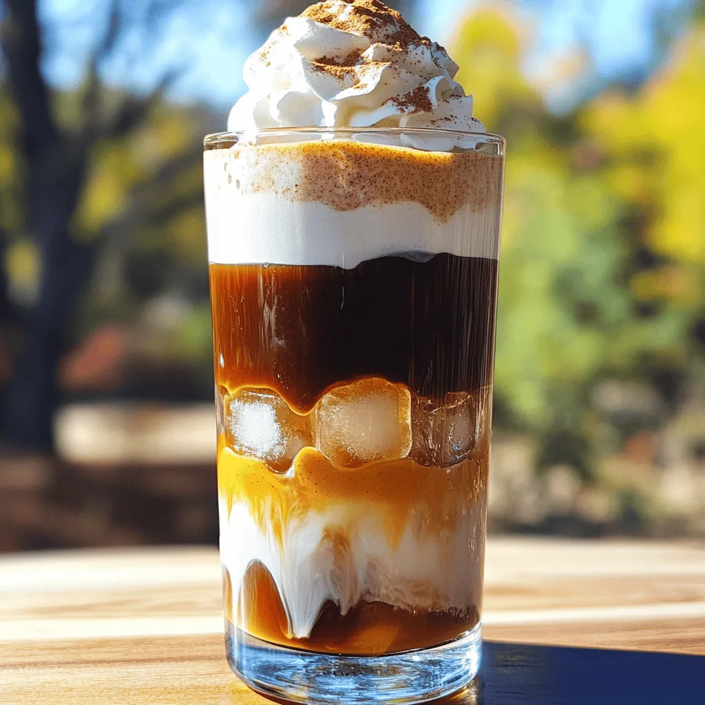 - 1 cup cold brewed coffee - 1/2 cup milk (or your favorite dairy alternative) - 2 tablespoons pumpkin puree - 1 tablespoon maple syrup (adjust to taste) - 1/2 teaspoon pumpkin pie spice (plus extra for garnish) - 1/4 teaspoon vanilla extract - Ice cubes - Whipped cream (optional, for topping) - Tall glass - Mixing bowl or measuring cup - Whisk or milk frother - Spoon You can swap the milk for almond, oat, or coconut milk. Use honey instead of maple syrup for sweetness. If you want fewer spices, you can skip the pumpkin pie spice. Just use pumpkin puree for a rich flavor. Use espresso for a stronger coffee taste if you prefer. This drink is flexible, so feel free to experiment! For a fun twist, try flavored syrups or add a scoop of vanilla ice cream instead of whipped cream. Enjoy this seasonal delight your way! To make the cold brew coffee, start by brewing it in advance. You can use a store-bought version if you're short on time. Fill a tall glass halfway with ice cubes. Pour the cold coffee over the ice until the glass is about three-quarters full. This creates a nice base for your float. Next, let’s craft the pumpkin spice cold foam. In a small bowl or measuring cup, mix together the milk, pumpkin puree, maple syrup, pumpkin pie spice, and vanilla extract. Whisk the mixture until it’s well combined. If you want it frothier, use a milk frother or blender. This will add air and make it light and fluffy. Now, it’s time to assemble your float. Gently pour the fluffy pumpkin spice cold foam over the cold coffee. Aim for a layered look. If needed, use the back of a spoon to help create a clean separation between the coffee and the foam. For extra flair, you can add whipped cream on top and sprinkle some pumpkin pie spice for garnish. Enjoy your Pumpkin Spice Cold Foam Float! To make great foam, start with cold ingredients. Cold milk creates a better froth. Use a milk frother or blender to whip the mix. Whisk it fast until it feels light and fluffy. If you want a thicker foam, add more pumpkin puree. This gives it body. Sweetness can change the drink's vibe. Start with one tablespoon of maple syrup. Then taste and adjust as needed. If you prefer less sweet, use just half a tablespoon. For a sweeter drink, add more syrup or try honey. Your taste matters most! Using quality ingredients boosts your drink's taste. Choose fresh pumpkin puree for a rich flavor. Use whole milk for creaminess, or pick your favorite dairy alternative. High-quality maple syrup adds depth. Always use fresh spices for the best aroma and taste, too. {{image_4}} If you want a dairy-free Pumpkin Spice Cold Foam Float, swap regular milk for a plant-based milk. Almond milk, oat milk, or coconut milk all work well. Oat milk gives a creamy texture that pairs perfectly with pumpkin spice. You can still enjoy the same great taste without dairy. To make your drink even more exciting, add flavor enhancements. A splash of caramel syrup can bring a sweet twist. You can also mix in a bit of chocolate syrup for a mocha vibe. Try adding a dash of nutmeg or cinnamon for extra warmth. This will make your foam unique and fun. To turn your cold foam into an iced pumpkin spice latte, simply add espresso. Brew a shot of espresso and pour it over ice before adding your cold foam. This gives you that rich coffee flavor with all the pumpkin goodness. You will love how smooth and tasty it is! For the detailed steps, check out the Full Recipe. If you have leftover cold foam, store it in an airtight container. Place it in the fridge. Use it within one day for the best taste. This foam can lose its fluffiness over time, so make sure to enjoy it soon. Store your cold brew coffee in a sealed jar or pitcher. Keep it in the fridge. It stays fresh for about a week. If you want to enjoy the best flavor, consume it within three to five days. The pumpkin puree lasts about a week in the fridge once opened. Maple syrup can stay good for a long time if kept in a cool, dark place. Check the expiration date on your milk or dairy alternative. Use it before it spoils for the best taste in your Pumpkin Spice Cold Foam Floats. Yes, you can use regular coffee. Just let it cool first. Cold brew has a smooth taste. It also has less acidity. This makes it more gentle on your stomach. To make this recipe vegan, swap the milk for a dairy-free option. Almond milk or oat milk work well. Also, use a plant-based whipped cream if you want to top your float. These floats pair nicely with cozy snacks. Try serving them with spiced cookies or pumpkin bread. They add warmth and flavor to your pumpkin treat. You can find pre-made pumpkin spice cold foam at some coffee shops. Check local cafes or chain coffee stores. Some grocery stores may also carry it in their dairy section. You can customize this drink in many ways. Add extra spices for more flavor. You can also try flavored syrups like caramel or hazelnut. For a richer taste, use heavy cream instead of milk. This blog post covered how to make Pumpkin Spice Cold Foam Floats. We looked at the ingredients, tools, and steps needed. You learned tips for great foam and how to store leftovers. Plus, we shared tasty variations and answers to common questions. In conclusion, enjoy experimenting with your own flavors. Your cold foam floats will impress friends and family!