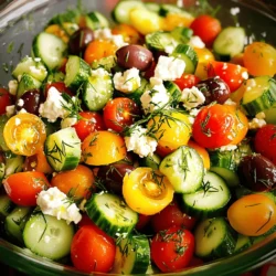 - Cucumbers - 2 large, diced - Cherry tomatoes - 1 cup, halved - Red onion - 1/4, finely chopped - Feta cheese - 1 cup, crumbled - Kalamata olives - 1/2 cup, pitted and sliced - Extra virgin olive oil - 3 tablespoons - Red wine vinegar - 2 tablespoons (or apple cider vinegar as a substitute) - Fresh dill - 1 tablespoon, chopped (or 1 teaspoon dried dill) - Salt and pepper to taste When you gather fresh produce, start with cucumbers. I love using two large ones. They add crunch and freshness. Dice them into bite-sized pieces. Next, grab a cup of cherry tomatoes. Halve them for a burst of sweetness. They bring color and flavor to the salad. Red onion adds a nice kick. Use a quarter of one, finely chopped. It gives a sharp taste that balances other ingredients. Now let’s talk about cheese. Feta cheese is key here. One cup of crumbled feta will work wonders. It adds creaminess and tang. Kalamata olives are a must. Use half a cup, pitted and sliced. They bring a rich, briny flavor that pairs well with everything. For the dressing, you need three tablespoons of extra virgin olive oil. This adds healthy fat and richness. Red wine vinegar is next. Two tablespoons will add acidity. If you prefer, use apple cider vinegar for a milder taste. Chop up one tablespoon of fresh dill for a fresh herbal note. Dried dill works too; just use one teaspoon. Finally, season with salt and pepper to taste. This simple touch can elevate your salad. To get the complete recipe, check out the Full Recipe section. Enjoy putting these ingredients together! - Rinse and dice cucumbers - Chop cherry tomatoes, red onion, and olives Start by rinsing the cucumbers. Clean them well under cool water. Then, dice them into bite-sized pieces. If you want a milder taste, you can peel them first. Next, chop the cherry tomatoes in half. This adds color and sweetness. Finely chop the red onion for a sharp flavor. Finally, slice the Kalamata olives. This adds a nice briny touch. - Combine all vegetables and feta in a bowl - Gently toss to mix ingredients In a large mixing bowl, add all the chopped vegetables. Toss in the crumbled feta cheese. The feta adds a creamy texture. Gently mix everything together. Be careful not to break the feta too much. You want to see those lovely chunks of cheese in your salad. - Whisk together olive oil, vinegar, dill, salt, and pepper - Drizzle and coat the salad mixture In a separate small bowl, whisk together the olive oil and red wine vinegar. You can use apple cider vinegar for a milder taste. Add the chopped dill, salt, and pepper to the mix. Whisk until everything blends well. Drizzle this dressing over your salad mixture. Use a large spoon to toss everything gently. Make sure every piece gets a nice coating. - Chill the salad for 15 minutes before serving - Presentation tips for an appealing dish For the best flavor, chill the salad for about 15 minutes. This helps the flavors mix nicely. When serving, use a large, clear bowl. This shows off the vibrant colors. For a pretty touch, sprinkle more feta on top. A few sprigs of fresh dill add a nice finish. Enjoy your refreshing Cool Cucumber Feta Delight! For the full recipe, check the earlier sections. Chilling your salad makes the flavors pop. I suggest letting it sit in the fridge for about 15 minutes. This helps all the ingredients meld and taste better. You can also adjust the seasoning. If you want a stronger taste, add more salt or pepper. You can even try a splash of lemon juice for a fresh twist. If you don’t have red wine vinegar, try apple cider vinegar. It gives a milder taste. Fresh herbs can also change the flavor. If you can’t find fresh dill, dried dill works well too. For a dairy-free option, you can use a vegan feta. It’s creamy and adds a great taste. Meal prep can save time. You can chop the cucumbers and other veggies ahead of time. Just store them in a sealed container in the fridge. Keep the dressing separate until you are ready to serve. This keeps the salad fresh and crunchy. If you have leftover cucumbers, keep them in water. This keeps them crisp for longer. For the full recipe, check out the Cool Cucumber Feta Delight. {{image_4}} You can add protein to your Cucumber Feta Salad for a heartier meal. Try incorporating grilled chicken or shrimp. Both options add flavor and make the salad filling. Simply slice the grilled chicken or shrimp and mix them into the salad. If you want a vegetarian option, add chickpeas. They are a great source of protein and blend well with the fresh ingredients. To change the salad's flavor, consider Mediterranean inspirations. You can add chopped bell peppers or capers for a new twist. These ingredients bring a unique taste and texture. If you enjoy spice, try adding jalapeños or chili flakes. This will give your salad a nice kick and make it exciting. You can adjust the salad based on the season. In spring, add thinly sliced radishes for crunch. In summer, include diced zucchini for freshness. Each season brings new vegetables that can enhance the salad. You can also try different dressings. A lemon vinaigrette can give it a bright flavor, while a tahini dressing adds creaminess. Explore these variations to keep your Cucumber Feta Salad fresh and fun. For the full recipe, check out the Cool Cucumber Feta Delight. To keep your cucumber feta salad fresh, store leftovers in the fridge. Use an airtight container to prevent air from spoiling the salad. Glass containers work well, as they don’t retain odors. Make sure to cover it tightly. You can keep cucumber feta salad in the refrigerator for about 3 to 5 days. Always check for signs of spoilage before eating. If you notice a slimy texture or an off smell, it’s best to throw it away. Fresh ingredients are key to enjoying this salad. Can you freeze cucumber feta salad? It's not recommended. Freezing can make cucumbers mushy and change the texture of feta. Instead, consider freezing the salad components separately. For example, you can freeze the diced cucumbers and feta cheese in separate bags. When you’re ready to eat, mix fresh ingredients with the frozen ones for a crisp taste. Typically lasts 3-5 days when stored properly. To keep it fresh, use an airtight container. Ensure it is chilled right after serving. This helps maintain flavor and texture. Yes, alternatives like goat cheese or mozzarella can be used. Each cheese brings its own unique flavor. Goat cheese adds a tangy taste while mozzarella offers a milder profile. Cucumber feta salad pairs well with grilled meats, pita bread, or as a side dish for barbecues. The crispness of the salad complements rich flavors. You can also serve it with fish or roasted veggies for a balanced meal. Yes, but it's best to add dressing just before serving to keep it fresh. This way, the cucumbers stay crisp. If you prep the salad early, store the dressing separately to maximize taste. Yes, all included ingredients are gluten-free unless served with bread. This makes it a great option for people with gluten sensitivities. Enjoy it with your favorite gluten-free crackers for a tasty snack. This cucumber feta salad combines fresh produce, creamy cheese, and a zesty dressing. You saw how easy it is to prepare and customize this dish. From tweaking the flavors to adding proteins, the options are endless. Remember to chill it for the best taste. Storing leftovers correctly maximizes freshness. As you try this recipe, have fun exploring variations based on your preferences and available ingredients. Enjoy the crisp, vibrant flavors of this salad in your meals.
