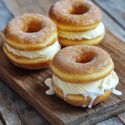 To make the apple cider donuts, you will need: - 2 cups apple cider - 2 cups all-purpose flour - 1 cup granulated sugar - 1/2 cup packed brown sugar - 2 teaspoons baking powder - 1 teaspoon ground cinnamon - 1/2 teaspoon ground nutmeg - 1/2 teaspoon salt - 1/2 cup unsalted butter, melted and slightly cooled - 2 large eggs - 1/2 cup whole milk These ingredients create a tasty base for your donuts. The apple cider adds a rich flavor that pairs well with the spices. For the ice cream layer, you will need: - 1 cup vanilla ice cream (softened slightly) This simple ingredient is key to making your ice cream sandwiches delightful. Softening the ice cream helps it spread easily. To add extra flavor and fun, consider these optional toppings: - 1/4 cup granulated sugar (for coating) - 1 teaspoon extra ground cinnamon (for coating) You can roll the donuts in this mix after baking. It gives them a sweet and crunchy finish. If you want to elevate your sandwich, drizzle some caramel sauce or add sprinkles on top. This recipe gives you room to get creative! For the full recipe, check the earlier sections. To make the apple cider reduction, start by pouring 2 cups of apple cider into a small saucepan. Place the saucepan over medium heat. Bring the cider to a rolling boil. Once it boils, lower the heat to a simmer. Let it cook until it reduces to about 1 cup. This process takes about 20-25 minutes. When it thickens, remove it from the heat. Allow it to cool slightly before using. Next, preheat your oven to 350°F (175°C). Line a baking sheet with parchment paper. This step helps the donuts not stick. In a large bowl, whisk together the dry ingredients. Combine 2 cups of all-purpose flour, 1 cup of granulated sugar, 1/2 cup of packed brown sugar, 2 teaspoons of baking powder, 1 teaspoon of ground cinnamon, 1/2 teaspoon of ground nutmeg, and 1/2 teaspoon of salt. In another bowl, mix the wet ingredients. Whisk together 1/2 cup of melted butter, 2 large eggs, the reduced apple cider, and 1/2 cup of whole milk. Pour this mixture into the dry ingredients. Stir gently until just combined. Be careful not to overmix. Using a tablespoon or cookie scoop, drop rounded dollops of dough onto the baking sheet. Space them about 2 inches apart. Lightly flatten each ball to form a donut shape. Bake in the oven for 10-12 minutes. They should look lightly golden and spring back when pressed. Let the donuts cool on the baking sheet for a few minutes. Then, move them to a wire rack to cool completely. Once the donuts cool, prepare the cinnamon-sugar coating. In a shallow dish, mix 1/4 cup of granulated sugar with 1 teaspoon of ground cinnamon. Roll the slightly cooled donuts in this mixture. This adds a nice crunch and flavor. Now it's time to assemble the ice cream sandwiches. Take one donut and place a scoop of softened vanilla ice cream on its underside. Use about 1 cup of ice cream for the sandwiches. Place a second donut on top and press gently to secure the ice cream. Finally, arrange the sandwiches on a plate. Place them in the freezer for about 30 minutes. This step helps the ice cream stay firm. After they set, serve the sandwiches chilled. Enjoy this delightful treat! For the full recipe, check the details above. To make soft donuts, use fresh ingredients. Ensure your baking powder is not expired. Mix wet and dry items gently. Overmixing makes donuts tough. Don't skip the cooling step after baking. Let them cool on a wire rack. This keeps them soft and fluffy. Rolling in cinnamon-sugar while still warm adds a nice touch. For great ice cream, choose high-quality vanilla. Let it soften at room temperature for 10–15 minutes. This makes it easier to scoop and spread. Try not to overwork the ice cream when assembling. Too much mixing can melt it. Aim for a thick layer between the donuts. Freeze the sandwiches for about 30 minutes after making them. This helps the ice cream set better. Create a lovely display with your ice cream sandwiches. Use a decorative platter for serving. Dust the top with extra cinnamon or powdered sugar. You can also drizzle caramel sauce over the sandwiches. This adds a sweet, inviting touch. Serve them chilled and enjoy! For the complete recipe, check the Full Recipe. {{image_4}} You can change the flavor of the ice cream to match your mood. Try adding spices like nutmeg or ginger for warmth. You can also mix in flavors like caramel or maple to bring out the apple taste. For a twist, use cinnamon ice cream. It adds a nice kick and complements the donuts perfectly. Switch up your toppings for fun! Drizzle caramel or chocolate sauce over the ice cream sandwiches. You can also add crushed nuts or sprinkles for texture. Want something fruity? Add apple slices or a spoonful of apple pie filling. Each bite will surprise your taste buds. If you need nut-free or gluten-free options, you can make these sandwiches work for you. Use gluten-free flour for the donuts. For the ice cream, check the label to ensure it's nut-free. Many brands offer safe options. You can enjoy these delicious treats without worry. For the full recipe, dive into the details above and create your own delicious versions! Store your homemade donuts in an airtight container. This keeps them fresh for up to three days. If you want to keep them longer, place parchment paper between layers. This prevents sticking and keeps them fluffy. For ice cream sandwiches, wrap each one in plastic wrap. This helps keep the ice cream from melting too fast. You can store them in the freezer for up to two weeks. They are best enjoyed fresh, but this method helps maintain their taste. If you have leftover components, you can freeze the donuts. Place them in a freezer bag, and they will last for about a month. Make sure to label the bag with the date. When you're ready to eat, thaw them at room temperature before making your ice cream sandwiches. For the full recipe, check out the delicious Apple Cider Donut Ice Cream Sandwiches. Apple cider donut ice cream sandwiches are a fun twist on a classic treat. They feature soft, sweet donuts made with apple cider and warm spices. Each sandwich holds a scoop of creamy vanilla ice cream, creating a delightful mix of flavors and textures. The donuts are rolled in cinnamon-sugar for a crunchy finish. You can find the full recipe in the section above. Yes, you can use store-bought donuts if you're short on time. Just pick donuts that are soft and fresh. The flavor will still shine through with the ice cream. This option can save you time and effort while still giving you a tasty dessert. These ice cream sandwiches last about two weeks in the freezer. After that, they may lose their best taste or texture. To keep them fresh, wrap each sandwich in plastic wrap or foil. This helps prevent freezer burn and keeps them tasty for longer. In this article, I shared how to make delicious apple cider donut ice cream sandwiches. We covered the main ingredients needed, step-by-step instructions for making both the donuts and the ice cream, and helpful tips for the best results. I also offered variations for flavors and outlined storage tips for freshness. These sandwiches are a fun treat. You can easily customize them to suit your taste. Enjoy making them for yourself or to share with others!