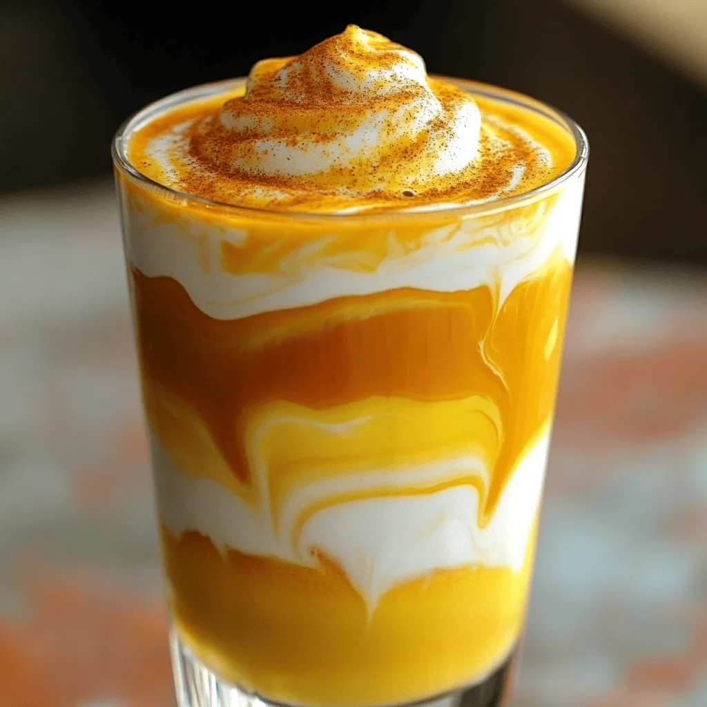 - Heavy cream - Whole milk or 2% milk - Pumpkin puree - Maple syrup - Vanilla extract - Pumpkin pie spice - Pinch of salt To make the Starbucks Pumpkin Cream Cold Foam, you need a few simple ingredients. Each one adds to the rich flavor and creamy texture. You can find all these items easily at the store. Start with heavy cream. This gives the foam its thick and airy feel. Next, use whole milk or 2% milk. This helps balance the richness of the cream. Pumpkin puree is the star of the show. It brings that warm, sweet flavor we all love in fall. Then, add maple syrup for sweetness. You can adjust this to your taste. Vanilla extract adds a nice depth. It pairs well with the pumpkin flavor. Next is pumpkin pie spice. This spice mix usually has cinnamon, nutmeg, and ginger. It really makes the foam taste cozy. Finally, a pinch of salt helps enhance all the flavors. These ingredients create the perfect base for your Pumpkin Cream Cold Foam. For the full recipe, check out the steps later in the article. First, gather your ingredients. You need pumpkin puree, maple syrup, vanilla extract, pumpkin pie spice, and a pinch of salt. In a medium bowl, combine these items. Use a whisk to mix until everything is smooth and blended. This step is key, as it sets the base flavor for your foam. Make sure there are no lumps. The mixture should feel light and creamy. Next, take another bowl and add the heavy cream and milk. Use an electric mixer or a milk frother. Beat the mixture on medium speed. This is important because a steady speed helps create soft peaks. Watch closely; soft peaks mean the cream is fluffy but not too stiff. If it looks like it holds its shape but is still smooth, you’re ready for the next step. Now it’s time to combine the mixtures. Gently fold the pumpkin mix into the whipped cream. Use a spatula and be careful. You want to keep that light and airy texture. Fold slowly until combined, but don’t overmix. Once mixed, transfer the foam to a chilled container. Let it sit in the fridge for about 15 minutes to enhance the flavors. When serving, fill a glass with your favorite iced coffee or cold brew. Leave some space at the top for the foam. Spoon the pumpkin cream cold foam on top generously. This creates a beautiful layer. For a fun touch, use a clear glass to show off the layers. Enjoy your drink with a sprinkle of pumpkin pie spice on top for a festive flair. To make the pumpkin cream cold foam even better, you can adjust the sweetness with maple syrup. If you like it sweeter, add a bit more syrup. Start with two tablespoons, then taste. Add more if needed. Maple syrup adds a warm flavor that blends well with pumpkin. Maintaining foam consistency is key. When you whip the cream and milk, stop when you see soft peaks form. This means the foam is light and airy. If you whip too long, it can turn into butter. Gently fold in the pumpkin mixture so you keep the fluffy texture. Choosing the right glass is important. A clear glass shows off the beautiful layers of coffee and foam. This makes your drink look fancy. You can use a tall glass for a big drink or a smaller one for a quick sip. Adding garnishes can make your drink pop. A sprinkle of pumpkin pie spice on top adds a nice touch. You can also use a drizzle of caramel or chocolate syrup for extra sweetness. These little details make your pumpkin cream cold foam even more fun to enjoy. {{image_4}} You can change the recipe for Pumpkin Cream Cold Foam to suit your needs. If you want a vegan option, swap heavy cream and milk for coconut cream and almond milk. This will give you a rich flavor without using dairy. You can also use oat milk, which froths well and adds a nice taste. Another fun twist is to add flavored syrups. Try vanilla, caramel, or even hazelnut. These syrups can enhance the sweetness and add depth to the foam. Just remember to adjust the amount of maple syrup you use, so it’s not too sweet. Seasonal spices can take your Pumpkin Cream Cold Foam to the next level. Add a dash of nutmeg or cinnamon for warmth. These spices bring a cozy feel, perfect for chilly days. You can also try adding a bit of ginger for a spicy kick. For holidays, think about how to serve this delicious foam. For Halloween, serve it in a spooky cup with Halloween-themed decorations. For Thanksgiving, use clear glasses to show off the layers of foam and coffee. You can even dress it up with whipped cream and sprinkles for a festive touch. By making these small changes, you can create a new twist on the classic recipe. Explore these variations to find what you love most! For the full recipe, check out the earlier section. To keep your pumpkin cream cold foam fresh, use an airtight container. This helps avoid odors from your fridge. You can store it in the fridge for up to three days. If you want to keep it longer, consider freezing it. Using an ice cube tray works well. Just pour the foam into the tray, freeze, and pop out the cubes when you need them. If your foam needs a little love, try re-whipping it. Use an electric mixer on low speed for best results. Check the foam's texture; it should be light and airy. Before serving, let it sit at room temperature for a few minutes. This will help it soften up. You want it creamy and ready for your coffee. Starbucks Pumpkin Cream Cold Foam is creamy and rich. It has a mix of simple, tasty ingredients that create a unique fall flavor. Here are the common ingredients: - Heavy cream - Whole milk or 2% milk - Pumpkin puree - Maple syrup - Vanilla extract - Pumpkin pie spice - Pinch of salt This blend gives the foam its smooth texture and delightful taste. The pumpkin puree adds a nice fall flavor, while the spices make it warm and cozy. You can make your Pumpkin Cream Cold Foam just how you like it! Here are some fun ways to personalize your drink: - Sweetness: Adjust the maple syrup to make it sweeter or less sweet. - Milk Choice: Use almond milk or oat milk for a dairy-free option. - Flavor Boost: Add flavored syrups like caramel or hazelnut for extra flavor. - Spice Level: Increase the pumpkin pie spice for a stronger taste. These changes let you create a drink that fits your taste perfectly! No, the Pumpkin Cream Cold Foam is not available all year. It is a seasonal treat. You can usually find it in late summer and fall, around September to November. This makes it feel special and something to look forward to each year. Starbucks Pumpkin Cream Cold Foam stands out among other drinks. It has a unique texture and flavor. Unlike a regular cold brew, the foam adds creaminess and a pumpkin kick. It's lighter than a pumpkin spice latte, which can be quite sweet and heavy. If you like cold drinks with a festive twist, the Pumpkin Cream Cold Foam is a great choice. You can enjoy the same flavors without feeling too full! You've learned how to make delicious pumpkin cream cold foam. We covered the key ingredients, step-by-step instructions, helpful tips, and fun variations. This foam is easy to customize and can fit any season. If you store it well, you can enjoy it longer. Try new flavors and serving ideas that suit your style. Enjoy your homemade treat and share it with others!