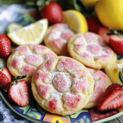 To make these delightful cookies, you will need: - 1 cup unsalted butter, softened to room temperature - 1 cup granulated sugar - 1 large egg - 2 tablespoons freshly squeezed lemon juice - 1 tablespoon finely grated lemon zest - 2 cups all-purpose flour - 1/2 teaspoon baking soda - 1/4 teaspoon salt - 1 cup fresh strawberries, hulled and finely chopped - 1/2 cup powdered sugar (for dusting) This simple list of ingredients brings together sweet and tangy flavors. Each one plays a role in making these cookies shine. When measuring, always use dry measuring cups for flour and sugar. Spoon the flour into the cup and level it off with a knife. This method avoids packing flour and helps keep your cookies light. For liquid ingredients, like lemon juice, use a liquid measuring cup. - Egg: Use a large egg for best results. - Butter: Make sure your butter is soft, not melted. This helps your cookies keep their shape. If you cannot find some ingredients, here are some swaps: - Butter: You can use coconut oil, but the texture will change. - Sugar: Try using brown sugar for a richer flavor. - Flour: A gluten-free blend can work as a substitute. - Strawberries: If fresh strawberries are not available, use frozen ones. Just chop them and drain excess moisture before adding. These options allow you to customize the recipe to fit your needs while keeping the flavor intact. For the full recipe, follow the steps and enjoy a batch of yummy cookies! Start by preheating your oven to 350°F (175°C). This step is key for even baking. While the oven warms up, line a baking sheet with parchment paper. This helps the cookies come off easily after baking. Next, grab a large mixing bowl. Cream together 1 cup of softened butter and 1 cup of granulated sugar. Use a hand mixer or stand mixer for this. Mix until the blend is light and fluffy, about 3-5 minutes. Then, crack in 1 large egg. Add 2 tablespoons of freshly squeezed lemon juice and 1 tablespoon of finely grated lemon zest. Mix on medium speed until everything is smooth. In a separate bowl, whisk together 2 cups of all-purpose flour, 1/2 teaspoon of baking soda, and 1/4 teaspoon of salt. This helps the cookies rise well. Gradually add the dry mix to the wet mix. Stir gently until just combined. Be careful not to overmix. Now, fold in 1 cup of finely chopped fresh strawberries using a rubber spatula. Make sure they are evenly spread in the dough but don’t break them down too much. Use a tablespoon or cookie scoop to drop rounded balls of dough onto the prepared baking sheet. Space them about 2 inches apart. This lets them spread nicely while baking. Bake the cookies in your preheated oven for about 12-15 minutes. Look for lightly golden edges, while the centers should still be soft. When they are ready, take the baking sheet out. Let the cookies cool on the sheet for about 5 minutes. Then, move them to a wire rack to cool completely. Once cooled, dust the cookies with 1/2 cup of powdered sugar for a sweet finish. Enjoy your delicious strawberry lemonade cookies! For the complete recipe, check out the Full Recipe section. To get a soft and chewy cookie, use softened butter. Room temperature butter mixes well with sugar, creating air pockets. This helps the cookies rise nicely. Don’t overmix after adding flour. Mix just until combined. This keeps the cookies tender. One common mistake is using cold butter. Cold butter makes the cookies dense and hard. Another mistake is overbaking. Keep an eye on the cookies. They should be lightly golden on the edges but soft in the center. Lastly, don’t skip the cooling step. Letting them cool helps set the perfect texture. For a fun look, stack the cookies on a bright plate. Add fresh strawberries and lemon wedges around them. This adds color and makes the dish pop. You can also drizzle a little lemon glaze on top for extra flair. Dusting with powdered sugar gives a sweet finish, making them even more inviting. Enjoy these cookies fresh with a glass of lemonade for a perfect treat! {{image_4}} You can make gluten-free strawberry lemonade cookies with a few swaps. Use gluten-free flour instead of regular flour. Brands like Bob's Red Mill or King Arthur Flour work well. Check the package for a one-to-one ratio. This keeps the texture light and fluffy. You won’t lose any lemony or fruity flavor. Feel free to get creative! You can add blueberries, raspberries, or even peaches. Fresh fruit gives a nice twist to your cookies. If you want more citrus, try adding lime zest or juice. This adds a fun zing and bright flavor. Mix it up and enjoy the different tastes! While dusting with powdered sugar is great, icing can add extra flair. A simple lemon glaze can take your cookies to the next level. Mix lemon juice with powdered sugar until smooth. Drizzle it over cooled cookies for a sweet finish. You might also want to sprinkle some zest on top for color. If you want a different flavor, try a strawberry glaze! Just blend fresh strawberries with powdered sugar and use it as a topping. To keep your strawberry lemonade cookies fresh, store them in an airtight container. This helps to keep them soft and moist. Place a piece of bread in the container to absorb extra moisture. The cookies will taste great for days! You can freeze these cookies for later enjoyment. First, let them cool completely. Then, place the cookies in a single layer on a baking sheet. Freeze them for one to two hours. Once frozen, transfer them to a freezer bag. Be sure to remove as much air as possible before sealing. You can freeze them for up to three months. When stored properly, your strawberry lemonade cookies can last up to one week at room temperature. If you choose to freeze them, they will stay fresh for about three months. Remember to thaw them at room temperature before enjoying. For the full recipe, check out the previous section. Yes, you can use frozen strawberries for these cookies. Just make sure to thaw and drain them first. This step prevents extra moisture in your cookie dough. Chopping them into small pieces helps too. However, fresh strawberries give the best flavor and texture. To make these cookies vegan, replace the egg with a flax egg. Mix one tablespoon of ground flaxseed with three tablespoons of water. Let it sit for five minutes to thicken. Use vegan butter in place of regular butter. These swaps keep the cookies soft and tasty. Pre-made strawberry lemonade cookies can often be found at local bakeries or specialty stores. Check online for options too. Some larger grocery stores may carry them in the bakery section. If you want a fun treat, try making the cookies at home using the full recipe! We explored how to make delicious strawberry lemonade cookies. You learned the complete ingredient list and measurement tips to ensure success. We covered step-by-step instructions for baking and cooling, along with tips for perfect texture and common mistakes to avoid. Variations let you customize your cookies, and proper storage keeps them fresh. Remember, experimenting with flavors can make your cookies even better. Now, it's time to bake and share some sweet treats!