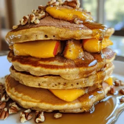 To make delicious peach cobbler pancakes, gather these items: - 1 cup all-purpose flour - 2 tablespoons granulated sugar - 1 tablespoon baking powder - 1/2 teaspoon salt - 1 cup whole milk - 1 large egg, at room temperature - 2 tablespoons unsalted butter, melted - 1 teaspoon pure vanilla extract - 1 cup fresh peaches, peeled and diced (or drain and use canned peaches) - 1 teaspoon ground cinnamon - 1/2 cup chopped pecans (optional for a crunchy texture) - Maple syrup, for drizzling Sometimes, you may need swaps for ingredients. Here are some easy ideas: - For all-purpose flour, use whole wheat flour or almond flour. - Swap granulated sugar with brown sugar or coconut sugar. - If you need a dairy-free option, use almond milk or oat milk. - Replace whole milk with yogurt for a thicker batter. Fresh peaches offer bright flavor and texture. They bring juiciness to the pancakes. They are perfect when in season. Canned peaches, though easy, may have added sugar. Make sure to drain them well. If you use canned peaches, choose those packed in juice or water. Both options work, but fresh peaches can elevate your dish. Start by gathering your dry ingredients. You will need: - 1 cup all-purpose flour - 2 tablespoons granulated sugar - 1 tablespoon baking powder - 1/2 teaspoon salt In a large bowl, whisk these ingredients together. This step is key. It helps mix the baking powder evenly. An even mix helps the pancakes rise well. Next, move on to the wet ingredients. You will need: - 1 cup whole milk - 1 large egg, at room temperature - 2 tablespoons unsalted butter, melted - 1 teaspoon pure vanilla extract In another bowl, combine these wet ingredients. Whisk them until creamy. This ensures a smooth batter. Creamy batter leads to fluffy pancakes. Now, it’s time to cook the pancakes. Preheat your skillet over medium heat. Lightly grease it with cooking spray or butter. Use a measuring cup to pour 1/4 cup of batter onto the skillet. Cook for about 2-3 minutes. Look for bubbles on the surface. This shows it’s ready to flip. Flip the pancake and cook for another 2-3 minutes. You want them golden brown. Repeat this with the rest of the batter. If you want to check if they’re done, poke the center. If it springs back, they are ready. Serve your pancakes warm. Drizzle with maple syrup for a tasty finish. For more details, check the Full Recipe. To make fluffy pancakes, avoid over-mixing the batter. When you combine the wet and dry ingredients, stir just until blended. A few lumps are okay. This helps keep the pancakes light. Also, let the batter rest for a few minutes. This gives the baking powder time to activate and adds air to the mix. If you have leftover pancakes, let them cool first. Then, stack them with parchment paper in between. Place them in an airtight container. They can last in the fridge for up to three days. For longer storage, freeze them. Just wrap each pancake in plastic wrap and put them in a freezer bag. You can enjoy them later! Maple syrup is a classic choice for pancakes. It adds natural sweetness. You can also try honey or agave for a different flavor. For toppings, fresh peach slices work great. Add a sprinkle of cinnamon for warmth. If you like crunch, pecans or walnuts are a nice touch. Whipped cream can turn your pancakes into a dessert treat! For the full recipe, check out the complete guide. {{image_4}} You can change up the fruit in your peach cobbler pancakes. Try using seasonal fruits like blueberries, strawberries, or even apples. When blueberries are in season, add a cup to your batter. This adds a nice pop of color and flavor. Using apples? Just peel, core, and dice them. They will soften as they cook and add a great taste. If you want a vegan version, swap the egg for a flax egg. Mix 1 tablespoon of ground flaxseed with 2.5 tablespoons of water. Let it sit until it thickens. Use almond milk or oat milk instead of whole milk. For gluten-free pancakes, use a gluten-free flour blend. Make sure it has a good binding agent for the best texture. Adding different spices can make your pancakes unique. Try nutmeg or ginger for a warm flavor. You can also mix in vanilla or almond extract for a twist. Consider adding a bit of lemon zest for freshness. These small changes can give your pancakes a new life. Don’t be afraid to experiment and find your favorite mix! For the full recipe, check out the detailed steps above. To keep your peach cobbler pancakes fresh, store them in an airtight container. Place a piece of parchment paper between pancakes to prevent sticking. This small step helps maintain their fluffy texture. Refrigerate the container if you plan to eat them within three days. If you want to keep them longer, freezing is a great option. For freezing, let the pancakes cool completely. Stack them with parchment paper in between. Then, wrap the stack tightly in plastic wrap. Place the wrapped pancakes in a freezer bag. This way, they stay fresh for up to three months. Make sure to label the bag with the date. To reheat pancakes, use either a microwave or a skillet. For the microwave, place one pancake on a plate and cover it with a damp paper towel. Heat for about 30 seconds. If you prefer a skillet, heat a small amount of butter over medium heat. Cook each pancake for about one minute on each side. This gives them a nice, warm texture. Enjoy your pancakes with maple syrup or fresh fruit! For the complete recipe, check out the Full Recipe section. Peach cobbler pancakes taste sweet and fruity. The fresh peaches add a juicy burst. The cinnamon gives a warm spice that feels cozy. The pancakes are fluffy, and the maple syrup adds a rich sweetness. Overall, they melt in your mouth and brighten your morning. Yes, you can make peach cobbler pancakes ahead. You can cook the pancakes and let them cool. Store them in an airtight container in the fridge. Reheat them on a skillet or microwave when ready to eat. This makes breakfast quick and easy! This recipe has some common allergens. It contains flour, milk, and eggs. For gluten-free needs, you can use a gluten-free flour blend. For dairy-free, use almond milk and a plant-based egg substitute. Always check labels to avoid hidden allergens. In this blog post, we explored all you need to make delicious peach cobbler pancakes. We discussed key ingredients, cooking tips, and creative variations. You learned how to make fluffy pancakes, store leftovers, and even heat them for a perfect breakfast. These pancakes are easy to adapt for any diet, delicious, and fun. Whether fresh or canned, peaches shine in this dish. With these tips, you can enjoy a warm stack any day. Start cooking and make your mornings brighter!