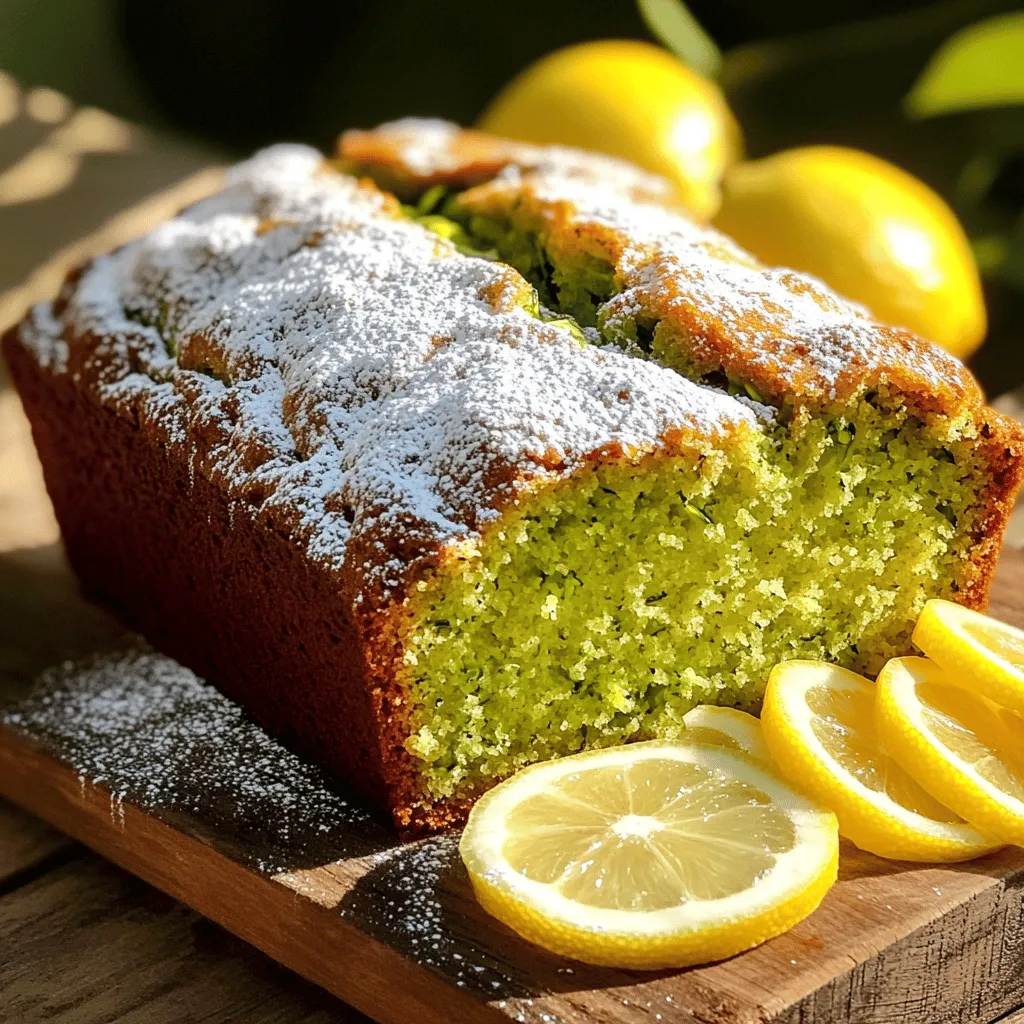 - 1 cup grated zucchini - 1 cup granulated sugar - 1/2 cup extra virgin olive oil The grated zucchini gives the bread moisture and a light texture. Granulated sugar adds sweetness and balance to the tart lemon. The extra virgin olive oil keeps the bread soft and adds a healthy fat. - 2 large eggs - 1/4 cup freshly squeezed lemon juice - Zest of 1 large lemon Eggs provide structure and help bind the ingredients. Freshly squeezed lemon juice adds a bright flavor that complements the zucchini. Zest enhances the lemony taste, making it more vibrant. - 1 1/2 cups all-purpose flour - 1 teaspoon baking powder - 1/2 teaspoon baking soda - 1/2 teaspoon salt - 1/2 teaspoon ground cinnamon All-purpose flour gives the bread its base and helps it rise. Baking powder and baking soda work together for a fluffy texture. Salt enhances the flavors, and cinnamon adds warmth to every bite. For the complete recipe, check the Full Recipe. - Preheat the oven to 350°F (175°C). - Grease and flour a loaf pan. This step helps the bread come out easily. - In a large bowl, combine the grated zucchini and granulated sugar. - Mix until the sugar coats the zucchini well. - Now, whisk in the extra virgin olive oil, room temperature eggs, freshly squeezed lemon juice, and lemon zest. - Keep whisking until everything blends smoothly. - In a separate bowl, whisk together the all-purpose flour, baking powder, baking soda, salt, and ground cinnamon. - Gradually fold the dry mixture into the wet ingredients. - Be gentle; a few lumps are just fine. - Carefully pour the batter into the prepared pan. - Use a spatula to smooth out the top. - Bake in the preheated oven for 45-50 minutes. - Check for doneness by inserting a toothpick into the center. It should come out clean, or with a few moist crumbs. Follow these steps for a delicious Lemon Zucchini Bread Delight that everyone will love! For the complete details on ingredients, check the Full Recipe. To make your Lemon Zucchini Bread shine, avoid overmixing the batter. When you overmix, the bread can turn out dense. Mix just until the wet and dry ingredients come together. A few lumps are okay! Using room temperature eggs helps the batter mix evenly. Cold eggs can cool down the other ingredients. This can affect the rise and texture of your bread. Want to add a crunch? Toss in some nuts! Chopped walnuts or pecans work great. They add a nice texture and flavor. You can also play with spices. A pinch of nutmeg can give your bread a warm touch. Experiment to find your favorite mix! When it's time to serve, dust your bread with powdered sugar. It gives a sweet touch and looks lovely. Add a few lemon slices on the side. This not only brightens the plate but also enhances the lemon flavor. Enjoy the delightful Lemon Zucchini Bread with these tasty tips! {{image_4}} If you want a gluten-free Lemon Zucchini Bread, it's easy! Simply replace all-purpose flour with gluten-free flour. Many brands offer great blends that work well in baking. Make sure to check the package for the right measurement. This swap keeps the same yummy taste while making it safe for those with gluten allergies. Craving a vegan twist? You can replace the eggs with flaxseed meal or applesauce. To use flaxseed, mix 1 tablespoon of ground flaxseed with 2.5 tablespoons of water. Let it sit for a few minutes until it gets gooey. This acts like an egg! If you prefer applesauce, use 1/4 cup for each egg. Both options give you moist, tasty bread without any animal products. For a fun twist, try using lime instead of lemon. This adds a fresh, zesty kick to your bread. You can also fold in chocolate chips. These little bites of sweetness make the bread even more special. Each variation brings a new taste, so feel free to get creative. For the full recipe, check the Lemon Zucchini Delight section above! To keep your Lemon Zucchini Bread fresh, you have a couple of great options. - Room temperature storage: If you plan to eat it within three days, store it at room temperature. Place it in an airtight container or wrap it in plastic wrap. This keeps the bread moist and tasty. - Refrigerator storage for longer freshness: If you want to keep it longer, the fridge is a good choice. Just wrap it tightly in plastic wrap or foil. It can last up to one week this way. Freezing is a smart way to save your bread for later. - How to properly freeze and thaw: To freeze, wrap the bread tightly in plastic wrap, then in foil. This helps prevent freezer burn. When you’re ready to enjoy it, thaw it in the fridge overnight. - Best practices for maintaining flavor and texture: When thawing, do not use a microwave. This can make the bread dry. Instead, let it sit at room temperature for a few hours. This keeps the flavor fresh and the texture soft. Enjoy your Lemon Zucchini Delight anytime! Yes, but be sure to drain excess moisture. When you freeze zucchini, it loses water. This extra water can make your bread soggy. Simply thaw the zucchini, squeeze out the water, and then use it in the recipe. Use the toothpick test for doneness. Insert a toothpick into the center of the bread. If it comes out clean, your bread is ready. If you see wet batter, bake a few more minutes. Yes, but adjust baking time if using multiple pans. Doubling the recipe can make more bread to share. Just keep an eye on the baking time. Bread in smaller pans may bake faster. Pair with cream cheese or yogurt for a tasty spread. The creaminess adds a nice touch. You can also serve it with honey or lemon curd for extra flavor. Lemon zucchini bread is simple and rewarding to make. You start with fresh zucchini, oil, and lemon, mixing in key dry ingredients. Follow the step-by-step guide for perfect results every time. Don’t forget the tips to enhance flavor! You can try different versions, like gluten-free or vegan. Store it well to keep it tasty. This bread brings joy to any meal. Enjoy baking, sharing, and trying new flavors with this easy recipe. Let your kitchen be filled with the scent of fresh lemon and zucchini!