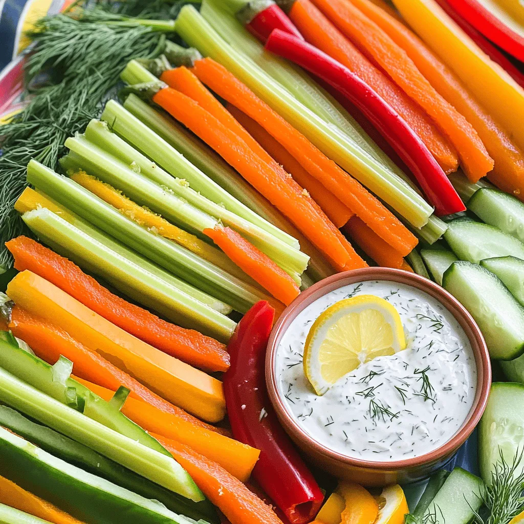 For this crunchy snack, gather these colorful veggies: - 1 cup cucumber, cut into stick-shaped pieces - 1 cup celery, cut into stick-shaped pieces - 1 cup bell peppers (a mix of red, yellow, and green), cut into stick-shaped pieces - 1 cup carrot sticks (or substitute with zucchini for keto) To add flavor, use these simple seasonings: - 1 tablespoon olive oil - Salt and freshly ground pepper to taste - 1 teaspoon garlic powder - 1 teaspoon onion powder - 1 teaspoon dried dill (fresh dill is great too) For the creamy ranch dip, you'll need: - 1/2 cup sour cream - 1/4 cup full-fat mayonnaise (this keeps it keto-friendly) - 1 tablespoon fresh lemon juice - 1 teaspoon garlic powder - 1 teaspoon onion powder - Salt and freshly ground pepper to taste This recipe gives you a tasty, healthy snack. You can find the full recipe in the cooking section. Enjoy the crunch and flavor of these veggie sticks with creamy ranch dip! Start by washing your veggies well. Use cucumber, celery, bell peppers, and carrots. Cut them into stick shapes. This makes them fun to eat. Aim for uniform sizes for even cooking and a nice look. Take a big mixing bowl. Add the veggie sticks to the bowl. Drizzle olive oil over them. Next, sprinkle salt, pepper, garlic powder, onion powder, and dill. Toss everything gently until the sticks are fully coated. You want each stick to taste great. Now, you have two choices! For warm veggie sticks, spread them on a baking sheet. Bake them at 400°F (200°C) for about 15 minutes. Watch for a slight crisp on the edges. If you prefer cold sticks, chill them in the fridge for 30 minutes. This gives them a refreshing crunch. In a separate bowl, mix sour cream, mayonnaise, lemon juice, garlic powder, and onion powder. Add a dash of salt and pepper, then stir until smooth. Taste the dip and adjust if needed. It should be creamy and full of flavor. Arrange your colorful veggie sticks on a platter. Place the ranch dip in a bowl in the center. For a pretty touch, add a sprinkle of fresh dill or a lemon slice on top. Your keto veggie sticks with ranch will look and taste amazing! For the full recipe, check out the details above. To make your keto veggie sticks burst with flavor, try adding spices. Some great options include: - Cumin: This spice adds a warm and earthy taste. - Smoked Paprika: For a hint of smokiness, this spice works well. - Chili Powder: A little kick goes a long way for spice lovers. Mix these spices into your olive oil before coating the veggies. They will soak up the flavor, making each bite more exciting. Presentation matters! A beautiful display can make your snack more appealing. Here are some tips to wow your guests: - Color Coordination: Group the veggies by color on a bright plate. - Garnish: A sprinkle of fresh herbs or a lemon slice adds pop. - Dipping Bowl: Use a small bowl for the ranch dip. Place it in the center of the veggie arrangement. These tricks will make your platter look stunning and inviting, perfect for any gathering. If you want to save time, prepare your veggie sticks ahead. Here’s how: - Chop Veggies in Advance: You can slice them a day before. Store them in water to keep them fresh. - Batch Dip: Make extra ranch dip and store it in an airtight container. It will last up to a week. - Ready-to-Dip: Keep your veggie sticks and dip together in the fridge. This way, it’s easy to grab and go. These tips will help you enjoy a quick, healthy snack anytime. For the full recipe, check out the details above. {{image_4}} You can swap out veggies to change the taste. Try radishes for a spicy kick. Broccoli or cauliflower can add a nice crunch too. Each veggie offers a unique flavor. Feel free to mix and match! Use your favorite seasonal vegetables for more variety. Think of colorful options like purple carrots or yellow squash for fun. If you're dairy-free, don't worry! You can make a tasty ranch dip with cashew cream. Blend soaked cashews with lemon juice, garlic powder, and herbs. It’s creamy and rich, just like the classic ranch. Another option is to use coconut yogurt. It adds a nice tang and keeps it low-carb. Both are great for dipping your veggie sticks. Explore other low-carb dips if ranch isn't your style. Try a spicy avocado dip with mashed avocado, lime juice, and chili powder. It's fresh and has a kick! Another choice is a homemade pesto made with basil, garlic, and olive oil. This adds a burst of flavor and is still keto-friendly. These dips make your veggie sticks even more exciting. Enjoy experimenting with different flavors! To keep your keto veggie sticks fresh, store them in an airtight container. This helps maintain their crunchiness. If you have leftover ranch dip, store it in a separate container. Avoid mixing the dip with the veggies until you’re ready to eat. This keeps everything fresh and tasty. When stored properly, your veggie sticks can last up to three days in the fridge. The ranch dip also stays good for about three days. Check for any signs of spoilage before eating. If they look or smell off, it’s best to toss them out. If you want to reheat your veggie sticks, use the oven. Preheat it to 400°F (200°C) and bake for about 5-7 minutes. This helps restore the crunch. Avoid using the microwave, as it can make the veggies soggy. Enjoy your warm, crispy snack again! Yes, you can make this recipe vegan. For the ranch dip, replace sour cream and mayonnaise with vegan options. Look for vegan sour cream and mayo at the store. Use the same spices to keep the flavor. Your veggie sticks will still taste great! The nutrition facts vary based on the amounts and brands used. However, a typical serving has about 150 calories. It contains around 10 grams of fat, 5 grams of carbs, and 2 grams of protein. This snack is low in carbs and high in healthy fats, perfect for a keto diet. To keep the veggie sticks crunchy, wash and dry them well before cutting. Toss them with olive oil just before serving. If you bake them, avoid overcooking. Lastly, refrigerate them for a bit after cutting. This helps maintain their crispness. Yes, you can use store-bought ranch dressing for this recipe. Just check the label for hidden sugars and carbs. If you find a keto-friendly option, it will save time. But homemade ranch is always tastier and fresh! A keto diet can help with weight loss. It lowers blood sugar and insulin levels. This diet may also enhance mental focus. Many people find they have more energy, too. By eating healthy fats, you learn to fuel your body differently. This blog post shared the best ways to prepare tasty veggie sticks with ranch dip. We covered fresh veggies, seasoning, and the ranch dip components. I provided step-by-step instructions and useful tips for flavor and presentation. We explored fun variations and storage methods too. Remember, making these snacks can be fun and healthy. Try different veggies or dips to suit your taste. Enjoy your cooking and keep experimenting for the best results!