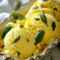 - 1 cup fresh lemon juice (approximately 4-6 juicy lemons) - 1 cup granulated sugar - 1 cup water - 1 cup firmly packed fresh basil leaves - Zest of 2 lemons - Pinch of salt - 1 tablespoon lemon zest (for optional garnish) When making Lemon Basil Sorbet, the balance of flavors is key. Fresh lemon juice gives the sorbet its bright and tangy kick. You’ll need around four to six juicy lemons for one cup of juice. Granulated sugar adds sweetness to balance the tartness. It’s essential to use just the right amount of sugar to keep it refreshing. Water is your base, helping dissolve the sugar and make the simple syrup. The flavor enhancer comes from fresh basil leaves. I love using one cup of packed leaves, as they offer a fragrant touch. The zest of two lemons amplifies the citrus notes. Lastly, a pinch of salt rounds out all the flavors beautifully. For serving, consider adding a sprinkle of lemon zest as a garnish. It adds color and a touch of flavor. These ingredients blend perfectly to create a delicious sorbet that is both refreshing and flavorful. You can find the Full Recipe above for specific measurements and instructions. To start, you need to make the simple syrup. In a small saucepan, mix one cup of water and one cup of sugar over medium heat. Stir the mixture well. Keep stirring until the sugar is fully dissolved. You want a smooth syrup without any grainy bits. Now it’s time to infuse the flavors. Remove the syrup from heat and add one cup of fresh basil leaves. Let the basil steep in the syrup for about 30 minutes. This step is key. It boosts the basil flavor and makes your sorbet taste fresh and bright. Next, strain the basil-infused syrup into a bowl. Press down with a spoon to get all the liquid. Discard the basil leaves. Now, mix the syrup with one cup of fresh lemon juice, the zest of two lemons, and a pinch of salt. Stir until everything blends well. Pour this zesty mix into a shallow, freezer-safe container. Cover it and place it in the freezer. Freeze for about two hours, or until the edges are firm. After two hours, use a fork to scrape and fluff the mixture. This breaks up any ice crystals. Return it to the freezer and repeat this every 30 minutes for two to three hours. You want a light and fluffy texture. For the full recipe, see the main article. Enjoy making this refreshing treat! To make your Lemon Basil Sorbet fluffy, follow a few key steps. First, you want to freeze your mixture properly. After the initial freeze for about two hours, scrape it with a fork every 30 minutes. This breaks up ice crystals and creates a light texture. Continue this process for about 2-3 hours until it’s perfectly fluffy. If you want a creamier sorbet, try adding a splash of coconut milk during mixing. When it comes to serving your sorbet, chilled bowls work best. They keep your treat cool longer. You can also add flair with garnishes. A sprinkle of lemon zest on top adds color and flavor. For an elegant touch, add a fresh basil leaf. These simple steps make your sorbet look just as good as it tastes. Lemon and basil offer some great health perks. Lemons are high in Vitamin C, which boosts your immune system. Basil has antioxidants that can help your body fight off harmful free radicals. Plus, this sorbet is a low-calorie dessert option. It’s a tasty way to satisfy your sweet cravings without guilt. Enjoy this refreshing treat that is both healthy and delicious. {{image_4}} You can switch up the herbs in your sorbet. Instead of basil, try fresh mint or thyme. Mint gives a cool taste, while thyme adds a unique twist. Adjust the sweetness to your liking. Use less sugar for a tart treat or try sugar substitutes like honey or agave. These changes can create a new flavor that surprises your taste buds. Want to get creative? Add fruit purees like strawberries or raspberries for extra sweetness. A splash of vanilla extract can also enhance the flavor. You can mix in other citrus fruits too. Think lime or orange zest to brighten the taste. These additions can make your sorbet more exciting and unique. If you prefer a creamy texture, try using coconut milk. Replace half of the water in the recipe with coconut milk. This change adds richness and a smooth feel. For the best results, freeze the mixture in smaller containers. This helps it freeze evenly and stays creamy. You’ll love this twist on a classic lemon basil sorbet! For the full recipe, see the Lemon Basil Sorbet section above. To keep your lemon basil sorbet fresh, use airtight containers. Glass or plastic containers work well. Make sure they seal tightly. This helps keep out air and moisture. If you want to avoid freezer burn, layer a piece of plastic wrap on the sorbet before sealing. This extra step adds more protection. When stored properly, lemon basil sorbet lasts about two weeks in the freezer. After this, the taste and texture may change. Look for ice crystals or a dry surface. These signs mean it's time to toss the sorbet. A good sorbet should also smell fresh and bright. To serve your sorbet, take it out of the freezer about 10 minutes before serving. This helps it soften. Use a spoon to scoop it out easily. If it’s still hard, run the container under warm water for 30 seconds. This method gently warms the edges, making it easier to scoop. Enjoy your treat! Lemon basil sorbet is a light and refreshing dessert. It combines bright lemon juice with fragrant basil. This sorbet offers a unique twist on traditional flavors. You will love the balance of sweet and tangy notes. The main parts of this dessert include: - Fresh lemon juice: This gives the sorbet its tart flavor. - Granulated sugar: It sweetens the mixture, balancing the tartness. - Water: This helps dissolve the sugar and creates a smooth texture. - Fresh basil leaves: They add a fresh, herbal note that makes this sorbet special. - Lemon zest: This boosts the lemon flavor and adds depth. - Salt: A pinch enhances all the flavors. You will find this sorbet easy to make. It is perfect for hot days or as a light finish to any meal. Yes, you can make lemon basil sorbet without an ice cream maker! There are simple methods to do this. One way is to pour the mixture into a shallow dish. After about two hours, check the mixture. Once it starts to freeze around the edges, scrape it with a fork. This helps break up ice crystals. Continue doing this every 30 minutes until it is fluffy. Another method is to use a blender. Blend the mixture after it freezes for a while. This will help create a smooth texture. Both methods will give you a tasty sorbet that is easy to enjoy. The full recipe for lemon basil sorbet takes about 2 to 3 hours to freeze. First, you make the mixture and pour it into a container. After that, freeze it for about 2 hours. At this point, it will start to set around the edges. Once you scrape it with a fork, return it to the freezer. You should repeat this process every 30 minutes. Continue until the sorbet is light and fluffy. This technique helps create a smooth texture. Enjoy your refreshing treat once ready! Lemon basil sorbet combines fresh lemon juice and basil for a tasty treat. You start by making a simple syrup, infusing it with basil. Next, you mix the syrup with lemon juice and zest before freezing. Tips, variations, and storage help you succeed. Enjoy this low-calorie dessert while exploring new flavors. Whether you stick to the basics or try alternatives, you’ll create a delightful sorbet that impresses. Enjoy the refreshing burst of taste!