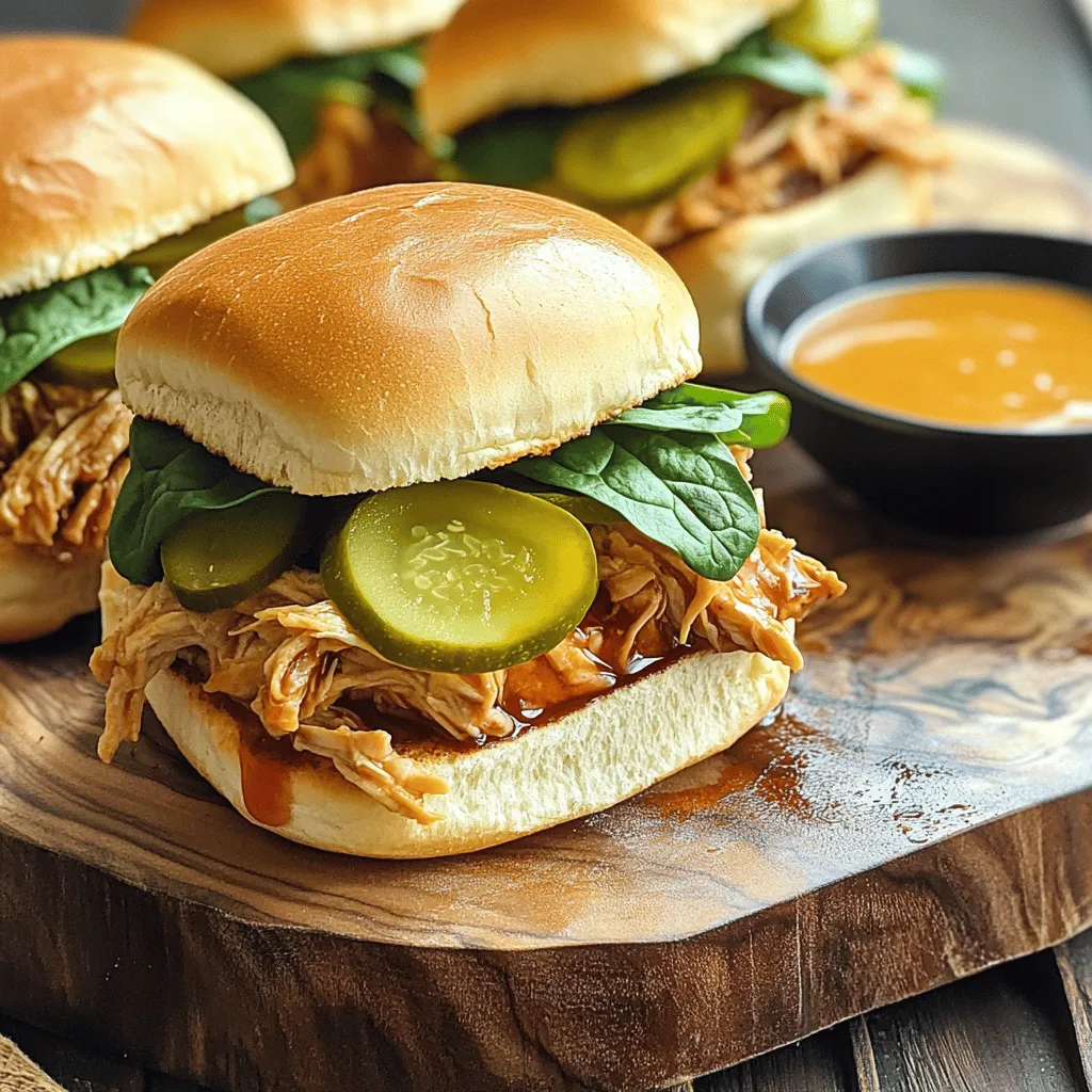 - Chicken thighs - Cherry cola - Soy sauce - Ketchup - Apple cider vinegar - Garlic powder - Onion powder - Olive oil - Slider buns - Fresh baby spinach or arugula - Sliced pickles The main ingredients are simple but very flavorful. Chicken thighs bring tenderness and juiciness. Cherry cola adds a sweet and tangy flavor. Soy sauce gives a nice umami kick, while ketchup balances it with a hint of sweetness. When it comes to additional ingredients, apple cider vinegar adds a touch of acidity. Garlic powder and onion powder enhance the taste without being too strong. Olive oil is key for grilling and adds richness. For toppings, slider buns hold everything together. Fresh baby spinach or arugula adds a nice crunch and freshness. Sliced pickles provide a tangy bite that contrasts well with the sweetness of the chicken. These ingredients blend to create a fun and tasty meal. You can find the full recipe for Cherry Cola Chicken Sliders in the link above. Each bite feels like a little party! To make the marinade, gather a medium mixing bowl. Add 1 cup of cherry cola, 1/4 cup of soy sauce, and 1/4 cup of ketchup. Pour in 1 tablespoon of apple cider vinegar. Next, add 1 teaspoon of garlic powder and 1 teaspoon of onion powder. Season with salt and pepper. Whisk all these ingredients together until smooth. For marinating time, use a large resealable bag. Place the chicken thighs inside and pour the marinade over them. Make sure the chicken is fully coated. Seal the bag and refrigerate for at least 1 hour. For best results, let it marinate overnight. When you're ready to grill, preheat your grill or grill pan over medium-high heat. It should be hot before you add the chicken. Take the chicken out of the marinade, but keep the marinade for later use. Brush the grill with olive oil to stop sticking. Place the chicken on the grill. Cook each side for about 5-7 minutes. Make sure the chicken reaches 165°F (75°C) inside. While the chicken cooks, pour the reserved marinade into a saucepan. Bring it to a boil, then lower the heat. Let it simmer for about 10 minutes until it thickens slightly. Once the chicken is done, take it off the grill and let it rest for a few minutes. Use two forks to shred the cooked chicken. You can also chop it into small pieces if you prefer. Toss the shredded chicken in the thickened marinade until every piece is coated. For assembly, take the bottom half of a slider bun. Add a generous scoop of the cherry cola chicken. Top with a handful of fresh spinach or arugula. Finish with some sliced pickles. Place the top half of the bun on top. Enjoy your Cherry Cola Chicken Sliders! You can find the Full Recipe for more details and tips. To avoid sticking, brush your grill with olive oil before cooking. This simple step helps the chicken slide right off. Preheat your grill to medium-high heat. Aim for about 5-7 minutes per side. This ensures your chicken cooks evenly and stays juicy. For extra flavor, sprinkle a bit of smoked paprika or chili powder on the chicken. These spices add a nice kick. When it comes to sides, coleslaw or potato salad pairs well. You can also serve these sliders with a side of sweet potato fries for a fun twist. To present your sliders, arrange them on a rustic wooden board. This makes for a charming display. Include a small bowl of pickles and a dish of the thickened marinade as a dipping sauce. This adds flair and flavor, making your sliders look even more inviting. These tips will help you impress your guests at any gathering. Enjoy your delicious creation with friends and family! {{image_4}} You can swap chicken for other proteins. Pulled pork works great with cherry cola. It adds a rich, smoky flavor. Tofu is a fantastic choice for a vegan option. It absorbs the marinade well and gives a nice texture. Turkey is another lean alternative that can also shine in this recipe. Feel free to get creative with spices. Adding smoked paprika gives a nice, warm kick. You can also try chili powder for some heat. Other soda flavors can work too! Root beer can add a unique twist. Lemon-lime soda brings brightness and a fresh taste. If you're gluten-free, use tamari instead of soy sauce. This keeps the flavor while making it safe for your diet. For vegan adaptations, replace chicken with jackfruit or tempeh. Both options soak up the marinade well. Ensure the buns are gluten-free or vegan to match your needs. To keep your Cherry Cola Chicken Sliders fresh, store leftovers in an airtight container. This helps prevent them from drying out or absorbing other odors. They stay good in the fridge for about 3 to 4 days. Before serving again, check for any off smells or discoloration. If it looks or smells funny, it's best to toss it. If you want to save sliders for later, freezing is a great option. Wrap each slider tightly in plastic wrap, then place them in a freezer bag. This method keeps them from getting freezer burn. They can last in the freezer for up to 2 months. When you're ready to eat, take them out and let them thaw in the fridge overnight. You can reheat your sliders in a few ways. The oven method is best for keeping them crispy. Preheat your oven to 350°F (175°C), wrap the sliders in foil, and heat for about 10-15 minutes. If you're in a hurry, the microwave works too. Just place the slider on a microwave-safe plate, cover it with a damp paper towel, and heat for 30 seconds. Check and heat more if needed, but avoid overcooking. Yes, you can use diet cherry cola. However, the flavor will change. Diet cola lacks the full sweetness of regular cola. This may lead to a less rich taste in your sliders. You might want to add a bit of extra sugar or honey to balance it out. If you prefer a lighter version, diet cola will work, but expect a different flavor. I recommend marinating the chicken for at least one hour. For the best taste, try to marinate it overnight. This gives the chicken time to soak up all the tasty flavors. Longer marination makes the chicken more tender and flavorful. Just avoid marinating for more than 24 hours, as it can get mushy. Great sides for these sliders include: - Coleslaw - Sweet potato fries - Grilled corn on the cob - Potato salad - Fresh veggie sticks These sides bring out the sweet and tangy flavors of the sliders. They also add a fresh crunch for a balanced meal. Enjoy experimenting with different combinations! For a full recipe, check out the complete guide on Cherry Cola Chicken Sliders. This blog post provided a detailed guide to making Cherry Cola Chicken Sliders. You learned about the key ingredients, including chicken thighs and cherry cola, and got step-by-step cooking instructions. Tips for grilling, flavor enhancements, and storage info were also included. I hope you feel inspired to try new variations and serve these tasty sliders at your next gathering. Embrace creativity in the kitchen. Enjoy making these delicious bites!
