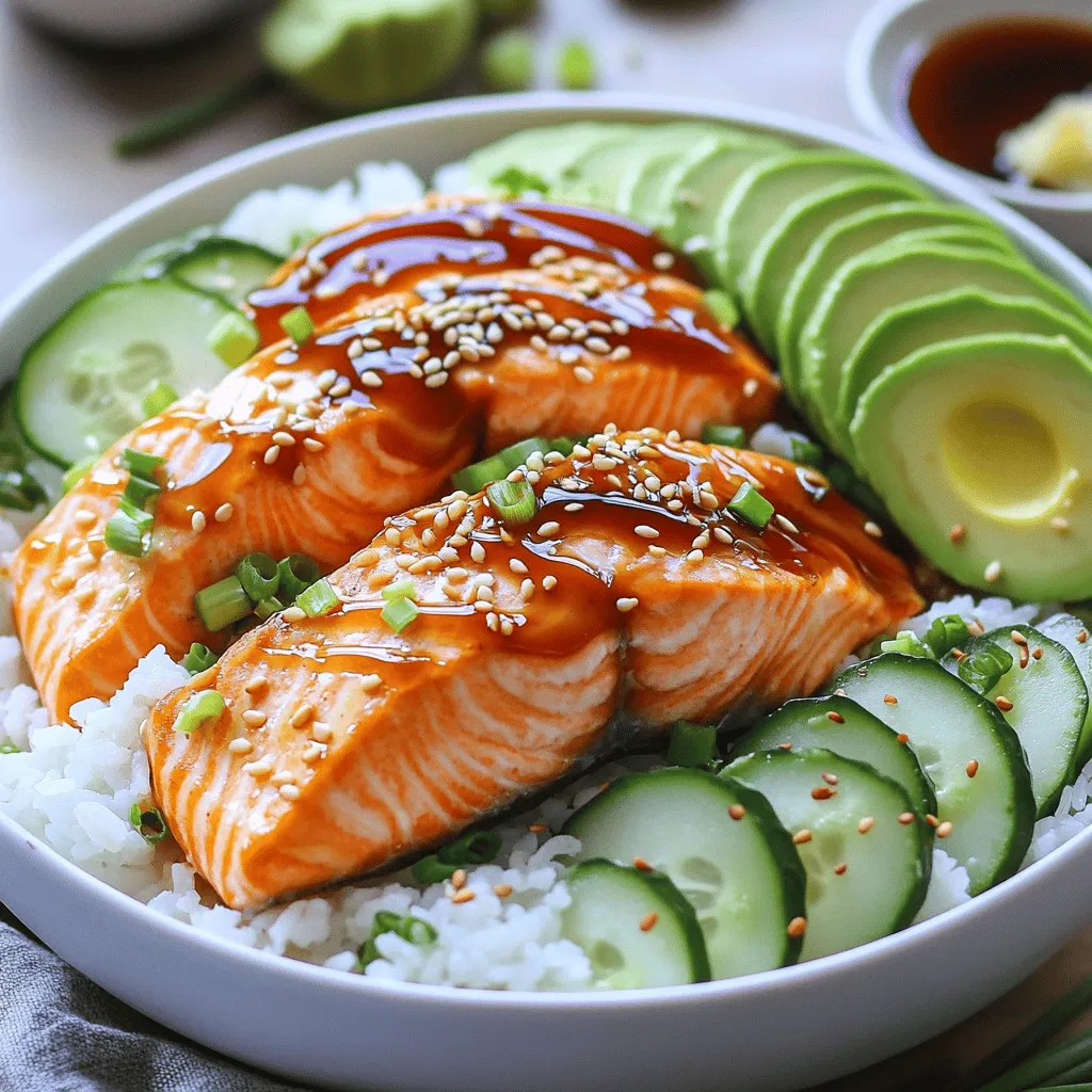 Here’s what you need to make the viral TikTok salmon rice bowl. Gather these simple ingredients for a tasty meal. - 2 salmon fillets (approximately 6 oz each) - 1 cup sushi rice - 1 1/4 cups water - 2 tablespoons soy sauce (or tamari for gluten-free) - 1 tablespoon sesame oil - 1 teaspoon honey - 1 ripe avocado, sliced - 1 small cucumber, thinly sliced - 2 green onions, finely chopped - 1 tablespoon sesame seeds - Nori sheets, cut into strips (optional) - Pickled ginger for garnish (optional) This list ensures you have everything to create a delicious and fresh salmon rice bowl. Each ingredient plays a key role in the dish's flavor and texture. From the creamy avocado to the crispy cucumber, your taste buds will thank you! The sushi rice serves as a great base, soaking up the honey-soy sauce and adding a nice bite. Using fresh salmon adds richness, while sesame oil gives depth. The sesame seeds and green onions add the final touch. For the full recipe, follow the steps to make this dish shine. Rinsing the sushi rice First, rinse the sushi rice. Use cold water and pour it over the rice in a bowl. Keep rinsing until the water runs clear. This step removes the excess starch. Cooking the rice on the stove Next, place the rinsed rice in a medium saucepan. Add 1 1/4 cups of water. Turn the heat to high and bring it to a boil. Once it boils, lower the heat to low. Cover the pot tightly and let it simmer for 15 minutes. Fluffing the rice for a perfect texture After 15 minutes, turn off the heat but do not lift the lid. Let the rice sit for 10 more minutes. Finally, use a fork to fluff the rice gently. This makes it light and airy. Heating the skillet with sesame oil While the rice cooks, heat 1 tablespoon of sesame oil in a large skillet. Use medium-high heat for best results. Seasoning and cooking the salmon fillets Season both sides of the salmon fillets with salt and pepper. When the oil is hot, place the salmon skin-side down in the skillet. Cook for about 4-5 minutes without moving them. Achieving the perfect golden crust After 4-5 minutes, flip the salmon fillets. Cook the other side for another 3-4 minutes. Look for a nice golden crust. The salmon should be cooked through and flaky. Combining soy sauce and honey In a small bowl, mix together 2 tablespoons of soy sauce and 1 teaspoon of honey. Whisk it well until smooth. This sauce adds a sweet and savory touch. Tips for enhancing flavor For extra flavor, try adding a splash of lime juice or a pinch of garlic powder. These small changes can make a big impact. Creating the rice base Start by placing the fluffy sushi rice in a serving bowl. Spread it out to create a cozy nest for your toppings. Placing the salmon and veggies Next, carefully lay the cooked salmon on top of the rice. Add sliced avocado and cucumber around the salmon for color and freshness. Drizzling with sauce Now, take the sweet soy sauce mixture and drizzle it over the salmon and veggies. Let the sauce soak into the rice for flavor. Sprinkling sesame seeds and onions To finish, sprinkle 1 tablespoon of sesame seeds and finely chopped green onions over the top. This adds crunch and a pop of color. Adding nori and pickled ginger (optional) If you like, add strips of nori and a side of pickled ginger. These extras enhance the flavors and make the dish look fancy. For the full recipe, check out the entire guide! - Choosing the best salmon: Look for fresh, wild-caught salmon. It has great flavor and texture. Farmed salmon works too, but it may be fattier. Always check for bright color and firm flesh. - Tips for cooking rice perfectly: Rinse the sushi rice thoroughly. This step removes extra starch. Use a fine mesh strainer for best results. Measure water carefully. One cup of rice needs 1 1/4 cups of water. Follow the cooking time closely for fluffy rice. - Variations in sauce flavors: You can mix up the sauce! Try adding a splash of lime juice. For a spicy kick, add sriracha or chili oil to the honey-soy mix. Get creative with flavors that excite you. - Overcooking the salmon: This can make the fish dry. Aim for a medium doneness. Cook until the inside is still slightly pink. It will finish cooking while resting. - Using the wrong rice type: Always use sushi rice. Other rice types may not give the right texture. Short-grain rice works best for this dish. - Not rinsing the sushi rice: This is key for perfect rice. Rinsing removes excess starch. If you skip this step, the rice can be sticky and gummy. - Ideal side dishes: Serve with a light salad or steamed veggies. A simple cucumber salad pairs well. Edamame or miso soup can also complement this meal. - Drink pairings that complement the meal: A crisp white wine, like Sauvignon Blanc, enhances the dish. For a non-alcoholic option, try green tea or sparkling water with lime. These drinks will balance the flavors nicely. For the full recipe and detailed steps, refer to the Full Recipe. {{image_4}} You can switch up the protein in this dish. If you want to try something new, use chicken or tofu. Both options are tasty and work well with the other flavors. For a seafood twist, consider shrimp. Just cook it until it turns pink and tender. Each protein adds a unique touch to your salmon rice bowl. Looking to spice things up? Try adding sriracha or spicy mayo. A bit of heat can elevate the dish. You could also add more veggies for a fresh crunch. Think about bell peppers, carrots, or radishes. They not only add flavor but also make your bowl more colorful and fun. If you want to change the base, consider using quinoa or brown rice. Both grains offer great nutrients and flavors. They can easily replace sushi rice in this dish. For those who need gluten-free options, quinoa is a perfect choice. It keeps the meal light and healthy while still being filling. For the full recipe, check out the detailed steps to make your own viral TikTok salmon rice bowl! To keep your salmon rice bowl fresh, start with optimal storage containers. Use airtight glass or plastic containers. These keep the air out and help the food stay tasty. Next, refrigerate the leftovers. Make sure to store them within two hours of cooking. This helps prevent any bacteria growth. The salmon and rice can stay in the fridge for about three days. When reheating rice, the best method is to use the microwave. Add a splash of water to keep it moist. Cover the bowl with a lid or a damp paper towel. Heat it in 30-second bursts, stirring in between until warm. For the salmon, avoid drying it out. Reheat it gently on the stove or in the microwave. Heat it for 20 seconds at a time to keep it flavorful. This way, you enjoy every bite just as you did when it was fresh. For the best results, you want to use short-grain sushi rice. I recommend brands like Nishiki or Koshihikari. These types of rice have the right amount of stickiness. This helps them hold together well in your bowl. Yes, you can prepare parts of this dish ahead. Cook the sushi rice and salmon a day before. Store them in airtight containers in the fridge. When you are ready to eat, just assemble the bowl. This makes for a quick and tasty meal! You can keep the salmon rice bowl in the fridge for up to two days. However, the quality may drop after one day. The rice may become dry, and the salmon can lose flavor. To reheat sushi rice, use a microwave. Add a splash of water to keep it moist. Cover the bowl with a damp paper towel. Heat in short bursts, stirring until warm. This method helps maintain the rice's texture and flavor. For the full recipe, check out the details above! The salmon rice bowl is a simple yet delicious meal. You learned about the key ingredients, cooking steps, and how to make it your own. I shared tips to avoid mistakes and enhance flavors. You can adjust proteins or grains based on your taste. Remember to store leftovers safely and reheat properly. With these ideas, you can create the perfect salmon rice bowl each time. Enjoy making this tasty dish your way!