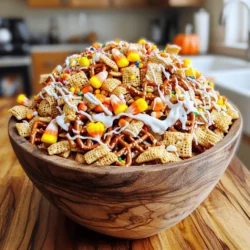 To create your Halloween Chex Mix, gather these fun and tasty ingredients: - 3 cups Rice Chex cereal - 3 cups Corn Chex cereal - 2 cups pretzel sticks - 1 cup candy corn - 1 cup mixed nuts (or substitute pumpkin seeds for a nut-free variation) - 1 cup chocolate chips (choose either dark or milk chocolate) - 1/2 cup Halloween-themed sprinkles - 1/2 cup white chocolate, melted - 1/4 cup unsalted butter - 1/4 cup packed brown sugar - 1 teaspoon pure vanilla extract - 1/2 teaspoon pumpkin pie spice (optional, but recommended for a seasonal twist) These ingredients mix together to create a sweet and crunchy treat. Each one adds flavor and texture. Rice Chex and Corn Chex give that perfect crunch. Pretzel sticks add a salty bite. Candy corn brings sweetness and a fun pop of color. Mixed nuts or pumpkin seeds can add a nice crunch. Choose chocolate chips based on your taste. The sprinkles make it festive and fun! White chocolate adds a creamy touch. Butter and brown sugar tie it all together in a sweet mixture. Vanilla extract provides depth, and pumpkin pie spice gives it that fall flavor. This mix is not just for Halloween; it’s a treat for any party! You can find the full recipe for more detailed steps and tips on how to prepare this delightful snack. - Prep the base ingredients: In a large bowl, mix 3 cups of Rice Chex cereal, 3 cups of Corn Chex cereal, 2 cups of pretzel sticks, 1 cup of candy corn, 1 cup of mixed nuts or pumpkin seeds, and 1 cup of chocolate chips. Stir it all gently so everything is mixed well. Set this bowl aside. - Prepare the sweet mixture: In a small saucepan, melt 1/4 cup of unsalted butter over medium heat. Once melted, add 1/4 cup of packed brown sugar. Stir until the sugar dissolves and the mix bubbles. Remove from heat and add 1 teaspoon of pure vanilla extract and 1/2 teaspoon of pumpkin pie spice if you want that fall flavor. - Combine all components: Pour this warm butter-sugar mix over the Chex mix in your bowl. Use a spatula to fold everything carefully. This helps coat each piece without breaking them. - Drizzle with white chocolate: Melt 1/2 cup of white chocolate. Drizzle it over the Chex mix. Stir lightly to create a fun swirl effect. - Fold in sprinkles: Next, add 1/2 cup of Halloween-themed sprinkles. Gently fold them in to spread the fun colors throughout the mix. - Spread on baking sheet: Line a baking sheet with parchment paper. Spread your Chex mix evenly on it. - Allow cooling time: Let it cool completely at room temperature. This makes it crisp. After it cools, break any large chunks into bite-sized pieces. You can store the Spooktacular Chex Mix in an airtight container to keep it fresh. Find the full recipe to enjoy this delicious treat! - Ensuring even coating: To coat your Chex mix well, pour the warm butter-sugar mix slowly. Use a spatula to fold gently. This helps every piece get flavor without breaking. - Avoiding crushed cereals: Stir with care. If you mix too hard, the cereals may crumble. Aim for a light touch to keep the shape. - Creative serving options: Use clear bags for a fun look. Fill them with your mix and tie with orange ribbons. You can also serve in bowls shaped like pumpkins. - Themed packaging for gatherings: For parties, create Halloween-themed labels. Write “Chex Mix Potion” on tags. This adds a festive flair and tells guests what to expect. - Nut-free alternatives: If you need a nut-free mix, switch mixed nuts for pumpkin seeds. They add crunch and keep it safe for everyone. - Seasonal flavor additions: To give your Chex mix a fall twist, add pumpkin pie spice or cinnamon. You can also toss in some dried cranberries for a chewy surprise. For the full recipe of this spooky treat, check out the Spooktacular Halloween Chex Mix. {{image_4}} You can twist your Halloween Chex Mix in fun ways. Try a spicy version for a kick. Just add cayenne pepper or chili powder to the sweet mixture. This gives it a zesty flavor. Another great option is chocolate peanut butter Halloween Chex Mix. Simply mix peanut butter with the melted chocolate. You’ll get a rich, creamy taste that kids love. You can also change some ingredients to boost the festive feel. Use fall-colored candies like orange and yellow M&Ms. They add a pop of color and taste great. Dried fruits are another fun swap. Think raisins or dried cranberries. They add a chewy texture and a sweet touch, perfect for autumn. If you want a healthier twist, lower the sugar. Use less brown sugar in the sweet mixture. This keeps the taste but cuts calories. You can also make a gluten-free version. Just swap the regular Chex for gluten-free options. Many brands offer great flavors that work well in this mix. For the full recipe and more tips, check out the Spooktacular Halloween Chex Mix. Store your Halloween Chex Mix in airtight containers. This keeps it crunchy and fresh. Plastic or glass jars work well. You can also use heavy-duty zip-top bags. Make sure to remove all air from the bags before sealing them. Keeping your mix sealed prevents it from getting stale quickly. How long does it last? When stored correctly, your Chex Mix can last up to two weeks. If you notice any signs of spoilage, it is best to discard it. Signs of spoilage include a soft texture or off smells. If the colors of the mix fade, it may also be time to toss it. Keep an eye on your mix to ensure every bite stays delightful! For the full recipe, check the detailed instructions above. Making Halloween Chex Mix is quick. It only takes about 15 minutes to prep. You’ll need another 15 minutes to cook and cool it. So, in total, you can have your mix ready in about 30 minutes. That’s fast for a treat this fun! Yes, you can make Halloween Chex Mix ahead of time! Store it in an airtight container. It will stay fresh for about a week. Just make sure it cools completely before you store it. This keeps it crunchy and tasty! If you don’t like candy corn, don’t worry! You can use other candies like gummy worms or chocolate-covered pretzels. Even M&M's can add a fun pop of color. Get creative with your favorite sweets! Absolutely! To make a nut-free version, just skip the mixed nuts. Instead, use pumpkin seeds or more pretzel sticks. This makes a great snack that everyone can enjoy. In this post, we explored how to make a fun and tasty Halloween Chex mix. We covered the simple ingredients, detailed steps, and creative ways to store and serve your mix. You can customize it just for you with different flavors or diets. Remember, the best snacks bring joy and celebration. So, get your ingredients ready and enjoy making this festive treat!