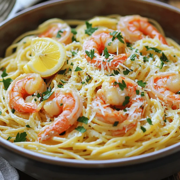 Garlic Butter Shrimp Pasta is a simple yet tasty meal. It takes about 25 minutes to make. This dish serves four people. You can find the full recipe below to guide you. To make this dish, you need a few key ingredients: - 8 oz spaghetti or linguine - 1 lb large shrimp, peeled and deveined - 4 cloves garlic, finely minced - 1/2 cup unsalted butter - 1/4 teaspoon red pepper flakes (optional) - 1/2 cup chicken broth or seafood broth - 1 tablespoon fresh lemon juice - 1/4 cup fresh parsley, finely chopped - Salt and pepper, to taste - Grated Parmesan cheese, for serving These ingredients create a rich and flavorful pasta that shines. The large shrimp bring a sweet taste, while garlic adds depth. Butter forms a creamy base for the sauce. You can add a few optional ingredients to amp up the flavor: - Fresh herbs like basil or thyme - Cherry tomatoes for a juicy burst - A splash of white wine for extra richness These extras can change the taste and make your dish unique. Feel free to experiment and find what you like best! Start by bringing a large pot of salted water to a boil. Use about 4 quarts of water for 8 ounces of pasta. Add the spaghetti or linguine and cook it until it is just al dente. This usually takes about 8 to 10 minutes. Make sure to check the package for exact times. Once cooked, drain the pasta but save about 1/2 cup of the pasta water. This water will help your sauce later. In a large skillet, melt 1/2 cup of unsalted butter over medium heat. Once it's melted, add 4 cloves of finely minced garlic. If you like a little heat, toss in 1/4 teaspoon of red pepper flakes. Stir everything for about 1 minute. You want the garlic to smell great but not turn brown. Then, add 1 pound of peeled and deveined shrimp to the skillet. Season the shrimp with salt and pepper. Cook them for about 2 to 3 minutes on each side. They should turn pink and opaque. Once they are cooked, take them out of the skillet and set them aside. In the same skillet, pour in 1/2 cup of chicken broth and 1 tablespoon of fresh lemon juice. Bring this mix to a gentle simmer. Scrape any tasty bits from the skillet. Let it cook for about 2 to 3 minutes. This helps the flavors blend well. Now, add the drained pasta to the skillet. Toss it well in the garlic butter sauce. If the pasta looks dry, add some of the reserved pasta water until it’s creamy. Return the shrimp to the skillet and mix everything gently. Finally, stir in 1/4 cup of finely chopped parsley for a fresh touch. For the full recipe, check out [Full Recipe]. To make your garlic butter shrimp pasta truly shine, focus on fresh ingredients. Fresh shrimp adds a sweet taste. Fresh garlic gives a strong, bold flavor. Use high-quality pasta for the best texture. Choose spaghetti or linguine; both work well. A good rule is to cook pasta al dente. This keeps it firm and helps it hold the sauce better. Overcooked shrimp can become rubbery and tough. To avoid this, cook them just until they turn pink. This usually takes about 2-3 minutes per side. Remove them from heat as soon as they are opaque. If you’re unsure, use a timer. Timing is key for perfectly cooked shrimp. Mistakes happen in the kitchen. If your pasta seems dry, add a little reserved pasta water. This helps loosen the dish without losing flavor. If you over-salt your sauce, add a bit of sugar. This can balance the saltiness. For a lack of flavor, fresh herbs or lemon juice can brighten the dish. Don’t hesitate to adjust and taste as you go. Cooking should be fun and creative! For the full recipe, check out the [Full Recipe]. {{image_4}} To spice things up, you can add more heat. Use more red pepper flakes or fresh chili peppers. This change gives a bold kick. You can also try hot sauce for an even stronger flavor. This variation works well with the garlic butter sauce. It adds depth and excitement to your meal. If you enjoy creamy pasta, this variation is for you. Add heavy cream or cream cheese to the garlic butter sauce. This makes the dish rich and smooth. You can also use a splash of milk for a lighter option. Pair it with a sprinkle of grated cheese for extra flavor. This creamy version is comforting and filling. You can create a vegetarian version too. Replace shrimp with sautéed mushrooms or zucchini. Cook them in the same garlic butter sauce. This keeps the dish flavorful and hearty. You can add spinach or cherry tomatoes for freshness. This adaptation shows that everyone can enjoy garlic butter pasta! To store leftover garlic butter shrimp pasta, let it cool first. Place it in an airtight container. Make sure to seal the container well to keep out air. Store it in the fridge for up to three days. If you need to keep it longer, consider freezing it. When you reheat garlic butter shrimp pasta, do it slowly. Use a pan on low heat. Add a splash of chicken broth or water to keep it moist. Stir gently until heated through. You can also use the microwave. Heat in short bursts, stirring in between. This way, the pasta stays tender. If you want to freeze your garlic butter shrimp pasta, portion it first. Use freezer-safe bags or containers. Remove as much air as possible before sealing. Label the bag with the date. You can freeze it for up to three months. When you’re ready to eat, thaw it in the fridge overnight. Reheat it using the methods above for the best taste. For the full recipe, check out the detailed steps! Yes, you can use frozen shrimp. Just thaw them first. Place the shrimp in cold water for about 15 minutes. This helps them defrost safely. Once thawed, pat them dry before cooking. This prevents extra water from making the dish soggy. If you want a butter substitute, try olive oil or ghee. Both give a nice flavor. Coconut oil works too, but it adds a different taste. You can also use vegan butter for a dairy-free option. Adjust the amount based on your taste preference. To reduce saltiness, use low-sodium broth. You can also skip adding extra salt. If you find it too salty after cooking, add more pasta. This will help balance the flavors. Adding more parsley or lemon juice can also brighten the dish without more salt. Spaghetti and linguine are great choices. They catch the sauce well. You can also try fettuccine or tagliatelle for a thicker bite. Use any pasta you enjoy. The key is to cook it al dente for the best texture. Check the package for cooking times to avoid overcooking. This blog post covered all you need for Garlic Butter Shrimp Pasta. We looked at key ingredients and exciting options to enhance the flavor. I shared step-by-step instructions for cooking and tips to avoid mistakes. You can even explore tasty variations, from spicy to creamy. Plus, there’s great info on storing leftovers. Remember, this dish is easy to customize. Enjoy making it your own!
