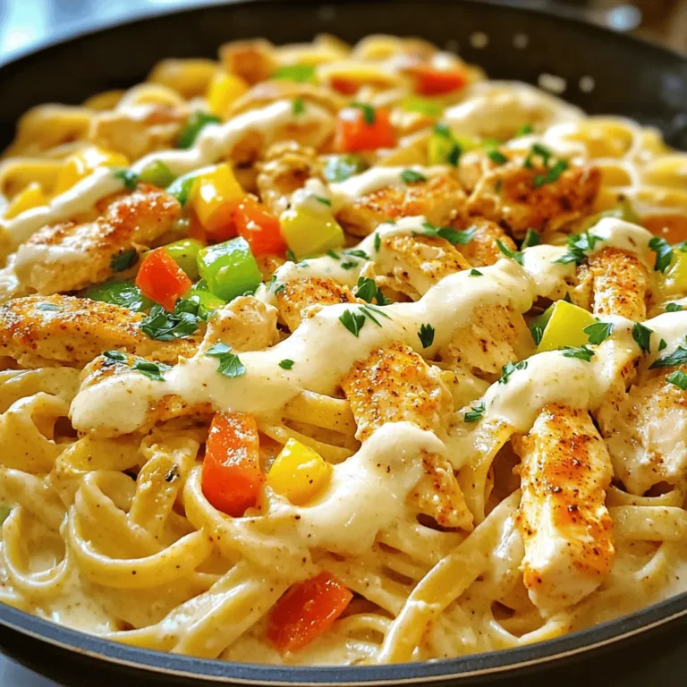 - 2 boneless, skinless chicken breasts - 2 tablespoons Cajun seasoning - 1 tablespoon olive oil - 3 cloves garlic, minced - 1 medium onion, diced - 1 bell pepper, diced - 1 cup heavy cream - 1 cup chicken broth - 1 cup shredded mozzarella cheese - 8 oz fettuccine or penne pasta - Salt and pepper to taste - Fresh parsley, chopped I love using simple yet bold ingredients in my Creamy Cajun Chicken Pasta. Each one adds a unique flavor. First, I use two boneless, skinless chicken breasts. They cook quickly and soak up the spices well. Cajun seasoning gives the chicken a spicy kick. I recommend two tablespoons for a balanced heat. Next, I add olive oil to the skillet. It keeps the chicken from sticking and adds richness. Minced garlic and diced onion create a fragrant base. A bell pepper adds sweetness and color. You can use red or green—both work great. The sauce uses heavy cream and chicken broth. The cream makes it rich and smooth. The broth adds depth to the flavor. I always include mozzarella cheese for a melty finish. Finally, I choose fettuccine or penne pasta. Both types hold the creamy sauce well. Don’t forget to season with salt and pepper for the final touch. Fresh parsley adds a pop of color and freshness to the dish. - Bring salted water to a boil. - Cook pasta until al dente. Start by filling a large pot with water. Add a good amount of salt, as it helps flavor the pasta. Once the water is boiling, add your pasta. I love using fettuccine or penne for this dish. Cook it according to the package directions. Aim for al dente, which means it should be firm but not hard. This usually takes about 8-10 minutes. When done, drain the pasta but save a little water in case you need it for the sauce later. - Season chicken with Cajun seasoning. - Sear chicken in olive oil until cooked. While the pasta cooks, grab your chicken breasts. Sprinkle Cajun seasoning all over them. Make sure to coat both sides well. This spice mix is what gives your dish that bold flavor. Heat olive oil in a large skillet over medium-high heat. Once hot, add the chicken. Sear it for 5-7 minutes on each side until it turns golden brown and is cooked through. The internal temperature should reach 165°F (75°C). Afterward, remove the chicken and let it rest before slicing it into thin strips. - Add garlic, onion, and bell pepper to the skillet. - Cook until onion is translucent. In the same skillet, add minced garlic, diced onion, and diced bell pepper. This is where the magic happens! Sauté these for about 3-4 minutes. You want the onion to become translucent and the bell pepper to soften. The aroma will be fantastic! - Pour in chicken broth and heavy cream. - Simmer until sauce thickens. Next, pour in the chicken broth and heavy cream. Stir well, scraping up any bits stuck to the bottom of the skillet. Bring this mixture to a gentle simmer. Let it simmer for about 3-5 minutes. Stir occasionally until the sauce thickens slightly. This creamy sauce will be the star of your pasta dish! - Toss cooked pasta with sauce. - Incorporate sliced chicken and cheese. Now, it’s time to bring everything together. Add your cooked pasta to the skillet. Toss it well so the pasta is coated in the creamy sauce. Then, add the sliced chicken and shredded mozzarella cheese. Stir until the cheese melts and everything is combined. Taste it and add salt and pepper to your liking. - Garnish with parsley before plating. Remove the skillet from heat. To make your dish look pretty, garnish it with freshly chopped parsley before plating. The green color adds a nice touch! Serve it warm and enjoy your meal. - How to properly season chicken: To make your chicken full of flavor, sprinkle Cajun seasoning on both sides. Use enough to cover it well. This makes each bite tasty and bold. - Recommended pasta types for best results: Fettuccine or penne works best. These shapes hold the creamy sauce well. You can also try linguine or rigatoni for a fun twist. - Adjusting thickness with pasta water: If your sauce is too thick, save some pasta water. Add a little to the sauce to loosen it up. This helps the sauce cling to the pasta better. - Substituting ingredients for dietary needs: You can use low-fat cream or a plant-based cream for a lighter option. If you need gluten-free, choose gluten-free pasta. These swaps keep the dish tasty for everyone. - Best serving dishes and garnishes: Serve the pasta in deep bowls. Top each dish with fresh parsley and a sprinkle of Cajun seasoning. This adds color and makes it look gourmet. - Pairing recommendations: Garlic bread is a great side for this dish. A fresh salad adds crunch and balance. Together, they make a perfect meal. {{image_4}} You can switch up the protein in this dish. Try shrimp or sausage instead of chicken. Both options bring a new taste to the meal. If you want a vegetarian dish, use firm tofu or add more veggies. Zucchini, mushrooms, or broccoli work great. This way, everyone can enjoy this creamy pasta. To boost flavors, think about adding sundried tomatoes or fresh spinach. Both add a wonderful touch to the dish. You can also try different seasoning blends. A bit of smoked paprika or Italian herbs can create a unique flavor. Experimenting with these additions makes the recipe your own. Need gluten-free options? You can use gluten-free pasta brands. They cook well and taste great in this dish. If you avoid dairy, there are dairy-free creams available. Look for coconut cream or almond milk as a base. Both give a creamy texture without dairy, making this dish enjoyable for everyone. To keep your Creamy Cajun Chicken Pasta fresh, store it in the fridge. Use airtight containers to avoid drying out. Make sure to let the pasta cool down before sealing it. This helps to keep the cream sauce nice and creamy. When reheating, you want to avoid dry pasta. The best way is to add a splash of chicken broth or cream. If using a microwave, heat in short bursts. Stir between each burst to ensure even heating. For the stovetop, place the pasta in a skillet. Add a little broth or cream and stir. Heat over medium-low until warm. This method keeps your pasta creamy and flavorful. If you want to save some for later, freeze the pasta and sauce separately. Store them in freezer-safe bags or containers. This helps maintain the texture. When you're ready to eat, thaw the pasta in the fridge overnight. Reheat the sauce on the stovetop with some added cream or broth for the best results. This way, your dish tastes fresh even after freezing! You can use several ingredients instead of heavy cream. Here are some options: - Milk and butter: Combine 3/4 cup of milk with 1/4 cup of melted butter. - Greek yogurt: Use plain Greek yogurt for a thick and creamy texture. - Coconut milk: This adds a hint of sweetness and a unique flavor. - Silken tofu: Blend it until smooth for a dairy-free choice. These alternatives work well and still give a creamy feel. Creamy Cajun Chicken Pasta lasts about 3 to 4 days in the fridge. Store it in an airtight container. Make sure it cools down before sealing. This helps keep it fresh and tasty. Yes, you can make this dish ahead of time. Cook the pasta and sauce, then store them separately. This keeps the pasta from getting soggy. When ready to eat, just reheat the sauce and mix in the pasta. The spiciness depends on the Cajun seasoning you use. If you like it mild, use less seasoning. You can also add sour cream or yogurt to cool it down. For extra heat, add more seasoning or a dash of hot sauce. In this blog post, I covered how to make Creamy Cajun Chicken Pasta. You learned about the key ingredients, step-by-step cooking instructions, and storage tips. I also shared variations to make this dish your own. Final thought: This recipe offers both comfort and flavor. You can impress anyone at your table with ease. Enjoy cooking and experimenting with it!