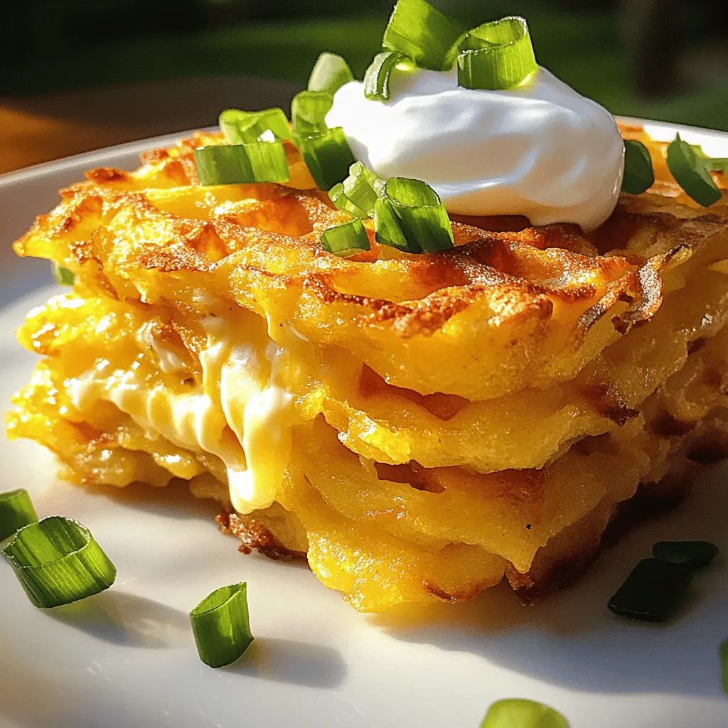 - 2 cups frozen hashbrowns, thawed - 1 large egg - 1/2 cup shredded cheese (cheddar or mozzarella) - 1/4 cup green onions, finely chopped - 1/4 teaspoon garlic powder - 1/4 teaspoon onion powder - Salt and freshly ground black pepper to taste - Cooking spray or oil for the waffle maker For this savory hashbrown chaffle, you need just a few simple ingredients. Start with frozen hashbrowns. Thaw them out so they mix well. A large egg helps bind everything together. I love using shredded cheese. You can pick cheddar or mozzarella based on what you like. Green onions add a nice crunch and flavor. Next, we have seasoning. Garlic powder and onion powder bring in extra taste. Don’t forget salt and black pepper. You can add these to your liking. Finally, grab some cooking spray or oil. This helps the chaffles cook without sticking to the waffle maker. When you gather these ingredients, you set yourself up for a tasty treat. This chaffle is not just fun to make, but also so easy to customize with your favorite flavors! First, preheat your waffle maker. Follow the manufacturer's guidelines for the best results. This step is key. A hot waffle maker cooks the chaffles evenly and keeps them crispy. Next, grab a large mixing bowl. Combine the thawed hashbrowns, one egg, shredded cheese, and finely chopped green onions. Mix well to combine. Then, add in the garlic powder, onion powder, salt, and black pepper. Stir everything until it’s nicely blended. Seasoning is crucial for flavor. Now, spray or oil the waffle maker. This prevents the chaffles from sticking. Use a measuring cup to scoop out a portion of the hashbrown mixture. Aim for about 1/2 to 3/4 cup. Place it in the center of the preheated waffle maker. Close the lid and cook for 5-7 minutes. Look for a golden brown color. This means they are ready. Carefully use a fork or tongs to remove the chaffle. Avoid burning yourself! Repeat with the remaining mixture until all chaffles are cooked. Enjoy! - For a tasty topping, try sour cream, salsa, or avocado. - Stack your chaffles on a nice plate for a great look. - Garnish with chopped green onions for a pop of color. - Always preheat your waffle maker for the best chaffles. - Taste your mixture before cooking to adjust the seasoning. - Use 1/2 to 3/4 cup of the mixture for each chaffle. - Cook for 5-7 minutes until golden brown for perfect results. - Make sure to keep an eye on the time for even cooking. {{image_4}} You can switch up the cheese in your hashbrown chaffle. Mozzarella gives a nice stretch. Pepper jack adds a kick of spice. Cheddar is rich and sharp. Experiment with what you love most. Adding veggies can boost flavor and nutrition. Try finely chopped peppers for a sweet crunch. Spinach adds a healthy green twist. Jalapeños bring a spicy punch. Mix and match to find your favorite combo. Want a sweet chaffle? Swap out the savory ingredients. Use mashed bananas or applesauce instead of hashbrowns. Add cinnamon and a splash of vanilla. Top with maple syrup or fresh fruit. Enjoy a fun twist on the classic chaffle! To store leftover chaffles, wait until they're cool. Place them in an airtight container. You can keep them in the fridge for up to 3 days. If you want to enjoy them later, wrap each chaffle in plastic wrap before placing them in the container. This keeps them fresh and tasty. Freezing chaffles is simple. Make sure they cool down completely first. Layer them between parchment paper in a freezer-safe bag or container. This prevents them from sticking together. You can freeze them for up to 2 months. When you're ready to eat, just pull them out and reheat. To keep your chaffles crispy, use an oven or toaster oven. Preheat your oven to 375°F (190°C). Place the chaffles on a baking sheet for about 10 minutes. You can also use an air fryer at 350°F (175°C) for about 5 minutes. This method crisps them up nicely without losing flavor. Chaffles are delicious waffles made from cheese and eggs. They became popular in low-carb diets, especially among keto followers. The name is a mix of “cheese” and “waffle.” Chaffles are crispy and versatile. You can eat them sweet or savory. They offer a great way to enjoy classic waffle shapes without many carbs. Yes, you can make chaffles ahead of time. They store well in the fridge. After cooking, let them cool down. Place them in an airtight container. They last for about three days. You can also freeze chaffles for longer storage. Use parchment paper between each chaffle when freezing. This keeps them from sticking together. When you are ready to eat, just reheat them in a toaster or oven. To make gluten-free chaffles, use gluten-free hashbrowns. Many brands have options that fit this need. Check the label to be sure. You can also use gluten-free flour or almond flour as a binder. These substitutions work well and keep the chaffle tasty. Always verify ingredients to ensure they fit your dietary needs. You learned how to make delicious chaffles using simple ingredients. We covered the steps for mixing, cooking, and serving these tasty bites. You can customize them with different cheeses and veggies for more flavor. Storing them is easy, too, whether in the fridge or freezer. Now, you have all you need to impress at your next meal. Enjoy experimenting with this fun recipe and make it your own!