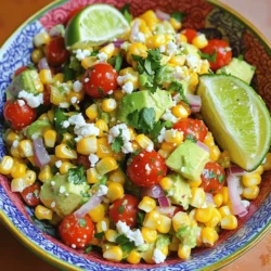 You need 4 ears of fresh corn. Look for corn that feels firm and heavy. The husks should be bright green and tightly wrapped. Fresh corn gives the best taste and crunch. You can add crumbled feta cheese for a tangy flavor. It brings a nice salty touch. You might also want to include extra toppings, like diced jalapeños or black beans, for more variety. For the dressing, you need: - 3 tablespoons freshly squeezed lime juice - 2 tablespoons extra virgin olive oil - 1 teaspoon chili powder (adjust for spice preference) - Salt and black pepper to taste The lime juice adds a fresh zing. Olive oil keeps the salad light. Chili powder gives it a bit of heat. Seasoning makes every bite flavorful! Start with fresh corn. Bring a big pot of water to a rolling boil. Then, add the husked corn. Cook it for 5-7 minutes until the kernels feel tender. When done, take the corn out of the water and let it cool. Once cool, use a sharp knife to cut the kernels off the cob. Drop them into a large bowl as you go. Next, it’s time for the veggies. Dice one vibrant red bell pepper. Chop a small red onion very finely. Halve a cup of cherry tomatoes. Dice a ripe avocado carefully. Lastly, roughly chop ¼ cup of fresh cilantro. Add all these colorful ingredients to the bowl with the corn. This mix makes your salad fresh and bright. Now, let’s make the dressing. In a small bowl, squeeze fresh lime juice. Add two tablespoons of extra virgin olive oil. Mix in one teaspoon of chili powder, plus some salt and black pepper. Whisk these ingredients together until they blend well. This dressing will give your salad a nice tangy kick. Finally, combine everything. Drizzle the dressing over the corn and veggies. Gently toss the mixture. Make sure the dressing coats every bite. If you like, sprinkle ½ cup of crumbled feta cheese on top. Give it one last light stir, but be careful not to mash the avocado. Your Summer Street Corn Salad is now ready to serve! Choose fresh corn for the best taste. Look for ears with bright green husks. The kernels should be plump and juicy. Red bell peppers should be firm and shiny. The color should be deep and vibrant. For cherry tomatoes, pick ones that feel heavy for their size. Ripe avocados should yield slightly when pressed. Fresh cilantro adds a lovely aroma. If you use feta cheese, pick a good quality for rich flavor. The dressing makes this salad shine. Use freshly squeezed lime juice for a zesty kick. Mix lime juice with olive oil in a small bowl. Add chili powder for a touch of heat. Adjust the chili powder to fit your spice level. Season with salt and black pepper to taste. Whisk until the dressing is smooth and well combined. This simple dressing enhances all the fresh flavors in the salad. Serve the salad in a large, colorful bowl. This showcases the vibrant ingredients. Garnish with extra cilantro for added freshness. A lime wedge on the side adds a fun touch. This salad pairs well with grilled meats or fish. It makes a great side for picnics or barbecues. Enjoy it as a light lunch or a refreshing snack. The flavors get better as it sits, so let it rest a bit before serving! {{image_4}} You can add many tasty things to this salad. Try adding cooked black beans for protein. They add creaminess and make the salad filling. You can also mix in diced jalapeños for a spicy kick. If you want a smoky flavor, add some smoked paprika. Crushed tortilla chips on top add great crunch. You can even swap feta for queso fresco for a creamier taste. This salad is very flexible for diets. If you want it vegan, skip the feta cheese. You can replace it with a vegan cheese or leave it out. For gluten-free options, this salad is already safe. Just check your dressing ingredients to be sure. If you need it low-carb, cut the corn and add more veggies like zucchini or cucumber. Have extra veggies? Toss them in! Leftover grilled corn works great here. Use any diced bell peppers, carrots, or even leftover beans. If you have extra lime juice, drizzle it over the top. You can also use leftover dressing from other salads to save time. This dish is perfect for using what you have and reducing waste. To keep your Summer Street Corn Salad fresh, store it in the fridge. Place it in an airtight container. It stays good for about 3 days. The flavors mix well, but the avocado may brown. To slow this down, squeeze extra lime juice on the avocado before mixing it in. This trick helps keep the salad bright and fresh. Freezing this salad isn’t the best idea. The texture of the corn and veggies changes when frozen. If you want to freeze it, leave out the avocado and feta. You can freeze the corn and veggies in separate bags. When you’re ready to eat, thaw them and mix with fresh avocado and feta. When prepping this salad, cut your veggies ahead of time. You can store them in separate containers. This makes it easy to toss everything together when you’re ready to eat. You can also mix the dressing in advance. Just keep it in the fridge until serving. This way, you save time and enjoy fresh, easy meals all week. Yes, you can make this salad ahead of time. Prepare it up to a day in advance. Just store it in the fridge. The flavors will blend nicely. But add the avocado and dressing just before serving. This keeps everything fresh and bright. You can customize your salad with different toppings. Try adding black beans for protein. Corn can be swapped for grilled zucchini. You can also use diced jalapeños for more heat. Chopped green onions or crumbled queso fresco work great too. Get creative with what you love! To change the spice level, play with the chili powder. Start with less if you prefer mild. You can also add hot sauce for a kick. If you want more heat, try diced jalapeños or crushed red pepper flakes. Taste as you go to find your perfect balance. Absolutely, this salad is perfect for potlucks! It is colorful and tasty, making it a crowd-pleaser. Just ensure you keep it chilled until serving. You can make it ahead and let the flavors shine. It’s easy to share, and people will love it! This blog post covered everything you need for a great Summer Street Corn Salad. We looked at the fresh corn and optional ingredients that make this dish pop. You learned how to cook corn, prepare veggies, and whip up a tasty dressing. Additionally, I shared tips for selecting the best ingredients and serving ideas. Remember, you can get creative with variations or even store leftovers. Enjoy your salad! It’s easy, fun, and perfect for sharing.