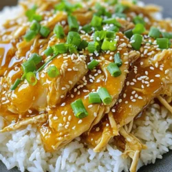 - 2 lbs boneless, skinless chicken thighs - 1/2 cup honey - 1/2 cup low-sodium soy sauce - 4 cloves garlic, finely minced - 1 tablespoon fresh ginger, freshly grated - 1 tablespoon sesame oil - 2 tablespoons rice vinegar - 1 teaspoon freshly ground black pepper - 1 tablespoon cornstarch (optional, for thickening the sauce) - 2 green onions, finely chopped (for garnishing) - Sesame seeds (for garnishing) - Alternatives for chicken: You can use chicken breast or tofu for a vegetarian option. - Healthier options for ingredients: Try using maple syrup instead of honey. Choose low-sodium soy sauce to cut back on salt. - Gluten-free alternatives: Use tamari instead of soy sauce for a gluten-free dish. How to whisk the sauce ingredients Start by taking a medium bowl. Add the honey, soy sauce, minced garlic, grated ginger, sesame oil, rice vinegar, and black pepper. Use a whisk to mix these ingredients. Make sure there are no lumps. You want a smooth sauce that blends well. Properly arranging chicken in the crockpot Next, grab your chicken thighs. Place them gently into the crockpot. Fit them snugly so they cook evenly. Once the chicken is in, pour the sauce over it. Make sure every piece is coated well. This will help the chicken soak up all the flavors. Low vs. high cooking settings Now it’s time to choose your cooking setting. You can set your crockpot to low for 6-8 hours or to high for 3-4 hours. Cooking on low gives a more tender chicken. On high, it cooks faster but may not be as soft. Pick the method that fits your schedule best. How to know when the chicken is done To check if the chicken is done, look for a few signs. The chicken should be fully cooked and should pull apart easily with a fork. If it looks dry or tough, it may need more time. Use a meat thermometer if you have one; the internal temperature should reach 165°F. How to make a thick sauce If you want a thicker sauce, this is simple. Mix cornstarch with cold water to create a slurry. Add this to the crockpot in the last 30 minutes. Stir it in well. This will help the sauce get nice and thick. Instructions for shredding chicken Once the chicken is done, carefully take it out. Use tongs to lift it out of the crockpot. Then, take two forks and shred the chicken into bite-sized pieces. Return the shredded chicken to the crockpot. Stir it well so every piece absorbs the yummy sauce. To boost the taste of your Crockpot honey garlic chicken, consider adding a pinch of red pepper flakes. This will give it a nice kick. You can also sprinkle in some dried herbs like thyme or oregano for depth. Marinating the chicken in the sauce for at least 30 minutes can make a big difference. It allows the flavors to soak in, making every bite burst with taste. Cooking time can change based on the size of your chicken thighs. For smaller pieces, 3 hours on high will work. Larger thighs may need up to 8 hours on low. Using a meat thermometer is smart. It ensures your chicken reaches 165°F, which is safe and perfect for shredding. Serve your honey garlic chicken over fluffy rice or noodles for a hearty meal. Steamed broccoli or a fresh green salad pairs well too. If you have leftovers, try making a wrap with the chicken and some veggies. You can also toss it into a stir-fry for a quick lunch. {{image_4}} You can easily add heat to your honey garlic chicken. Try adding red pepper flakes or sriracha for a spicy kick. If you want a different taste, swap the soy sauce for teriyaki or barbecue sauce. Each sauce brings its own twist. Feel free to use other proteins. Chicken breasts or turkey work well too. You can also try tofu or tempeh for a vegetarian option. Just ensure you adjust cooking times for different proteins. If you want to add more veggies, bell peppers, or broccoli make great additions. Toss them in the crockpot for extra flavor and nutrition. Serve your honey garlic chicken over rice or noodles for a filling meal. You can also use it in wraps or sandwiches for a fun twist. If you're prepping meals, portion the chicken into containers with veggies. This makes lunch easy and tasty for the week. Don't forget to garnish with green onions and sesame seeds for a lovely look! To store leftover honey garlic chicken, place it in an airtight container. It keeps best in the fridge. Make sure to cool it down first before sealing. This dish stays fresh for about 3 to 4 days. To enjoy it later, just reheat the chicken until it's hot throughout. You can freeze honey garlic chicken for up to 3 months. Use a freezer-safe container or a zip-top bag. Remove as much air as possible before sealing. For reheating, let it thaw overnight in the fridge. Then, heat it on the stove or in the microwave. Add a splash of water if it seems dry. This way, it stays tasty and juicy. Batch cooking is a great way to save time. Make a big batch of honey garlic chicken and store it properly. You can mix it with rice or noodles for easy meals. This dish works well in wraps or salads too. Plan to eat it within a week for the best flavor. How long does it take to cook on low vs. high? Cooking on low takes about 6-8 hours. Cooking on high takes around 3-4 hours. The longer cooking time helps the chicken stay tender and juicy. Can I cook this without a crockpot? Yes, you can use a stovetop or oven. Use a heavy pot with a lid, and cook on low heat. Make sure to stir often and check for doneness. What to do if the chicken is overcooked? If the chicken is overcooked, it may be dry. You can add more sauce to help moisten it. Shred the chicken and mix it back into the sauce for better flavor. How to fix a watery sauce? To fix a watery sauce, mix cornstarch with cold water. Add it to the sauce and cook for 30 minutes. This will thicken the sauce nicely. Best rice or noodle pairs Serve this dish over fluffy white rice or whole grain rice. Egg noodles also pair well, adding a nice texture to the meal. Can I prepare this recipe ahead of time? Yes, you can prep the sauce and chicken the day before. Store them in the fridge. Just cook it the next day when you’re ready for a tasty meal. This blog post covered a delicious honey garlic chicken recipe. We explored the key ingredients and shared useful tips for flavor and cooking times. You learned about different variations and storage methods. The recipe is easy to follow, and you can adapt it to suit your taste. I hope you find joy in creating this dish. With simple steps and tips, you can enjoy a tasty meal any night of the week. Happy cooking!