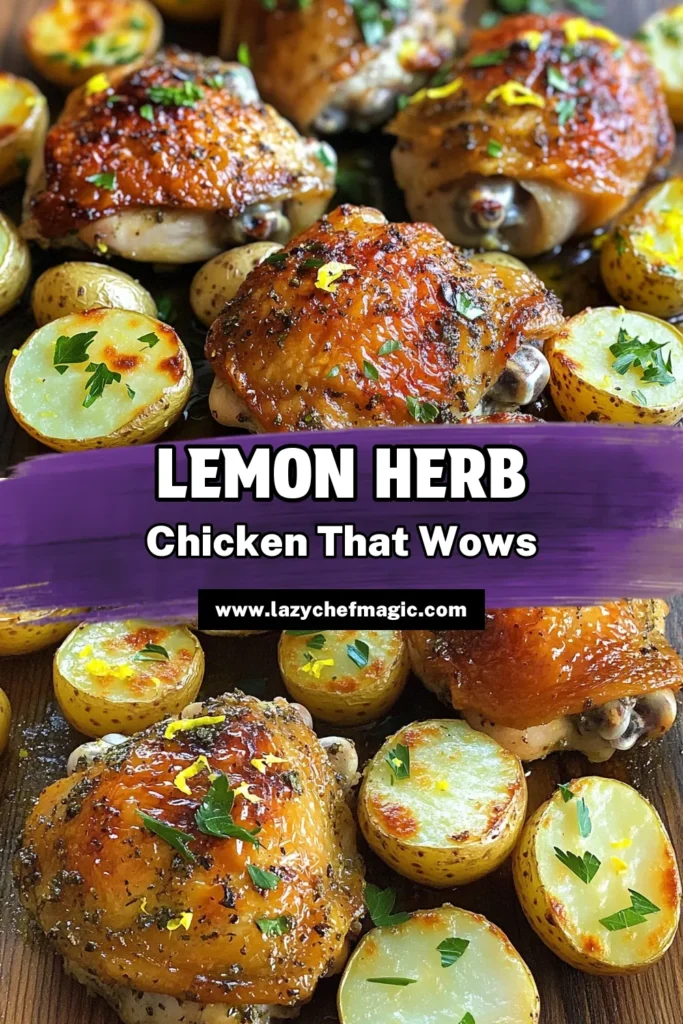 Elevate your dinner game with this Zesty Lemon Herb Chicken & Potato Bake! This mouthwatering dish features tender chicken thighs and flavorful baby potatoes, all roasted to perfection with a vibrant lemon herb marinade. Perfect for a weeknight meal or gathering with friends, it’s easy to make and tastes amazing. Click through for the full recipe and tips to make your dinner unforgettable! #ChickenRecipes #SheetPanDinner #LemonHerb #EasyRecipes