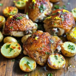 To make this dish, we need some key ingredients. These include: - 4 bone-in, skin-on chicken thighs - 1 pound baby potatoes, halved The chicken thighs bring rich flavor. Their skin adds crispiness. The baby potatoes soak up the tasty juices as they cook. Next, we have the flavoring ingredients. These ingredients are vital for taste. They include: - 3 tablespoons extra virgin olive oil - Zest of 1 large lemon - 2 tablespoons freshly squeezed lemon juice - 1 tablespoon fresh rosemary, finely chopped - 1 tablespoon fresh thyme, finely chopped - 2 garlic cloves, minced - Salt and fresh cracked pepper to taste The olive oil helps everything cook nicely. Lemon zest and juice add brightness. Fresh rosemary and thyme give an earthy touch. Garlic adds depth and aroma. Salt and pepper enhance all these flavors. For a finishing touch, we have optional garnishes: - Fresh parsley, finely chopped Chopped parsley adds color and freshness. It makes the dish look appealing and bright. You can sprinkle it on just before serving. Start by warming your oven to 425°F (220°C). This step helps cook the chicken and potatoes evenly. In a big bowl, mix together 3 tablespoons of olive oil, the zest of one lemon, and 2 tablespoons of lemon juice. Add 1 tablespoon each of chopped rosemary and thyme. Then, toss in 2 minced garlic cloves, along with salt and pepper. Mix it all up until it blends well. Next, place 4 chicken thighs into the bowl. Make sure each piece is covered in that tasty marinade. Let the chicken sit for at least 15 minutes. You can also put it in the fridge for up to one hour if you have time. This wait lets the flavors soak in. While the chicken marinates, grab a large baking sheet. Spread out 1 pound of halved baby potatoes on it. Drizzle a little olive oil over the potatoes and sprinkle them with salt and pepper. Toss them around in the baking sheet until they’re all coated. This step makes sure every potato is seasoned well. After the chicken has marinated, take it out of the bowl. Place the chicken thighs on the baking sheet next to the potatoes. Pour any leftover marinade from the bowl over both the chicken and potatoes. This adds even more flavor to the dish. Put the baking sheet in the oven and roast for 35-40 minutes. Use a meat thermometer to check that the chicken reaches 165°F (74°C). The chicken should look golden brown, and the potatoes should be soft when poked with a fork. In the last 5 minutes, turn on the broiler. This helps crisp up the chicken skin. Watch it closely so it doesn’t burn. Once done, take the baking sheet out and let it rest for a few minutes. This lets the juices settle in the chicken. Finally, sprinkle some chopped parsley on top. It adds a nice color and fresh taste. Serve your dish hot and enjoy the burst of flavors! To get the best taste, let your chicken marinate. I suggest at least 15 minutes. For deeper flavor, marinate for up to 1 hour in the fridge. This lets the herbs and lemon soak in. The olive oil helps to keep the chicken juicy. For crispy skin, start by patting the chicken dry. This helps the skin to crisp up in the oven. When the chicken is on the baking sheet, make sure it is not crowded. Give it space. In the last 5 minutes, turn on the broiler. Watch closely to avoid burning. This step gives the skin a perfect crunch. Cooking times can vary based on your oven and chicken size. Check your chicken with a meat thermometer. It should reach 165°F (74°C). If your chicken thighs are larger, they may need more time. For the potatoes, they should be fork-tender. If they are still hard, give them a few extra minutes. Just keep an eye on everything to ensure it cooks perfectly. {{image_4}} You can switch out chicken for other proteins. Salmon works great with lemon. It cooks fast and stays moist. Pork chops are another good choice. They soak up flavors well. For a plant-based option, try tofu. Use firm tofu and press it to remove water. Marinate it just like chicken. You will enjoy a tasty dish! Add your favorite veggies for more flavor. Carrots bring sweetness and color. Bell peppers add crunch and a slight sweetness. Broccoli or green beans can make it vibrant and healthy. Just chop them up and toss them with the potatoes. Every vegetable adds its own taste, making the dish more exciting! Herbs can change the whole dish. If you love basil, use it instead of rosemary. Oregano can also bring a nice twist. Dill adds a bright flavor that pairs well with lemon. Feel free to mix and match herbs. Use what you have on hand for a unique meal! To keep your Zesty Lemon Herb Chicken and potatoes fresh, store them in an airtight container. Let them cool down first. Place the chicken and potatoes together or separately. They will last in the fridge for about three days. Make sure to label the container with the date. When you’re ready to eat leftovers, preheat your oven to 350°F (175°C). Place the chicken and potatoes on a baking sheet. Cover them with foil to prevent drying out. Heat for about 20 minutes or until hot. You can also use a microwave. Heat in short bursts of 1-2 minutes. Check often to avoid overheating. If you want to freeze your meal, let it cool completely first. Use freezer-safe containers or bags. Be sure to remove as much air as possible before sealing. Your dish will keep well for up to three months in the freezer. To thaw, place in the fridge overnight before reheating. To check if the chicken is done, use a meat thermometer. It should read 165°F (74°C). The chicken will also look golden brown. If your chicken thighs are not at this temperature, continue cooking them. Yes, you can use boneless chicken thighs. They will cook faster and stay juicy. Reduce the cooking time by about 10 minutes. Check the temperature to ensure they reach 165°F (74°C). Some great sides include: - Steamed green beans - Roasted carrots - A fresh garden salad - Quinoa or rice These will complement the lemon herb flavors nicely. Leftovers can be stored in an airtight container for up to three days in the fridge. If you want to keep them longer, freeze them for up to three months. Just ensure they are well sealed. This blog post covers everything you need for Lemon Herb Chicken. We discussed the main ingredients and flavor boosters. I provided step-by-step cooking instructions and shared tips for great flavor and crispy skin. You learned about variations and how to store leftovers effectively. In the end, a little planning goes a long way. Enjoy experimenting with this dish. Happy cooking!