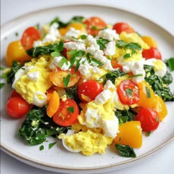 - 1 cup egg whites - Fresh spinach - Cherry tomatoes - Bell pepper - Low-fat feta cheese - Extra virgin olive oil - Garlic powder - Seasonings (salt, pepper) - Fresh herbs for garnish To create a high protein egg white scramble, you need just a few simple ingredients. Start with one cup of egg whites. This is about eight large eggs. Egg whites pack a protein punch without the extra fat. Next, grab some fresh spinach. It adds color and nutrients. Cherry tomatoes bring sweetness and a pop of flavor. You can use any color bell pepper. It adds crunch and color. Finally, low-fat feta cheese gives a creamy touch. You also need some cooking essentials. Extra virgin olive oil adds healthy fat. Garlic powder gives your dish depth. Don’t forget salt and pepper for basic seasoning. Fresh herbs, like parsley or chives, add a bright finish. This simple mix creates a tasty and healthy meal. It’s quick to make, and you can customize it easily! - Heat 1 tablespoon of extra virgin olive oil in a large non-stick skillet over medium heat. - Sauté 1/4 cup of diced bell peppers and 1/4 cup of halved cherry tomatoes for 2-3 minutes. - Add 1/2 cup of coarsely chopped spinach to the skillet and mix well. - In a bowl, whisk together 1 cup of egg whites, 1/4 teaspoon of garlic powder, salt, and pepper. - Pour the egg white mixture over the sautéed veggies and let it sit for a few minutes. - Stir gently until the eggs are fully cooked, about 3-4 minutes. - Sprinkle 1/4 cup of crumbled low-fat feta cheese on top and let it warm for 1 minute. - Garnish with fresh herbs before serving. - Use a non-stick skillet for easy cooking. - Don't overcrowd the skillet. This allows even cooking and prevents sticking. - Experiment with spices or sauces. Try adding cayenne pepper for heat or salsa for zest. - Add more veggies for variety. You can toss in zucchini, mushrooms, or even kale. This boosts nutrients and flavor. When you cook with a non-stick skillet, your egg whites slide out easily. It saves time and makes cleanup a breeze. Keeping the skillet clear of too many ingredients lets everything cook evenly. Each bite will taste just right. Don’t be afraid to play with flavors. Spices like cumin or smoked paprika can change the whole dish. Fresh herbs also brighten up the meal. They add color and aroma that makes your scramble pop. Adding extra vegetables not only makes the scramble more colorful but also packs in nutrients. You can mix in whatever you have at home. This way, you make the dish your own. Enjoy the fun of creating a meal that suits your taste! {{image_4}} You can boost your protein with lean turkey or ham. These meats add a savory taste and extra nutrients. If you prefer a plant-based option, try adding beans. Black beans or chickpeas work great. They give your scramble a hearty texture and are full of fiber. Want to change up your veggies? Use zucchini or mushrooms instead of spinach. They add moisture and a nice bite. If you want to swap spinach, kale or arugula are great choices. Both have a strong flavor and add more nutrients. If you like cheese, try goat cheese or cheddar for a different flavor. They melt well and add creaminess. If you're avoiding dairy, simply skip the cheese. Your scramble will still be tasty and satisfying! Store any leftovers in an airtight container. This helps keep your egg white scramble fresh. You can keep it in the fridge for up to 3 days. Make sure to let it cool before sealing. You can easily reheat the scramble in the microwave or on the stove. If using the microwave, heat in short bursts. Stir in between to avoid hot spots. If using the stove, add a splash of water to help steam it. This keeps the texture soft and fluffy. Remember, you want to warm it, not cook it again. Enjoy your meal, even on day two! Egg whites are a smart choice for many reasons: - Low-calorie and low-fat: They offer fewer calories than whole eggs, making them great for weight control. - High protein content: Egg whites pack a protein punch, providing about 26 grams of protein per cup. This helps build and repair muscles. Egg whites also have no cholesterol, which can be good for heart health. They are a clean source of protein, perfect for any meal. Yes, you can use whole eggs instead of just egg whites. Here’s how they compare: - Nutrition: Whole eggs have more calories and fat, but they also have essential nutrients like vitamin D and omega-3s. - Tips for adjusting the recipe: If you choose whole eggs, use about 4 large eggs to match the volume of 1 cup of egg whites. You may need to cook them a bit longer to ensure they are fully set. Using whole eggs adds richness and flavor, but be mindful of the extra calories and fat. To make your egg whites extra fluffy, follow these tips: - Whipping techniques: Whisk the egg whites vigorously until they form soft peaks. This adds air, making them light and airy. You can use a hand whisk or an electric mixer for speed. - Importance of freshness: Fresh egg whites whip better. So, always use eggs that are as fresh as possible for the best results. Fluffy egg whites create a lovely texture in your scramble, making each bite delightful. This dish combines simple ingredients and straightforward steps to create a healthy meal. You learned about the main ingredients like egg whites, spinach, and feta cheese. I shared tips for cooking and ways to customize your dish. You can add protein, swap veggies, or even change up the cheese. Storing and reheating leftovers keeps the meal easy and convenient. Eating healthy can be simple and fun! Now, get cooking and enjoy your tasty creation!