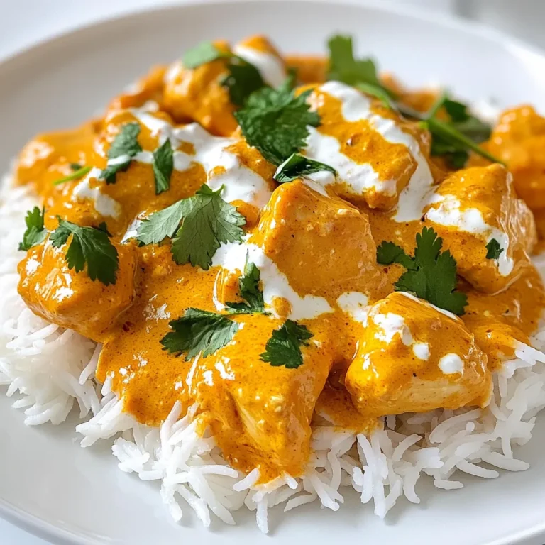 For my easy homemade butter chicken, you'll need the following: - 1 ½ lbs (680g) boneless chicken thighs, cut into bite-sized pieces - 1 cup plain yogurt - 2 tablespoons ginger-garlic paste - 2 tablespoons freshly squeezed lemon juice - 2 teaspoons garam masala - 1 teaspoon ground cumin - 1 teaspoon ground coriander - 1 teaspoon turmeric powder - ½ teaspoon cayenne pepper (adjust to preferred spice level) - Salt to taste - 3 tablespoons unsalted butter - 1 large onion, finely chopped - 1 cup crushed tomatoes (canned or fresh) - 1 cup heavy cream - Fresh cilantro, chopped, for garnish Want to take your butter chicken to the next level? Consider these add-ins: - Cashews: Add crushed cashews for a nutty crunch. - Spinach: Stir in fresh spinach for color and nutrition. - Bell Peppers: Slice and sauté bell peppers for added sweetness. - Paneer: Toss in cubed paneer for a creamy texture. Don't have all the ingredients? No problem! Here are some easy swaps: - Chicken Thighs: Use chicken breasts if you prefer lean meat. - Yogurt: Substitute with sour cream or coconut yogurt for a dairy-free option. - Heavy Cream: Swap with coconut milk for a lighter dish. - Cayenne Pepper: Use chili powder if you want less heat. Feel free to mix and match according to your taste! {{ingredient_image_2}} First, we need to marinate the chicken. Take a large bowl and whisk together these ingredients: - 1 cup plain yogurt - 2 tablespoons ginger-garlic paste - 2 tablespoons freshly squeezed lemon juice - 2 teaspoons garam masala - 1 teaspoon ground cumin - 1 teaspoon ground coriander - 1 teaspoon turmeric powder - ½ teaspoon cayenne pepper (adjust to your spice level) - Salt to taste Add the bite-sized pieces of chicken to the bowl. Make sure each piece is coated well with the marinade. Cover the bowl with plastic wrap and place it in the fridge for at least 1 hour. If you have time, marinate overnight for richer flavor. Next, grab a large skillet and melt 3 tablespoons of unsalted butter over medium heat. Once the butter is bubbling, add 1 finely chopped onion. Sauté the onion for about 5-7 minutes. You want it to turn golden brown and smell fragrant. This step builds the flavor base for your butter chicken. Now, it’s time to cook the marinated chicken. Carefully add it to the skillet with the onions. Cook the chicken for about 10 minutes. Stir occasionally to ensure even cooking. The chicken should be browned and fully cooked before you move to the next step. Pour in 1 cup of crushed tomatoes. Stir the mixture to combine everything. Allow it to simmer uncovered for about 15 minutes. This helps the flavors blend and the sauce thicken. After that, lower the heat to medium-low and slowly add 1 cup of heavy cream. Stir it in and let it simmer for another 5 minutes. Taste your dish and adjust the seasoning if needed. Once your creamy butter chicken is ready, remove it from heat. Garnish the dish with fresh cilantro. For serving, ladle the butter chicken over fluffy steamed basmati rice. You can also serve it with warm garlic naan. A drizzle of heavy cream and a sprinkle of cilantro makes it look stunning! Enjoy your flavorful creamy delight! To get the best taste from your butter chicken, marinate the chicken well. Use plain yogurt and spices to create a flavor bomb. Combine yogurt, ginger-garlic paste, lemon juice, garam masala, cumin, coriander, turmeric, cayenne pepper, and salt. Mix it all in a large bowl. Add the chicken pieces and coat them fully. Cover the bowl and chill in the fridge for at least one hour. For more flavor, marinate overnight. This step adds depth to the dish. Cooking chicken just right makes all the difference. Start by melting butter in a hot skillet. Add finely chopped onions and cook them until they turn golden brown. This takes about 5 to 7 minutes. After that, add the marinated chicken. Stir it often for about 10 minutes. You want it browned and cooked through. This method keeps the chicken juicy and tender. Presentation can make your dish look amazing. Serve your butter chicken over fluffy basmati rice. This adds a nice touch and helps soak up the sauce. For extra flair, drizzle some heavy cream on top. Then, sprinkle freshly chopped cilantro for a pop of color. You can also serve warm garlic naan on the side. This creates a lovely meal that looks as good as it tastes. Pro Tips Marination Magic: The longer you marinate the chicken, the more flavorful and tender it becomes. Aim for overnight marination if possible! Butter for Flavor: Use high-quality unsalted butter for a richer taste. You can also add a touch of ghee for an authentic flavor boost. Adjusting Spice Levels: Feel free to modify the cayenne pepper to suit your spice tolerance. Start with less if you’re unsure, and add more later if desired. Serving Suggestions: For a complete meal, serve the butter chicken with basmati rice and garlic naan, and consider adding a side of cucumber raita to balance the spices. {{image_4}} You can easily make your butter chicken spicier. Start with the cayenne pepper. Use more than the ½ teaspoon for a hotter dish. You can also add fresh green chilies. Slice them and cook them with the onions for extra heat. Taste as you go. Adjust the spice until you find your perfect balance. If you want a dairy-free butter chicken, you can swap the heavy cream. Use coconut milk instead. It adds a nice flavor and creaminess. Silken tofu is another great option. Blend it until smooth, and mix it in at the end. Both options keep the dish rich without dairy. Want to make your butter chicken healthier? Add vegetables! Peas, bell peppers, or spinach work great. Chop them finely and add them when you cook the chicken. They soak up the sauce and add nutrients. You can also serve it with a side of steamed broccoli or green beans for extra color and health benefits. To keep your butter chicken fresh, store it in an airtight container. Let the dish cool down before sealing it. This step helps avoid moisture buildup. You can keep it in the fridge for up to three days. If you plan to enjoy it later, follow the freezing tips below. Reheat your butter chicken on the stove for best results. Place the dish in a pan over low heat. Stir occasionally to prevent sticking. You can add a splash of water or cream if it thickens too much. Heat until it’s warm throughout. This usually takes about 10 minutes. You can also use a microwave. Place it in a microwave-safe bowl and cover it loosely. Heat in short bursts, stirring in between, until warmed through. Freezing butter chicken is a great way to save leftovers. Place the cooled dish in a freezer-safe container. Label it with the date to keep track. It can stay frozen for up to three months. To thaw, move it to the fridge for about 24 hours before reheating. You can also use the microwave on the defrost setting to speed up the process. After thawing, make sure to reheat it well before serving. To make Butter Chicken in a slow cooker, start by marinating the chicken as usual. Combine yogurt, ginger-garlic paste, lemon juice, and spices in a bowl. Then, add the chicken pieces and let them soak up those flavors. Next, sauté the onions in a pan with butter until golden brown. Transfer the onions to your slow cooker. Add marinated chicken, crushed tomatoes, and a bit of cream. Cook everything on low for about 6 to 8 hours or on high for about 3 to 4 hours. The result? A rich and creamy dish that practically cooks itself! Yes, you can use chicken breasts instead of thighs. Chicken breasts will give you a leaner dish. Just remember, they might cook faster. Make sure to check for doneness earlier, about 5 to 7 minutes, depending on the size of the pieces. Thighs tend to add more flavor and moisture, but breasts are a great option for those seeking a lighter meal. Butter Chicken pairs wonderfully with fluffy basmati rice or warm garlic naan. You can also serve it with a side of sautéed vegetables or a fresh salad. For a little crunch, add some papadums on the side. Each of these sides helps balance the rich flavors of the Butter Chicken and creates a well-rounded meal. You can store leftover Butter Chicken in the fridge for up to 3 days in an airtight container. If you want to keep it longer, consider freezing it. It will stay fresh in the freezer for about 2 to 3 months. Just thaw it in the fridge overnight before reheating on the stove or in the microwave. Enjoy those delicious flavors again! This blog post covered all you need to know about making Butter Chicken. We discussed key ingredients, cooking steps, and how to make it taste great. I shared tips for marinating and cooking, plus ideas for serving. Variations like spicy options and dairy-free choices help adapt the dish. Proper storage and reheating tips keep leftovers fresh. I hope you feel ready to make your own Butter Chicken and enjoy every bite. Now, get cooking and have fun with it!