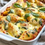 To make delicious Spinach Ricotta Stuffed Shells, gather these simple ingredients: - 12 jumbo pasta shells - 2 cups fresh spinach, finely chopped - 1 cup ricotta cheese - 1 cup shredded mozzarella cheese (plus extra for topping) - 1/2 cup grated Parmesan cheese - 1 large egg, beaten - 2 cups marinara sauce (store-bought or homemade) - 1 teaspoon garlic powder - 1 teaspoon onion powder - Salt and pepper, to taste - Fresh basil leaves, for garnish These ingredients work together to create a tasty dish that pleases everyone. The jumbo pasta shells hold the creamy filling perfectly. Fresh spinach adds a nice touch of color and nutrients. Ricotta cheese gives a rich, smooth base, while mozzarella and Parmesan add a cheesy flavor. The egg helps bind everything together, making the filling easy to scoop into the shells. Marinara sauce brings a burst of flavor and moisture. Garlic and onion powder enhance the taste without being overpowering. Finally, fresh basil leaves not only look great but also add a fresh aroma. Each bite is a delightful combination of flavors and textures. Enjoying this dish is a true treat! {{ingredient_image_2}} First, set your oven to 375°F (190°C). This heat helps the shells bake evenly and perfectly. Next, bring a large pot of salted water to a boil. Add the jumbo pasta shells. Cook them until they are al dente, following the package's directions. When done, drain the shells well and let them cool a bit. Now it’s time to create the filling. In a large bowl, mix the finely chopped spinach, ricotta cheese, shredded mozzarella, grated Parmesan, and beaten egg. Add garlic powder and onion powder. Season with salt and pepper. Mix everything until it’s creamy and well blended. Take each pasta shell and fill it with the spinach and ricotta mixture. Pack the filling well, but don’t let it overflow. In a baking dish, pour half of the marinara sauce. Spread it across the bottom. Place the stuffed shells open-side up in the dish. Pour the rest of the marinara sauce on top. Make sure every shell gets coated for great flavor. Sprinkle extra shredded mozzarella on top for cheesiness. Cover the dish with aluminum foil and bake for 25 minutes. After that, remove the foil and bake for another 10 to 15 minutes. This helps the cheese get bubbly and golden. When finished, let it sit for about 5 minutes before serving. Garnish with fresh basil leaves for a lovely touch. To cook the pasta shells just right, use a large pot. Bring salted water to a boil. Add the shells and cook them until they are al dente. This means they should be firm to the bite. Follow the package instructions for timing. Once cooked, drain the shells carefully. Let them cool slightly before filling. This helps prevent breakage. For a tasty filling, combine fresh spinach with ricotta cheese. Use two cups of finely chopped spinach. Mix in one cup of ricotta cheese for creaminess. Add one cup of shredded mozzarella cheese for extra flavor. Don’t forget half a cup of grated Parmesan cheese. A beaten egg helps bind everything together. Sprinkle in garlic powder and onion powder for a boost. Season with salt and pepper to taste. Stir until creamy and well-mixed. Use high-quality marinara sauce to elevate your dish. You can make your own or use store-bought. If you want to add depth, sauté some garlic and onions before mixing in the sauce. This adds a fresh taste. Pour half of the sauce in your baking dish before adding the shells. Top the stuffed shells with the remaining sauce to keep them moist. For extra flavor, sprinkle some herbs like basil or oregano on top. Pro Tips Fresh Spinach is Key: For the best flavor and texture, use fresh spinach instead of frozen. It adds a vibrant color and freshness to the dish. Cheese Variation: Experiment with different types of cheese such as feta or goat cheese for a unique twist on the traditional filling. Make Ahead: You can prepare the stuffed shells a day in advance and store them in the refrigerator. Just add a few extra minutes to the baking time when you're ready to serve. Herb Infusion: Enhance the flavor by adding fresh herbs like parsley or thyme to the ricotta mixture for an aromatic touch. {{image_4}} You can add meat to your stuffed shells for a heartier meal. Ground beef, turkey, or chicken work well. Simply cook the meat before mixing it with the cheese and spinach. It adds flavor and protein. Use about one cup of cooked meat in your filling. This twist makes the dish filling and satisfying. For a vegan version, swap the ricotta for tofu or cashew cheese. Blend firm tofu with lemon juice, nutritional yeast, and herbs for a creamy filling. You can also use vegan cheese. Ensure your pasta shells are egg-free. This version is just as tasty and perfect for plant-based eaters. If you need a gluten-free meal, choose gluten-free pasta shells. Many brands offer great alternatives that hold up well during baking. Follow the same cooking instructions. This way, everyone can enjoy this delicious dish without worry. After you enjoy your Spinach Ricotta Stuffed Shells, store any leftovers in a sealed container. Place them in the fridge. They will stay fresh for about 3 to 4 days. If you want to keep them longer, freezing is a great option. To reheat your stuffed shells, preheat your oven to 350°F (175°C). Place the shells in a baking dish. Cover them with foil to keep them moist. Heat for about 20 to 25 minutes or until hot. You can also microwave them in a safe dish. Heat for 1 to 2 minutes, checking to avoid overcooking. To freeze, let the shells cool completely. Place them in an airtight container or freezer bag. Make sure to remove as much air as possible. They can last in the freezer for up to 3 months. When ready to eat, thaw in the fridge overnight before reheating. Yes, you can mix and match cheeses. Try using feta or goat cheese for a twist. These cheeses add unique flavors that blend well with the spinach and ricotta. To avoid breaking, cook the shells al dente. Do not overboil them. After cooking, cool the shells in cold water. This helps firm them up and makes handling easier. These stuffed shells pair well with a simple salad or garlic bread. You can also serve them with extra marinara sauce for dipping. A green vegetable like steamed broccoli adds color and nutrition. Yes, you can prepare it a day ahead. Assemble the shells and cover them with foil. Store them in the fridge. When ready, just bake them as directed. Stuffed shells can last up to three days in the fridge. Make sure to store them in an airtight container. If you want to keep them longer, consider freezing them. You learned how to make delicious Spinach Ricotta Stuffed Shells from scratch. With simple steps, you can fill jumbo pasta with creamy filling, then bake it to perfection. Remember, you can customize the recipe with meat, vegan options, or gluten-free shells. Store and reheat leftovers easily for later enjoyment. Trust that this dish will wow your family or friends at dinner. Enjoy creating this tasty meal again and again!