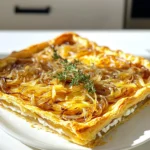 To make a Caramelized Onion Gruyère Tart, gather these key ingredients: - 1 sheet of puff pastry, thawed - 3 large onions, thinly sliced - 2 tablespoons olive oil - 1 teaspoon balsamic vinegar - 1 teaspoon sugar - 1 teaspoon thyme leaves (fresh or dried) - 1 cup Gruyère cheese, shredded - 1/2 cup ricotta cheese - Salt and pepper, to taste - 1 egg, beaten (for egg wash) These ingredients create a lovely balance of flavors. The puff pastry gives a flaky base. The onions provide sweetness after caramelizing. Gruyère cheese adds a rich, nutty taste, while ricotta brings creaminess. Balsamic vinegar and sugar enhance the onion's natural sweetness. Thyme adds a hint of earthiness, and the egg wash helps achieve a golden crust. Don’t worry if you don’t have all these ingredients at hand. You can explore substitutions. For example, use another cheese like cheddar or mozzarella. You can also add herbs like rosemary for a different flavor twist. Each choice creates a new take on the classic tart. When you prepare this tart, remember to take your time caramelizing the onions. This step brings out their deep flavor and beautiful color. Enjoy the process and get ready to impress your family and friends with this delicious dish! Preheating your oven to 400°F (200°C) is very important. A hot oven helps the tart bake evenly. This temperature ensures that the puff pastry becomes flaky and golden. To caramelize the onions, start with a large skillet. Pour in two tablespoons of olive oil and heat it over medium. Add three thinly sliced onions. Stir them often to keep them from sticking. After about 15 minutes, the onions will soften and turn translucent. Next, mix in one teaspoon of sugar, one teaspoon of balsamic vinegar, and one teaspoon of thyme leaves. Add salt and pepper to taste. Keep cooking for 20-25 more minutes. Stir often until the onions turn a rich, golden brown. This step brings out their sweet, deep flavor. While the onions cook, prepare the puff pastry. Lightly flour your counter and roll out one sheet to fit your tart pan. Gently press it into the pan's edges. Use a fork to prick the bottom. This keeps the pastry from puffing up while baking. In a bowl, mix one cup of shredded Gruyère cheese and half a cup of ricotta cheese. Spread this creamy mixture evenly across the puff pastry. Then, layer the caramelized onions on top of the cheese. Brush the edges of the tart with a beaten egg for a shiny crust. Place the tart in the preheated oven. Bake for 25-30 minutes. Look for a puffed, golden brown pastry to know it’s done. After baking, let the tart cool for a few minutes before slicing. This helps the flavors settle and makes serving easier. To get great caramelized onions, start with medium heat. Use a large skillet with enough room. This helps the onions cook evenly. Stir them often to prevent sticking. After 15 minutes, they should be soft and clear. Add sugar, balsamic vinegar, thyme, salt, and pepper. Keep cooking for 20-25 minutes. Watch for a rich, golden color. The longer you cook them, the deeper the flavor. Real Gruyère cheese comes from Switzerland. It has a firm texture and a nutty flavor. When choosing Gruyère, look for a golden-yellow hue. It should smell fresh, with a hint of sweetness. The taste should be creamy and rich. Avoid cheese that feels dry or crumbly. Quality cheese makes your tart shine. For a lovely finish, serve your tart warm. Top it with fresh thyme leaves for color. Drizzle balsamic reduction over the tart for extra flavor. Pair it with a light salad for balance. A glass of white wine complements the dish nicely. Enjoy the beauty and taste of your creation! {{image_4}} You can make this tart even better by adding vegetables. Mushrooms bring a rich, earthy taste. Simply slice fresh mushrooms and sauté them with the onions. Their flavor blends well with the caramelized onions. Spinach also works great. Add it toward the end of cooking the onions. This way, it wilts but keeps its color. You can also try bell peppers or zucchini for a fresh twist. While Gruyère is delicious, you can explore other cheeses too. Fontina cheese melts well and has a nutty flavor. It pairs nicely with the onions. Aged cheddar adds a sharp taste, giving a different flavor kick. If you prefer a creamy texture, use goat cheese. It adds a tangy flavor that complements the sweetness of the onions. Mixing different cheeses can create a unique taste that fits your style. To make this tart a full meal, serve it with a side salad. A light, leafy salad with vinaigrette adds a fresh crunch. You can also pair it with a warm soup. Tomato bisque or a simple vegetable soup works well. This combination creates a hearty meal that satisfies. The tart shines as a main dish while still being a delightful treat. To keep your leftover tart fresh, store it in an airtight container. Place it in the fridge for up to three days. When you’re ready to enjoy it again, preheat your oven to 350°F (175°C). Bake for about 10-15 minutes. This reheating method helps the pastry regain its crispiness. You can freeze the tart before or after baking. To freeze before baking, wrap the assembled tart tightly in plastic wrap. Place it in a freezer bag. It can stay frozen for up to three months. When you’re ready to bake, don’t thaw it. Just add 10-15 minutes to the baking time. If freezing after baking, let it cool completely first. Wrap it well and follow the same steps. To maintain taste and texture, store the tart tightly wrapped. Avoid exposure to air. This keeps it from drying out. For the best flavor, eat it within a few days. If you follow these steps, you’ll enjoy the savory delight of caramelized onion Gruyère tart even after the first day. Yes, you can use different types of pastry for your tart. Shortcrust pastry works well. It has a nice, crumbly texture. If you prefer, you can even make your own pastry from scratch. Homemade pastry can add a personal touch. Just be sure to roll it out thin enough to fit your tart pan. You’ll know your onions are caramelized when they turn a deep golden brown. They should be soft and sweet, with a rich flavor. Look for a nice glossy sheen on the onions. This color shows they have released their natural sugars. The cooking time can vary, but it usually takes about 35–40 minutes on medium heat. This tart pairs beautifully with several dishes. You can serve it with a side salad for freshness. A simple green salad with vinaigrette works well. For drinks, try a crisp white wine or a light beer. They balance the rich flavors of the tart. You could also serve it with a dollop of sour cream or yogurt for extra creaminess. This blog covers making a delicious cheese and onion tart. We talked about key ingredients like puff pastry and Gruyère. You learned how to preheat the oven and caramelize onions for rich flavor. Assembling and baking the tart is straightforward. You can try different cheeses or add vegetables to change it up. Store leftovers properly to keep them tasty. Enjoy this versatile dish for any meal!
