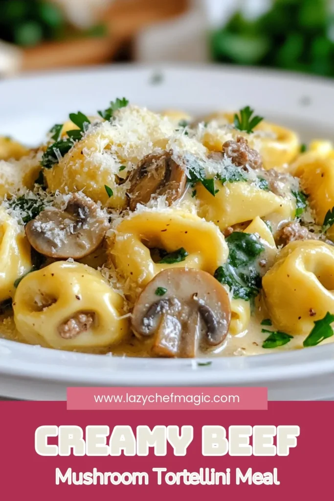 Savor the deliciousness of this beef mushroom tortellini recipe, perfect for a quick weeknight meal! This creamy tortellini with beef combines tender beef and savory mushrooms in an easy beef tortellini dinner that cooks all in one pot. Enjoy a delightful Italian mushroom tortellini dish in just 30 minutes. Try it tonight and impress your family! Save this recipe for a hassle-free dinner idea! #BeefMushroomTortellini #EasyDinner #OnePotMeal #PastaLovers