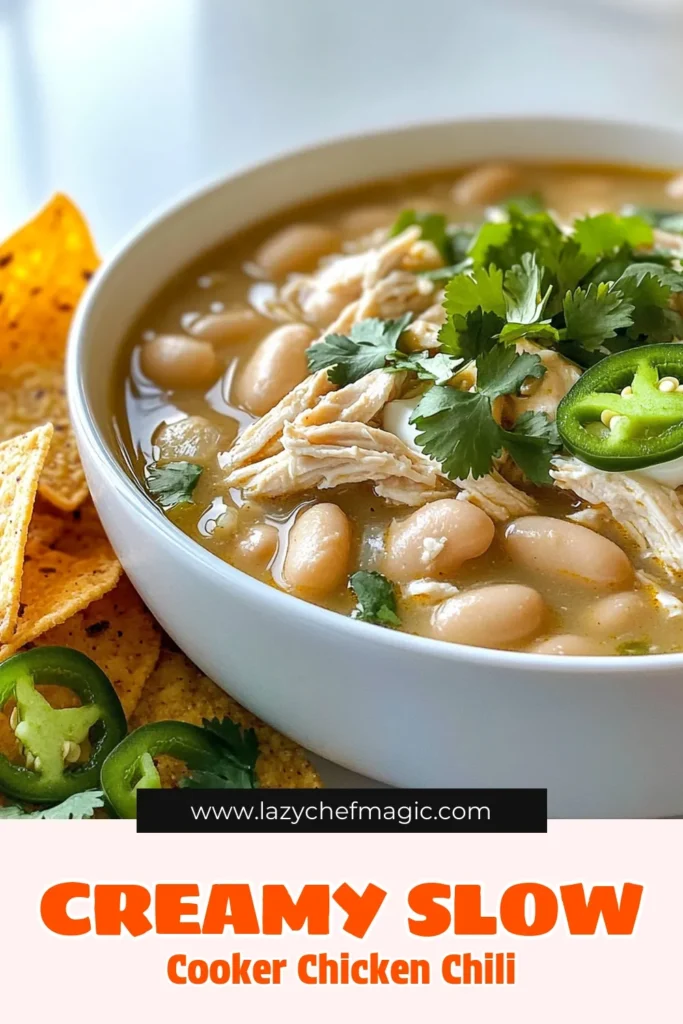 Warm up with this Creamy White Chicken Chili Delight, a comforting and flavorful slow-cooker recipe that's perfect for chilly days! This dish combines tender chicken, creamy broth, and zesty spices for a meal everyone will love. Ready in just a few steps, it's perfect for weeknight dinners! Click through for the full recipe and tips to elevate your chili game. Don't forget to try it with tortilla chips! #ChickenChili #ComfortFood #SlowCookerRecipes #ChiliRecipes