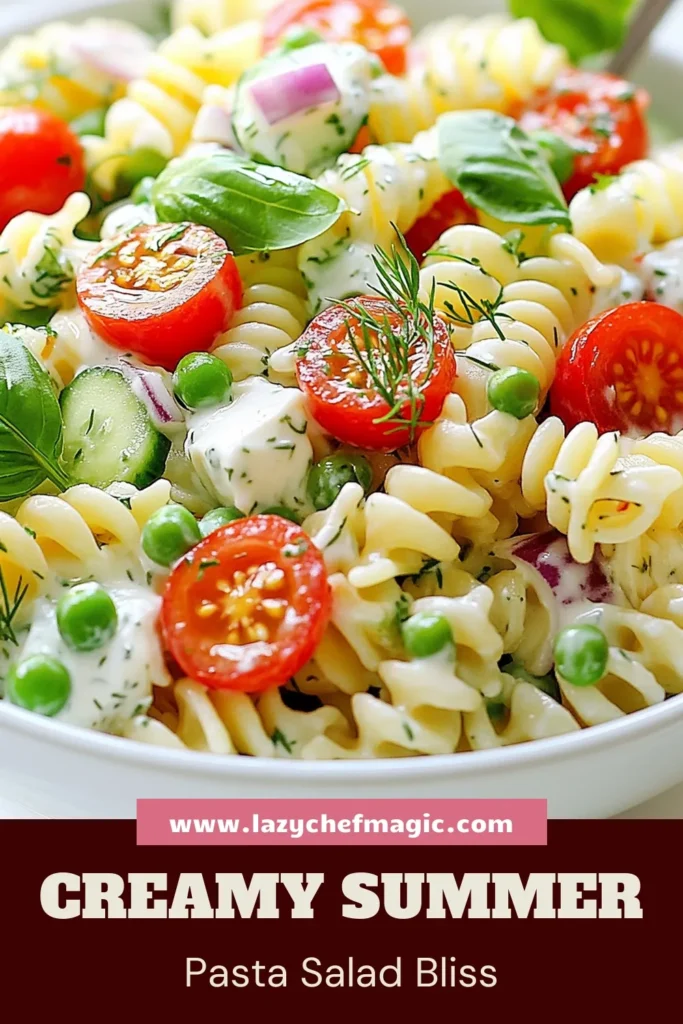 Discover the ultimate creamy pasta salad with this refreshing summer pasta salad recipe! Featuring fusilli pasta, vibrant vegetables, and a delicious Greek yogurt dressing, this healthy pasta salad is perfect for warm days. Ready in just 45 minutes, it&rsquo;s a great way to enjoy seasonal flavors. Try this creamy summer pasta salad today and impress your guests! Save this recipe for your next gathering! #CreamyPastaSalad #SummerPastaSalad #HealthyPastaSalad #FusilliPastaRecipe