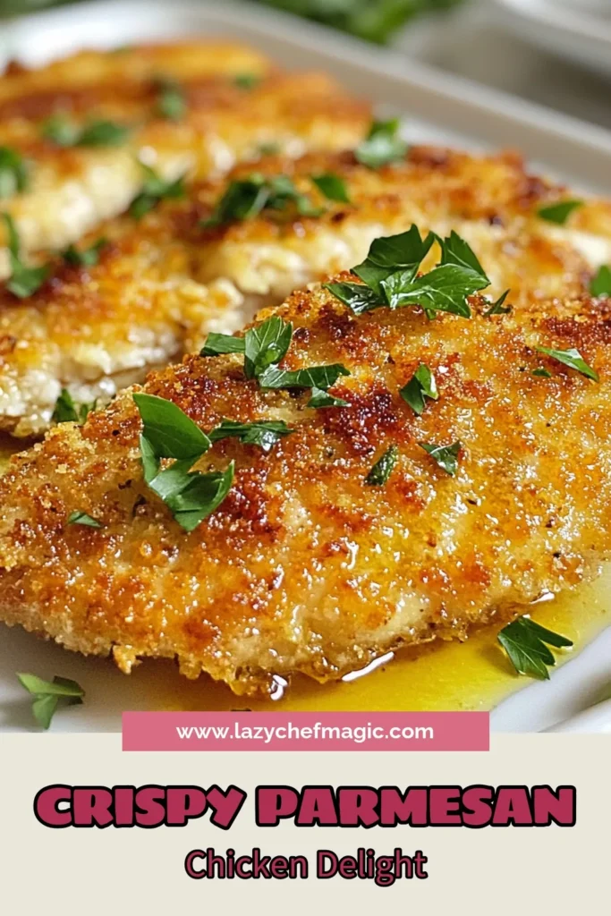Discover the flavor-packed delight of Parmesan crusted chicken with this easy chicken breast recipe! Perfect for busy weeknights, this crispy chicken dinner is coated in a savory blend of Italian herbs and Parmesan cheese. With just 45 minutes of total prep time, you'll have a delicious meal that's sure to impress. Save this baked chicken recipe to make it a family favorite! Enjoy with sides like salad or roasted veggies. #ParmesanCrustedChicken #BakedChickenRecipes #EasyChickenBreastRecipe #CrispyChickenDinner