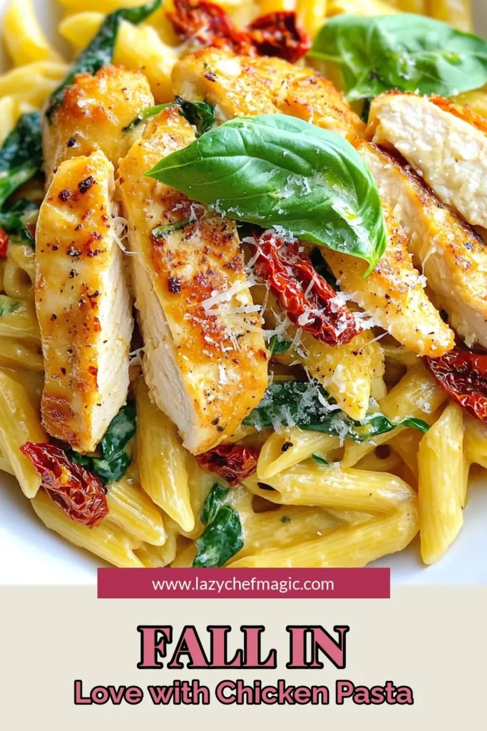 Looking for a romantic dinner idea? Try this Marry Me Chicken Pasta, a creamy chicken pasta recipe that's sure to impress! This easy penne pasta dish combines tender chicken, sun-dried tomatoes, and fresh spinach in a luscious sauce. Perfect for date nights or special occasions, it's a delectable choice among romantic dinner recipes. Ready in just 30 minutes! Save this recipe for a night to remember! #MarryMeChickenPasta #CreamyChickenPastaRecipe #PastaLovers #RomanticDinnerIdeas