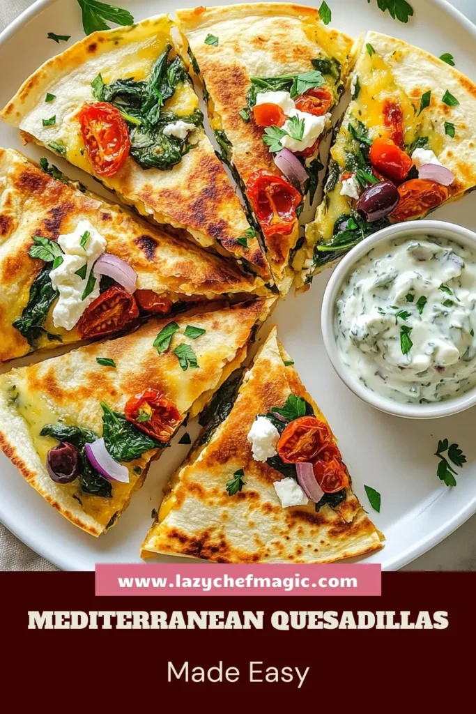 Discover the vibrant flavors of Mediterranean quesadillas with this easy vegetarian quesadilla recipe! Made with spinach, feta, and sun-dried tomatoes, these healthy quesadilla ideas are perfect for a quick meal. In just 30 minutes, you can enjoy a delicious spinanch and feta quesadilla that everyone will love. Don’t miss out on this mouthwatering dish—save it for your next cooking adventure! #MediterraneanQuesadillas #VegetarianQuesadilla #HealthyRecipes #EasyMediterraneanRecipes