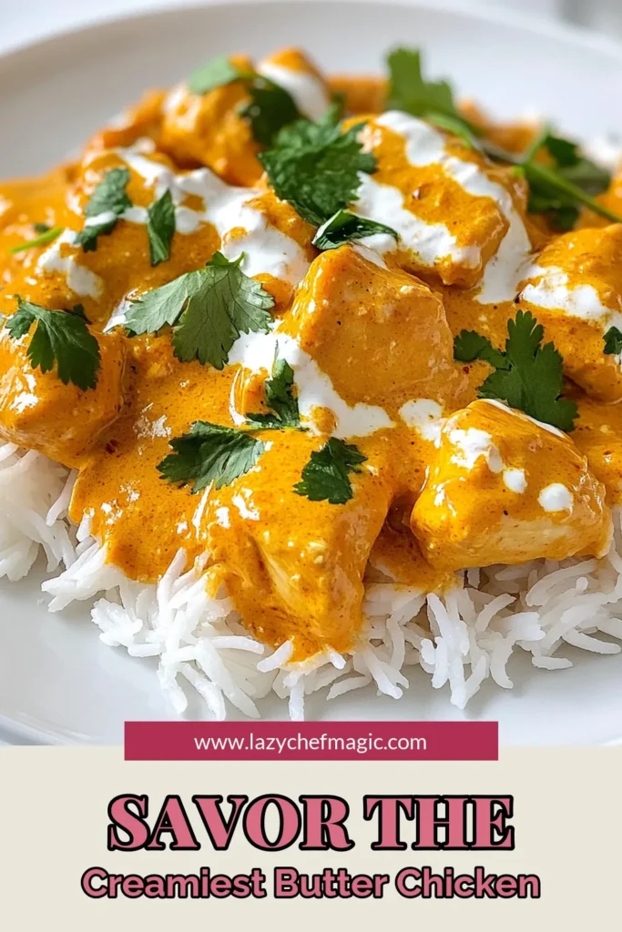 Discover the ultimate creamy butter chicken recipe that brings the flavors of India to your kitchen! This easy homemade butter chicken is a delightful Indian chicken curry made with tender pieces marinated in yogurt and spices. Perfect for any occasion, this butter chicken with yogurt is rich, flavorful, and sure to impress. Try this easy butter chicken recipe tonight and elevate your dinner! Save for later and enjoy! #ButterChicken #IndianCuisine #EasyRecipes #ChickenCurry