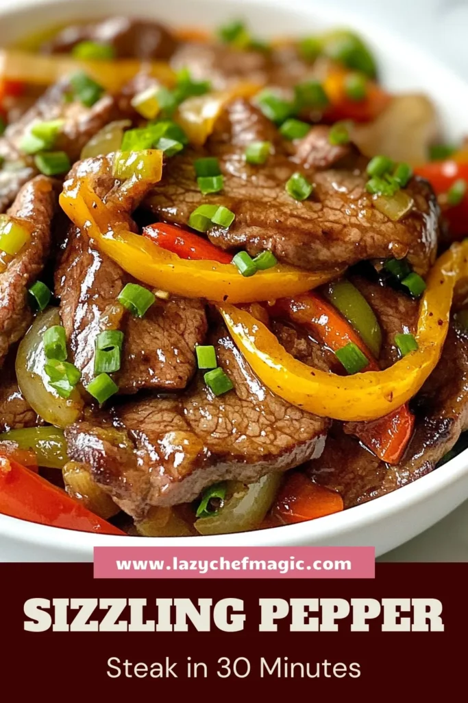 Discover the perfect weeknight dinner with this Sizzling Chinese Pepper Steak recipe! This Authentic Chinese Pepper Steak recipe features tender flank steak stir-fried with vibrant bell peppers and onions, creating a mouthwatering dish in just 30 minutes. Enjoy this Quick Pepper Steak Recipe that's not only delicious but also an Easy Asian Beef Stir-Fry. Save this recipe for a delightful dinner idea tonight! #ChinesePepperSteak #BeefStirFry #QuickRecipes #EasyDinnerIdeas