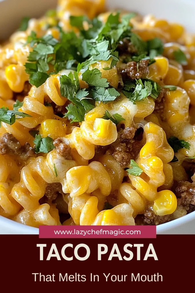 Looking for an easy taco dinner? Try this Cheesy Taco Pasta recipe that combines ground beef, elbow macaroni, and a creamy, cheesy sauce! Perfect for busy nights, this creamy taco pasta is a delicious twist on traditional flavors, sure to please the whole family. Easy to make and packed with flavor, this ground beef pasta dish is your go-to for a quick and satisfying meal. Save this cheesy taco pasta for dinner inspiration! #TacoPastaRecipe #CheesyTacoPasta #EasyTacoDinner #CreamyTacoPasta