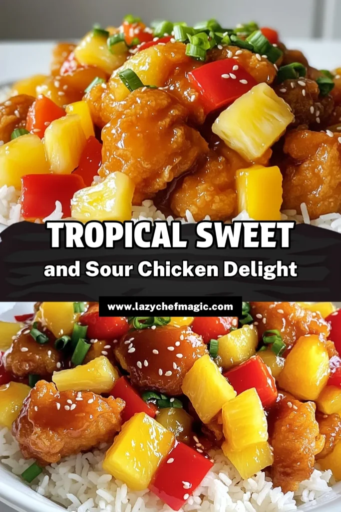 Experience a burst of flavor with this Tangy Tropical Sweet and Sour Chicken recipe! Perfectly tender chicken pieces are paired with colorful bell peppers and juicy pineapple, all drizzled in a delicious sweet and tangy sauce. Quick to prepare in just 30 minutes, it's an ideal weeknight meal that will impress your family and friends. Click to explore the full recipe and elevate your dinner game! #SweetAndSourChicken #TropicalRecipes #EasyDinnerIdeas #ChickenRecipes