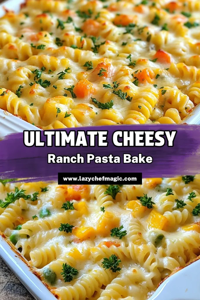 Discover the ultimate comfort food with this Cheesy Ranch Pasta Bake! This easy cheesy dinner features a creamy ranch pasta base mixed with rotini, shredded chicken, and melty cheeses for a deliciously satisfying meal. Perfect for busy weeknights, this Baked Rotini with Chicken is a hit with the whole family. Try this Rotini Bake Recipe tonight and elevate your dinner game. Save this recipe for later! #CheesyRanchPastaBake #EasyCheesyDinner #RotiniBakeRecipe #CreamyRanchPasta