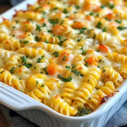 - 12 oz rotini pasta - 2 cups shredded cheddar cheese - 1 cup cream cheese - 1 cup ranch dressing - 1 cup cooked chicken (optional) - 1 cup frozen mixed vegetables - 1/2 cup grated Parmesan cheese - 2 tablespoons olive oil - Salt, pepper, garlic powder, and onion powder Let's break down the key parts of this dish. First, the rotini pasta forms the base. Its spiral shape holds the creamy sauce well. You&rsquo;ll need 12 ounces for a hearty meal. Next, cheese is the star. Use 2 cups of shredded cheddar cheese. This cheese melts beautifully and adds rich flavor. The cream cheese, at 1 cup, adds creaminess and depth. Make sure it&rsquo;s softened for easy mixing. Ranch dressing is the secret ingredient. One cup brings a tangy taste. If you choose to add chicken, one cup of shredded cooked chicken adds protein and makes it more filling. For a pop of color and nutrition, toss in one cup of frozen mixed vegetables. Peas, carrots, and corn work great here. For seasoning, use 1/2 cup of grated Parmesan cheese to top your bake. It adds a nice crust when it bakes. You&rsquo;ll also need 2 tablespoons of olive oil to blend the flavors. Don&rsquo;t forget salt, pepper, garlic powder, and onion powder to enhance the taste. These simple ingredients create a flavorful family dinner everyone will love! {{ingredient_image_2}} - Preheat the oven to 350&deg;F (175&deg;C). This step is key for a well-cooked dish. - Bring a large pot of salted water to a boil. Add 12 oz of rotini pasta. Cook it until it is al dente, which means it should still have a slight bite. Drain the pasta and let it cool for a few minutes. - In a large bowl, mix 1 cup of softened cream cheese and 1 cup of ranch dressing. - Add 2 tablespoons of olive oil, 1 teaspoon of garlic powder, and 1 teaspoon of onion powder. - Season with salt and pepper to taste. Use a whisk or electric mixer to blend everything until it is smooth and creamy. - Now, add the drained rotini pasta to the bowl with the ranch sauce. If you want, you can also add 1 cup of shredded chicken and 1 cup of frozen mixed vegetables. - Stir gently until all the pasta is coated with the sauce. - Lightly grease a 9x13 inch baking dish with cooking spray or a little olive oil. Pour the pasta mixture into the dish and spread it out evenly. - Sprinkle 1 cup of shredded cheddar cheese and 1/2 cup of grated Parmesan cheese on top. - Place the baking dish in the preheated oven. Bake for 25-30 minutes. The dish is done when the cheese is bubbly and golden brown. - Once baked, let it cool for about 5 minutes. Add some chopped fresh parsley on top for color and serve! - Ensure pasta is cooled slightly before mixing. This helps the cheese blend well. - Use room temperature cream cheese for easier mixing. It makes a smoother sauce. - Pair with a side salad or garlic bread. This adds freshness and crunch to your meal. - Garnish with fresh parsley before serving. It adds color and a burst of flavor. - Try adding spices like paprika or Italian seasoning. These spices boost the taste of the dish. - Incorporate cooked bacon for added richness. Bacon gives a nice, savory kick to your meal. Pro Tips Cook Pasta Al Dente: Make sure to cook your rotini pasta just until al dente for the best texture in your bake. This prevents it from becoming mushy during baking. Customize Your Veggies: Feel free to swap out the frozen mixed vegetables for your favorites! Fresh vegetables like bell peppers or spinach can add great flavor and nutrients. Make Ahead: You can prepare the dish a day in advance. Just cover it tightly with foil and refrigerate, then bake it right before serving. This is perfect for meal prep or gatherings! Experiment with Cheese: Try using different types of cheese for a unique twist, such as Monterey Jack or pepper jack for a bit of spice. The possibilities are endless! {{image_4}} You can easily make this dish meat-free. Just swap the chicken for more vegetables. Use your favorites, like bell peppers or broccoli. You can also add spinach for extra color and nutrition. For cheese, try plant-based cheese alternatives. They melt well and keep the dish creamy. If you need a gluten-free meal, substitute the rotini with gluten-free pasta. Many brands offer great options that taste similar to regular pasta. Just cook it until al dente to avoid mushiness. This way, everyone can enjoy the Cheesy Ranch Rotini Bake without worry. Cheese is key in this dish. While cheddar is great, you can experiment with other cheeses. Try mozzarella for a stringy texture or goat cheese for a tangy bite. Mixing different cheeses can give your bake a unique flavor. Don't be afraid to get creative with your cheese choices! After enjoying your Cheesy Ranch Rotini Bake, store any leftovers in an airtight container in the fridge. This keeps the dish fresh and tasty for up to three days. Make sure to let it cool down before sealing it. This helps avoid condensation inside the container. For the best flavor and texture, reheat your leftovers in the oven. Set it to 350&deg;F (175&deg;C) and warm for about 15 minutes. This way, the cheese gets nice and melty again. If you're in a hurry, you can use the microwave. Place a portion on a microwave-safe plate and cover it with a damp paper towel. Heat for 1-2 minutes, stirring halfway through for even warming. You can freeze Cheesy Ranch Rotini Bake for later. Just place it in a freezer-safe container. It will stay good for up to three months. When you're ready to eat it, let it defrost in the fridge overnight. Then, reheat it in the oven for the best results. If you need it fast, you can bake it directly from frozen, but it will take longer to cook. Cheesy Ranch Rotini Bake can last about 3 to 5 days in the fridge. Store it in an airtight container. This helps keep your dish fresh. Always check for any signs of spoilage before eating. If it smells off or looks strange, it&rsquo;s best to toss it. Yes, you can make Cheesy Ranch Rotini Bake ahead of time. Prepare the dish, then cover it tightly with plastic wrap. Store it in the fridge for up to 24 hours. This makes it easy for a busy weeknight dinner. When you&rsquo;re ready to bake, remove the wrap and bake as usual. You may need to add a few extra minutes to the baking time if it&rsquo;s cold. If you don't have ranch dressing, you can use a few different options. Try using blue cheese dressing for a tangy taste. You can also make a simple mix of yogurt and herbs. Another option is to use Italian dressing for a zesty twist. Each choice adds its own unique flavor to the dish. This Cheesy Ranch Rotini Bake combines pasta, cheese, chicken, and veggies for a great meal. You can easily add your favorite spices or swap ingredients to fit your taste. Following the steps ensures a cheesy, delicious result. Remember, leftovers are easy to store and reheat, making your meals last longer. Enjoy trying new variations. You&rsquo;ll find plenty of joy in cooking this simple yet tasty dish.