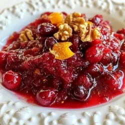 For this simple and tasty cranberry sauce, you will need: - 12 oz fresh cranberries - 1 cup granulated sugar - 1 cup water - 1/4 cup freshly squeezed orange juice - Zest of 1 orange - 1/2 teaspoon ground cinnamon - Pinch of salt If you don’t have some ingredients, don’t worry! Here are easy swaps: - Use brown sugar instead of granulated sugar for a deeper flavor. - Swap orange juice with lemon juice for a tangy kick. - Replace fresh cranberries with frozen ones, but be sure to thaw them first. Want to jazz up your sauce? Try these fun add-ins: - 1/2 cup chopped walnuts or pecans for a crunchy bite. - 1/4 cup dried cranberries for extra texture and sweetness. - A dash of nutmeg or ginger for a warm spice twist. Feel free to mix and match these options to make the sauce your own! {{ingredient_image_2}} First, you need to rinse the fresh cranberries. Use cold water to wash them well. This step removes any dirt. After rinsing, set them aside to drain completely. Take a moment to check for any bad berries. Discard those that look squished or rotten. You want only the best for your sauce. Grab a medium saucepan for this part. In the pan, mix 1 cup of water and 1 cup of granulated sugar. Add a pinch of salt. Place the pan over medium heat. Stir the mixture gently as it heats up. You want the sugar to dissolve fully. Once it starts to simmer, you’re ready to move on. Now it's time to add the cranberries. Carefully put the rinsed cranberries into the saucepan. Pour in 1/4 cup of freshly squeezed orange juice and add the zest of one orange. Sprinkle in 1/2 teaspoon of ground cinnamon. Stir everything well to combine. Let the mixture simmer for about 10 to 15 minutes. You will see the cranberries burst open. This is a good sign! Stir occasionally to stop it from sticking to the bottom. If you want a crunchier texture, add 1/2 cup of chopped walnuts or pecans and 1/4 cup of dried cranberries. Cook for another 2 to 3 minutes. This will let the nuts add their flavor. Once the sauce thickens, remove the pan from heat. Let it cool to room temperature, as it will thicken more while cooling. Transfer the sauce to a nice serving dish or an airtight jar. Refrigerate it until you are ready to serve. Let it sit for at least one hour to let the flavors blend well. To get the perfect texture, watch the sauce while it cooks. When you simmer the cranberries, they burst open. This helps the sauce thicken naturally. If you want a thicker sauce, let it simmer longer. If it’s too thick, add a bit of water. Remember, it will thicken more as it cools. Add more flavor with simple tweaks. You can try mixing in a splash of lemon juice for a tart kick. Another option is to use different spices, like nutmeg or ginger. If you love sweetness, add a bit of brown sugar. You can also mix in a touch of vanilla extract for warmth. Don't forget, the nuts add crunch and depth! Serve your cranberry sauce in a pretty bowl for a festive look. You can garnish it with whole cranberries or a sprig of mint. This adds color and makes it more inviting. If you want to impress, try serving it alongside a cheese platter. The contrast between the sweet sauce and savory cheese is delightful! Pro Tips Freshness Matters: Always choose firm, bright cranberries for the best flavor and texture. Enhance the Flavor: For an extra flavor boost, add a splash of vanilla extract or a hint of nutmeg to the mixture. Texture Variations: Experiment with different nuts like pistachios or almonds for a unique crunch and flavor contrast. Serving Suggestions: This sauce pairs beautifully with grilled meats, cheese platters, or as a topping for desserts like cheesecake. {{image_4}} You can brighten up your cranberry sauce with citrus. Try adding lemon or lime juice. Replace the orange juice with either lemon or lime juice. This will give your sauce a fresh twist. You can also add some zest from the lemon or lime for extra flavor. This change will make your sauce tangy and bright. If you want a nut-free version, skip the walnuts or pecans. Your sauce will still be full of flavor. The chopped dried cranberries add texture and sweetness. You can focus on the tart cranberries and the sweet sugar. This version is great for those with nut allergies. It remains tasty and enjoyable for everyone. If you want to cut down on sugar, try other sweeteners. Honey or maple syrup can work well. Use the same amount of honey or syrup as sugar. This will make your sauce a bit different. It may add a unique flavor, too. For a sugar-free option, use a sugar substitute. Just check the package for the right amount to use. Enjoy your sauce made to fit your taste! To keep your cranberry sauce fresh, store it in an airtight container. This will help prevent any odors from the fridge from affecting the flavor. Let the sauce cool to room temperature before sealing the container. Once sealed, place it in the refrigerator. The sauce will stay fresh for about one week. You can freeze cranberry sauce for later use. First, let it cool completely. Then, pour it into a freezer-safe container. Leave some space at the top for expansion. Seal it well to avoid freezer burn. It can last up to a year in the freezer. When you're ready to use it, just thaw it in the fridge overnight. The shelf life of homemade cranberry sauce is about one week in the fridge. If you notice any off smells or mold, discard it right away. For the best practice, always label your containers with the date. This helps you keep track of how long it has been stored. Enjoy your sauce fresh for festive meals or everyday delights! Yes, you can use frozen cranberries. Just rinse them under cold water before cooking. They may take a bit longer to cook than fresh ones. The taste will still be great, though. Homemade cranberry sauce lasts about two weeks in the fridge. Store it in an airtight jar for best results. If you see mold or an off smell, throw it away. Absolutely! You can make this sauce up to a week ahead. This helps the flavors blend better. Just keep it in the fridge until you are ready to serve. We covered fresh ingredients, common swaps, and tasty add-ins for your cranberry sauce. I shared step-by-step instructions from preparing cranberries to simmering the sauce. Tips for the right texture and flavor upgrades will lead to a great dish. You can explore variations like citrus and nut-free options, plus storage tips for long-lasting enjoyment. Homemade cranberry sauce is easy and fun. You can impress your guests and enjoy this classic treat!