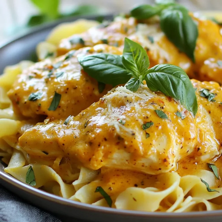 - 4 boneless, skinless chicken breasts - 1 cup sun-dried tomatoes (packed in oil, drained and chopped) - 1 cup heavy cream - 1 cup chicken broth - 1 teaspoon garlic powder - 1 teaspoon onion powder - 1 teaspoon dried basil - 1 teaspoon dried oregano - 1/2 teaspoon red pepper flakes (optional) - Salt and pepper to taste - 1 cup grated parmesan cheese - Fresh basil leaves for garnish This dish shines with simple yet bold flavors. The chicken is the star, soaking up all the rich sauce. You need sun-dried tomatoes to add a sweet and tangy twist. Heavy cream gives the sauce a smooth and luscious feel. Chicken broth adds depth and moisture, making every bite juicy. The garlic and onion powders bring out savory notes. Dried basil and oregano add a nice herbal aroma. If you like heat, red pepper flakes can spice things up. Don't forget salt and pepper to enhance all these flavors. Finally, the parmesan cheese melts into the sauce, creating a creamy finish. Fresh basil leaves on top add color and fresh taste. This mix of ingredients makes Crockpot Marry Me Chicken truly special. Each bite is a lovely blend of taste and texture. {{ingredient_image_2}} - Chopping sun-dried tomatoes: Start by taking your sun-dried tomatoes from the jar. Drain them well. Use a sharp knife to chop them into smaller pieces. This will help spread the flavor throughout the dish. - Mixing the creamy sauce: In a big bowl, combine the chopped sun-dried tomatoes, heavy cream, and chicken broth. Add garlic powder, onion powder, dried basil, dried oregano, and red pepper flakes. Don’t forget to sprinkle in salt and pepper. Mix it all together until you have a rich, creamy sauce. - Arranging chicken in the crockpot: Take your four boneless, skinless chicken breasts. Place them in a single layer at the bottom of the crockpot. Make sure they are not overlapping. This helps them cook evenly. - Pouring sauce over the chicken: Now, pour your creamy sun-dried tomato sauce over the chicken. Ensure each piece of chicken is covered in that delicious sauce. - Setting the cooking time and temperature: Put the lid on your crockpot. Set it to cook on low for 6 to 7 hours. If you are in a hurry, you can cook it on high for 3 to 4 hours. The chicken will be tender and juicy when it's done. - Adding parmesan cheese: About 15 minutes before you plan to serve, take off the lid. Stir in the grated parmesan cheese. Cover it again and let it melt into the sauce. - Shredding the chicken: Once cooking is complete, use two forks to shred the chicken right in the pot. This helps the chicken soak up all that creamy goodness. - Adjusting seasoning before serving: Before serving, taste your dish. Add extra salt or pepper if needed to make it perfect. Serve your Crockpot Marry Me Chicken over pasta or rice, and garnish with fresh basil leaves for a lovely touch! Seasoning is key to great taste. The mix of spices makes your chicken shine. I suggest using salt and pepper generously. They enhance all the flavors in the dish. Fresh herbs bring a vibrant taste. You can use fresh basil or oregano if you have them. Dried herbs work too and are easy to use. Just remember, one teaspoon of dried herbs equals three teaspoons of fresh herbs. Cooking on low makes the chicken tender. It takes about 6-7 hours. If you're short on time, use high heat. This will cook it in 3-4 hours. Always check the chicken for doneness. The meat should be white and juices should run clear. A meat thermometer can help; aim for 165°F (75°C). Serve this dish over pasta or rice. It adds a nice base for the creamy sauce. You can ladle the sauce over the chicken generously. For a pop of color, add fresh basil on top. It makes the dish look fancy and fresh. Enjoy the way it smells and looks on the table! Pro Tips Use Fresh Ingredients: Using fresh sun-dried tomatoes and herbs will enhance the flavors of the dish significantly. Look for high-quality ingredients to achieve the best results. Adjust the Spice Level: If you prefer a milder dish, feel free to omit the red pepper flakes. Alternatively, add more if you enjoy a spicy kick! Pair with Sides: This creamy chicken pairs wonderfully with pasta, rice, or even a fresh salad. Choose a side that complements the richness of the dish. Make It Ahead: This dish can be prepared in advance and reheated. It actually tastes even better the next day as the flavors meld together! {{image_4}} You can make this dish even better by adding vegetables. Try tossing in fresh spinach or chopped bell peppers for a pop of color and taste. These veggies add nutrients and make the dish more filling. If you want to switch up the protein, use turkey or tofu instead of chicken. Both options can soak up the sauce just like chicken does. The sauce for this dish can change the flavor a lot. You can keep it creamy or switch to a tomato-based sauce. If you love cheese, try different kinds instead of parmesan. Goat cheese or mozzarella can give you a unique flavor. Each choice will change the taste, so feel free to experiment! If you need gluten-free options, simply use gluten-free chicken broth. Check labels to ensure no gluten sneaks in. For dairy-free needs, swap the heavy cream for coconut milk or a dairy-free cream. These swaps keep the creaminess while making it easier to enjoy for everyone. To keep your Crockpot Marry Me Chicken fresh, place leftovers in an airtight container. Make sure to let it cool before sealing it. Store the container in the fridge for best results. Leftovers will last about 3 to 4 days. Always check for any signs of spoilage before eating. To freeze your chicken, first let it cool completely. Then, place it in a freezer-safe container or a heavy-duty freezer bag. Remove as much air as possible to prevent freezer burn. You can freeze it for up to 3 months. To reheat, thaw it in the fridge overnight. This helps maintain flavor and texture. You can reheat your chicken in the microwave or on the stovetop. If using the microwave, warm it in short bursts, stirring in between. On the stovetop, heat it gently over low heat. To enhance flavor, add a splash of chicken broth or cream while reheating. This keeps the dish creamy and delicious. Yes, you can make this dish ahead of time. To prep in advance, follow these steps: - Prepare the Sauce: Mix the sun-dried tomatoes, cream, chicken broth, and spices in a bowl. - Store the Chicken: Place the chicken in the crockpot. Pour the sauce over it. - Refrigerate: Cover and store in the fridge for up to 24 hours. - Cook Later: When ready, just cook it in the crockpot on low for 6-7 hours. This makes it easy to enjoy a delicious meal without much last-minute work. Pair this dish with sides that complement its rich flavors. Here are some suggestions: - Pasta: Serve over cooked pasta for a hearty meal. - Rice: Fluffy rice soaks up the creamy sauce well. - Vegetables: Roasted or steamed green veggies add freshness. - Salad: A light salad can balance the meal's richness. These sides enhance your dining experience and make it feel special. Scaling this recipe is simple. To adjust for larger gatherings, do the following: - Increase Chicken: Add more chicken breasts. Use one per person. - Double the Sauce: Double the sun-dried tomatoes, cream, broth, and spices. - Cook Time: Keep the same cooking time, but check for doneness. - Monitor Texture: If you add more chicken, ensure there is enough sauce to cover it. This way, you can easily serve a crowd without losing flavor. This blog post details how to make a delicious Crockpot Marry Me Chicken from start to finish. You learned about the key ingredients, step-by-step cooking instructions, and tips for perfecting flavor. We also explored variations and helpful storage methods. In my view, this dish is simple yet impressive, perfect for any occasion. By following these steps, you’ll create a meal that wows everyone. Enjoy your cooking adventure!