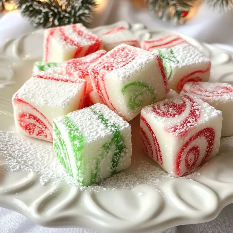 - 2 cups powdered sugar - 1 cup milk powder - 1/2 cup unsweetened peppermint syrup - 1/4 cup light corn syrup - 1/2 teaspoon peppermint extract - 1/4 teaspoon vanilla extract - 1/4 teaspoon salt - 1-2 tablespoons milk (as needed for consistency) - Red and green food coloring (optional for festive swirls) You can swap out a few items if needed. Use granulated sugar instead of powdered sugar for a crunchier texture. If you don't have milk powder, try using coconut powder. You can also replace light corn syrup with honey or agave syrup for a different taste. If you lack peppermint syrup, you can increase the peppermint extract. Every ingredient plays a key role in making these soft Christmas peppermints. - Powdered sugar gives the treats their sweetness and soft texture. - Milk powder adds creaminess and helps the dough hold well. - Peppermint syrup is the star flavor; it makes them minty and sweet. - Corn syrup keeps the candy moist and prevents it from hardening too much. - Peppermint extract boosts the mint flavor, making it more intense. - Vanilla extract adds warmth and balances the minty taste. - Salt enhances the sweetness and flavors overall. - Milk adjusts the dough’s consistency to make it soft and easy to work with. - Food coloring is optional but helps create a festive look, adding fun swirls. These ingredients work together to create a soft, delightful peppermint treat perfect for the holidays. {{ingredient_image_2}} Start by gathering your tools. You need a large mixing bowl, a whisk, and a spatula. Clear a big area on your countertop. This space helps you mix and shape the peppermints easily. In your mixing bowl, combine the powdered sugar, milk powder, and salt. Use a whisk to mix them well. Next, slowly add in the peppermint syrup, corn syrup, peppermint extract, and vanilla extract. Stir until it clumps. The mixture will be thick at this stage. Now, we want a soft dough. Add milk one tablespoon at a time. Mix well after each addition. The goal is a dough that is soft but not sticky. It should be easy to handle. Dust your countertop with powdered sugar. Turn the dough out onto this surface. Knead the dough for 2-3 minutes until it feels smooth. If you want colors, split the dough in half. Add red to one half and green to the other. Knead until the colors blend well. Next, roll each colored dough into long ropes about 1/2 inch wide. Gently twist the red and green ropes together to make a marbled look. Roll this twisted dough into a long log. Use a sharp knife to cut the log into 1-inch pieces. Place the pieces on a parchment-lined baking sheet. Make sure they are spaced out. Let the peppermint pieces set at room temperature for about 12 hours. If you need them sooner, you can refrigerate them. Once they firm up, dust them with more powdered sugar. This keeps them from sticking together. Store your soft Christmas peppermints in an airtight container to keep them fresh. Enjoy your tasty treats! When making soft Christmas peppermints, some common mistakes can ruin your treats. Avoid these: - Not measuring ingredients correctly: Use dry and liquid measuring cups. Precision is key. - Skipping the mixing step: Make sure to mix dry ingredients well. This ensures even flavor. - Adding too much milk at once: Add milk gradually. This keeps the dough from becoming too sticky. - Not letting them set long enough: Giving the peppermints time to set is crucial. This helps them firm up properly. Kneading your dough correctly will give you the best texture. Here are some tips: - Lightly dust your surface: Use powdered sugar to prevent sticking. This makes kneading much easier. - Knead gently: Use your palm to push the dough down and fold it over. Do this for about 2-3 minutes. - Check for smoothness: The dough should be soft and cohesive. If it feels sticky, you can dust it with more powdered sugar. Adding a marbled look to your peppermints makes them festive. Here’s how to do it: - Divide the dough evenly: Split it into two portions before adding color. - Use food coloring wisely: Add 1-2 drops of red to one half and green to the other. Knead until evenly colored. - Roll into ropes: Make long ropes with each color, around 1/2 inch thick. - Twist them together: Gently twist the red and green ropes. This creates a beautiful marbled effect. - Roll into a log: Shape the twisted dough into a log. Slice it into bite-sized pieces. These simple tips will help you make perfect soft Christmas peppermints. Enjoy the process and have fun! Pro Tips Use Fresh Ingredients: Ensure your peppermint syrup and extracts are fresh for the best flavor. Stale ingredients can dull the taste of your candies. Adjust Consistency: If the dough feels too dry, add a little extra milk, a teaspoon at a time, until you reach the desired pliability without making it sticky. Experiment with Flavors: Feel free to mix in other extracts, like chocolate or almond, to create unique variations of these festive treats. Storage Tips: Store the finished peppermint pieces in a cool, dry place, and separate layers with parchment paper to prevent sticking. {{image_4}} You can add fun flavors to your soft Christmas peppermints. Try chocolate by mixing in cocoa powder. Start with 1/4 cup and adjust to taste. You can also use cinnamon for a warm twist. Add 1 teaspoon of ground cinnamon for a cozy flavor. These small changes give your treats a new taste. Color makes your peppermints fun and festive. Use red and green food coloring for the classic look. You can also try blue and white for a winter theme. Mix colors to create swirls. It is easy and adds a special touch. Don’t forget to have fun with it! Spices can enhance your peppermint flavor. Consider adding nutmeg or ginger for warmth. Just a pinch goes a long way. You can also use extracts like almond or orange for unique tastes. These little twists make your peppermints stand out and delight everyone. To keep your soft Christmas peppermints fresh, store them in an airtight container. This will prevent them from drying out. You can layer them with wax paper to keep them from sticking together. If you want them to last longer, place them in a cool, dry place away from sunlight. When stored properly, these peppermints can last for about two weeks. After that, they may start to lose their soft texture. To keep them fresh, check for any signs of moisture or stickiness before serving. If they feel too hard, they may need some extra care. If you want to save some for later, you can freeze the peppermints. Place them in a single layer on a baking sheet. Once frozen, transfer them to an airtight container. They can stay frozen for up to three months. When you want to enjoy them, let them thaw at room temperature. This way, you can have festive treats anytime! Yes, you can use different syrups. Maple syrup or agave syrup can work well. These options can change the flavor a bit but still taste great. If you prefer a more natural sweetener, honey can also be a good choice. Just remember, the final taste may vary based on what you use. These soft peppermints can last up to two weeks when stored properly. Keep them in an airtight container to maintain their softness. If you want to keep them longer, you can freeze them. They will still taste good for about three months in the freezer. Yes, you can make these without corn syrup. A good substitute is using honey or maple syrup. Both will add a nice flavor and help bind the ingredients. Just remember to adjust the amount since they are sweeter than corn syrup. If your dough feels too sticky, add a little more powdered sugar. Start with a tablespoon and mix well. Keep adding until the dough is soft but not sticky. You want it to be easy to handle and shape. Don’t worry; it’s easy to fix! In this post, I covered how to make homemade peppermints. I shared the ingredients, the steps to create them, and tips to avoid mistakes. I also explored fun variations for flavors and colors. Remember to store your peppermints well to keep them fresh. Making these treats is fun and rewarding. With a little practice, you'll master this recipe and impress everyone. Enjoy your candy-making journey!